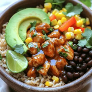- 2 cups cooked brown rice - 1 lb boneless, skinless chicken breasts, diced - 1/4 cup honey - 2 tablespoons chipotle peppers in adobo sauce, finely minced - 1 tablespoon olive oil - 1 teaspoon garlic powder - 1 teaspoon onion powder - 1/2 teaspoon ground cumin - Salt and pepper to taste To make these honey chipotle chicken rice bowls shine, you need a few key items. Start with cooked brown rice as the base. It adds a nutty flavor and is healthy. Next, use boneless, skinless chicken breasts. Dice them into bite-sized pieces for even cooking. Honey and chipotle peppers bring sweet and spicy notes to the dish. Add olive oil to help cook the chicken. The spices, like garlic powder, onion powder, and ground cumin, add depth. Don’t forget salt and pepper for taste! - 1 cup black beans, rinsed and drained - 1 cup corn (fresh or frozen) - 1 bell pepper, diced (any color) - 1 avocado, sliced - Fresh cilantro leaves, for garnish To elevate your bowls, add black beans and corn for extra protein and sweetness. Diced bell pepper adds crunch and color. Sliced avocado brings creaminess, while cilantro adds freshness. Each topping enhances the dish and makes it visually appealing. - Lime wedges for squeezing - Colorful presentation tips Serve lime wedges on the side. A squeeze of lime brightens flavors and adds zest. For a colorful look, use different colored bell peppers. Arrange the toppings artfully to catch the eye. Bright plates make the meal pop! For the full recipe, check out [Full Recipe]. To start, grab a medium bowl. In this bowl, whisk together: - 1/4 cup honey - 2 tablespoons chipotle peppers in adobo sauce, finely minced - 1 teaspoon garlic powder - 1 teaspoon onion powder - 1/2 teaspoon ground cumin - Salt and pepper to taste This mixture creates a rich and sweet marinade. The chipotle adds a nice smoky kick. Next, take 1 pound of diced chicken. Pour half of your honey chipotle marinade over it. Toss the chicken well to coat. Make sure every piece is covered. Cover the bowl and refrigerate. Let it marinate for at least 30 minutes. For more flavor, you can leave it for up to 2 hours. Now it’s time to cook the chicken. Heat 1 tablespoon of olive oil in a large skillet over medium-high heat. Once the oil is hot, add the marinated chicken. Sauté the chicken for about 6-8 minutes. Stir occasionally. Cook until the chicken is fully cooked and no longer pink. You want a slight caramelization on the outside for great flavor. While the chicken cooks, prepare your toppings. In a small saucepan, heat 1 cup of black beans and 1 cup of corn until warmed through. This should take about 3-4 minutes. To build each bowl, start with a generous base of 2 cups of cooked brown rice. Place the honey chipotle chicken right in the center. Add the warmed black beans and corn beside the chicken. Next, top with diced bell peppers and slices of avocado. For an extra flavor boost, drizzle any remaining honey chipotle marinade over the top. Finally, garnish with fresh cilantro leaves. Serve with lime wedges on the side. You can squeeze the lime over the bowls right before enjoying. To get the best flavor, marinate the chicken well. Here are my top tips: - Use half of the marinade for the chicken. - Cover the chicken and chill it for at least 30 minutes. - For deeper flavor, let it marinate up to 2 hours. - This helps the chicken soak up the sweet and spicy taste. Cooking the chicken right is key. Here’s how to ensure it’s fully cooked: - Heat olive oil in a skillet on medium-high heat. - Add the marinated chicken once the oil is hot. - Cook for 6-8 minutes, stirring often. - Look for no pink inside and a nice caramel color outside. - This way, you’ll get tender and juicy chicken in every bite. A beautiful dish makes eating more fun. Here are my tips for a great look: - Use colorful bell peppers for a vibrant look. - Place avocado slices around the chicken for contrast. - Serve with lime wedges for a pop of color. - A sprinkle of cilantro on top adds freshness and flair. - Bright plates will really enhance the meal's appeal. For the full recipe, check out the complete details. {{image_4}} You can switch up the protein in this dish. If you don’t have chicken, try turkey or shrimp. For a lighter meal, use tofu or tempeh. These options add different textures and flavors. Grains can also change the dish. Quinoa or cauliflower rice work well in place of brown rice. These swaps keep your meal fresh and exciting. Adjusting the spice level is easy. If you want more heat, add extra chipotle peppers. You can also use a dash of cayenne or chili powder. For less spice, try smoked paprika instead. Want a sweet twist? Add pineapple or mango pieces. These fruits pair well with the honey chipotle sauce. They bring a bright flavor to the bowls. To make this dish vegan, use chickpeas or lentils instead of chicken. They provide protein and a hearty texture. For the sauce, mix agave nectar with chipotle peppers. This keeps the sweet and smoky flavor. Use brown rice or quinoa for your base. Add plenty of veggies like roasted sweet potatoes or bell peppers. These options create a similar taste and make the bowl filling. To store leftovers of your honey chipotle chicken rice bowls, let them cool. Place them in an airtight container. You can keep them in the fridge for up to three days. Make sure to separate the rice and toppings to keep them fresh. For freezing, pack the rice bowls in freezer-safe containers. Leave some space at the top for expansion. They can last in the freezer for up to three months. When you are ready to eat, thaw them in the fridge overnight. To reheat, you can use the microwave or stovetop. If using the microwave, cover the bowl with a lid or a damp paper towel. Heat in short bursts, stirring in between, until hot. On the stovetop, add a splash of water and heat over medium heat until warmed through. This keeps the rice from drying out. You can prep much of this meal in advance. Start by cooking the brown rice. Store it in the fridge for up to four days. You can marinate the chicken the night before. This allows the flavors to soak in. When ready to cook, simply sauté the marinated chicken. Warm the beans and corn while the chicken cooks. Assemble your bowls right before serving for fresh taste. Yes, you can use other grains. Quinoa is a great choice for a protein boost. White rice offers a milder flavor. Cauliflower rice is a low-carb option. Barley adds a chewy texture. Pick what you enjoy or have on hand. The spice level can vary. Chipotle peppers in adobo sauce bring a smoky heat. If you're sensitive to spice, use less chipotle. You can also balance the heat with creamy avocado. Lime juice adds brightness without extra heat. Adjust to your taste! These rice bowls are great on their own, but sides add variety. Consider a fresh salad with lime dressing. Grilled veggies bring color and flavor. Cornbread offers a sweet touch. Serve with tortilla chips and salsa for crunch. This article covered how to make delicious Honey Chipotle Chicken Rice Bowls. We explored the main ingredients, like brown rice, chicken, and honey chipotle sauce. I shared step-by-step cooking instructions and offered tips for marinating and presenting your dish. In summary, these bowls are easy to adjust for your taste. Try various toppings or use different proteins. Enjoy the vibrant flavors and colorful presentation for any meal. Happy cooking!