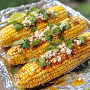 - 4 ears of fresh corn, husked - 1/4 cup unsalted butter, softened - 1 tablespoon chili powder - 1 teaspoon smoked paprika - Zest and juice of 1 lime - 1/4 cup grated cotija cheese - 1/4 cup fresh cilantro, finely chopped - Salt and pepper to taste - Aluminum foil For grilled corn in foil, fresh ingredients are key. Start with four ears of corn. Look for ears that are bright and firm. The husks should be green and tightly wrapped. Next, use unsalted butter. It allows you to control the salt. Mix in chili powder and smoked paprika for a warm kick. The lime zest and juice add a bright, fresh flavor. Don’t forget the cotija cheese! Its salty and crumbly texture pairs well with the sweet corn. Lastly, fresh cilantro gives a burst of color and taste. Salt and pepper round out the flavor. You can adjust these to fit your taste. Using aluminum foil helps steam the corn, keeping it tender and juicy. For the full recipe, refer to the instructions provided. These ingredients combine to create a delicious dish that you will love to share! Preheat your grill to medium-high heat, around 400°F (200°C). This heat gives the corn a nice char. Make sure the grill grates are clean. Oil them lightly to stop sticking. In a small bowl, mix softened butter with chili powder, smoked paprika, lime zest, salt, and pepper. Stir until smooth. This flavorful butter will coat your corn and make it tasty. Tear off four sheets of aluminum foil. Place an ear of corn in the center of each sheet. Spread the butter mixture all over the corn. Cover it well to infuse the flavor. Wrap the foil tightly to keep the steam inside. Put the wrapped corn on the grill. Cook for 15-20 minutes. Turn them every few minutes for even cooking. The corn will be ready when the kernels are tender and juicy. Carefully unwrap each ear of corn. Watch out for steam! Sprinkle cotija cheese and cilantro on top. Squeeze lime juice over the corn for a fresh, zesty flavor. Enjoy your grilled corn fiesta! For the full recipe, check back above. To get tender kernels, you need to watch the clock. Grill the corn for 15 to 20 minutes. Turn it every few minutes to cook evenly. The steam inside the foil helps keep the corn juicy. You’ll know it’s done when the kernels look plump and bright. This timing works best for fresh corn, so use it if you can. You can add your twist to grilled corn. Try different seasonings for diverse tastes. Garlic powder adds a nice kick. Fresh herbs like thyme or basil can brighten the flavor. If you love spice, add cayenne or crushed red pepper. The options are endless! Charcoal and gas grills have unique ways of cooking. Charcoal provides a smoky flavor, perfect for grilling. It takes longer to heat, but it's worth it. Gas grills heat up quickly and offer more control over the temperature. They cook evenly, which helps avoid burnt spots. Choose the one that suits your style! {{image_4}} To make your corn spicy, add jalapeños or cayenne pepper to the butter mix. Start with one finely chopped jalapeño for a mild kick. If you like heat, add more. The spice will blend well with the rich butter. This twist makes the corn exciting and full of flavor. For vegetarian and vegan cooks, you can easily switch the butter. Use plant-based margarine or olive oil instead. Both options give a nice flavor without dairy. You can still enjoy the same great taste while keeping it plant-based. Feel free to explore global flavors. Try adding different cheeses like feta or cheddar. Spices from around the world can also enhance your corn. Think about using Italian herbs, or a sprinkle of cumin for a Mexican flair. Each choice adds a new layer of taste to your grilled corn. Store leftover grilled corn in the fridge. Use an airtight container. It stays fresh for up to 3 days. To keep the flavor, seal it well. This helps lock in moisture, so the corn does not dry out. When you’re ready to eat the leftovers, you can reheat them in a few ways. The stovetop works great. Heat a skillet over medium heat and add the corn. Stir it often for even heating. You can also use the microwave. Just place the corn on a plate and cover it with a damp paper towel. Heat for about 1-2 minutes. This keeps the corn moist. Freezing grilled corn is easy if you want to save it for later. First, let the corn cool completely. Then, wrap each ear tightly in plastic wrap. Place the wrapped corn in a freezer bag. It can stay in the freezer for up to 3 months. To enjoy it later, simply remove it from the bag and thaw in the fridge overnight. You can also grill it straight from the freezer, just cook a bit longer. To check if your corn is done, look for a few signs. The kernels should be plump and tender. You can also poke a kernel with a fork. If it bursts easily, your corn is ready. The husks will also look slightly charred. Aim for about 15-20 minutes on the grill for perfect results. Always keep an eye on your corn as it cooks. Yes, you can grill corn without foil. You can grill it directly on the grates. Just soak the husked corn in water for 30 minutes first. This helps it stay moist. You can also leave the husks on for added flavor. Remove the husks and silk after grilling for a fun charred flavor. There are many tasty toppings for grilled corn! Try adding Parmesan cheese or feta for a salty kick. You can also use fresh herbs like basil or parsley. For a spicy twist, consider adding hot sauce or diced jalapeños. Mix in some diced tomatoes or avocado for a fresh touch. The options are endless! Check out the Full Recipe for more ideas. Grilled corn in foil is simple and fun to make. You need fresh corn, butter, spices, and herbs. I shared steps to prepare and grill your corn perfectly. Feel free to tweak the flavors with different spices or toppings. Store any leftovers safely, and enjoy them later. Grilled corn adds joy to any meal. Try it out for tasty bites at your next gathering!