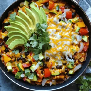 - 1 tablespoon olive oil - 1 medium onion, finely diced - 2 cloves garlic, minced - 1 bell pepper, diced (any vibrant color) - 1 zucchini, cut into small pieces - 1 can (15 oz) black beans, thoroughly rinsed and drained - 1 can (15 oz) fire-roasted diced tomatoes, including juice The main ingredients create a base full of flavor and nutrition. Olive oil serves as the cooking fat. Onions and garlic add depth to the dish. Bell peppers and zucchini bring color and crunch. Black beans offer protein and fiber. Fire-roasted tomatoes add a smoky taste that ties everything together. - 2 teaspoons chili powder - 1 teaspoon ground cumin - Salt and freshly ground black pepper to taste - Fresh cilantro, roughly chopped (for garnish) - Slices of avocado (for serving) Seasonings like chili powder and cumin give the dish warmth and spice. Salt and pepper balance flavors. Fresh cilantro adds a bright touch, while avocado provides creaminess and healthy fats. Together, these enhance the overall taste of the skillet. - Alternatives to cheese: Nutritional yeast or cashew cheese for a dairy-free choice. - Low-carb substitutions for rice: Cauliflower rice or quinoa for a lighter option. - Vegan options available: Skip the cheese or use plant-based cheese. You can easily swap out ingredients to fit your diet. Choosing alternatives helps lower calories and fat. Using fresh veggies or grains can also add nutrients. These simple changes keep the dish healthy without losing its delicious taste. For the full recipe, check out the complete guide and enjoy making this Healthy Enchilada Skillet! Start by prepping your veggies. Dice the onion and bell pepper. Slice the zucchini into small pieces. Mince the garlic cloves finely. Next, measure out your spices. You will need chili powder and ground cumin. Don't forget to grab your canned goods too. You need black beans and fire-roasted diced tomatoes. In a large skillet, heat one tablespoon of olive oil over medium heat. Add the diced onion first. Sauté it for about three to four minutes until it turns soft and translucent. Now, add the minced garlic. Cook for another minute until you smell its lovely aroma. Next, toss in the diced bell pepper and zucchini. Sauté them for five to six minutes. Stir occasionally until they are tender. Now it’s time to add the black beans. Mix in the fire-roasted diced tomatoes with their juice. Sprinkle in the chili powder and cumin. Add a pinch of salt and pepper to taste. Let everything simmer for about five minutes. This helps the flavors blend beautifully. Now, gently fold in the corn and the cooked brown rice or quinoa. Mix well and heat everything through for another three to four minutes. Once everything is hot, sprinkle the shredded cheese on top. Cover the skillet with a lid. Cook for an extra two to three minutes until the cheese melts. When it’s all gooey and inviting, remove the skillet from heat. Garnish it with fresh cilantro and top with slices of avocado. This adds flavor and makes it look great. Serve it right from the pan for a fun, rustic feel. Enjoy your nutritious enchilada skillet! For the full recipe, check out the ingredients and instructions above. To boost flavor in your Healthy Enchilada Skillet, add extra spices. Consider using smoked paprika or cayenne for heat. A pinch of oregano can also add depth. You can bring in a touch of acid for balance. Fresh lime juice or a splash of vinegar brightens the dish. Just a little goes a long way in elevating the taste. Choose a heavy skillet for even cooking. Cast iron or stainless steel works best for this recipe. If you prefer softer vegetables, cook a bit longer. If you like a crunch, reduce the cooking time. Keeping an eye on your veggies ensures they stay vibrant and delicious. For a fun presentation, serve the skillet directly from the pan. It adds a rustic touch to the meal. You can also layer the ingredients for a colorful look. Pair your dish with tortilla chips for a crunchy side. A refreshing drink, like iced tea or agua fresca, complements the flavors nicely. {{image_4}} You can switch up the beans in this dish. Try pinto beans, kidney beans, or chickpeas. These choices add different tastes and textures. You can also add more veggies. Think about corn, spinach, or even sweet potatoes. Adding proteins like shredded chicken or ground turkey can make the dish heartier. Each change gives you a new dish while keeping it healthy. For those who need gluten-free meals, this skillet works great. Just make sure to use certified gluten-free ingredients. You can also go plant-based. Skip the cheese and choose nutritional yeast for a cheesy flavor. Use extra veggies or beans to fill up your plate. Both options keep the meal tasty and satisfying. To give your enchilada skillet a Mexican twist, add toppings like salsa, jalapeños, or sour cream. Fresh lime juice can brighten the dish. If you want to mix it up, try adding Asian flavors. A splash of soy sauce or sesame oil can change the taste profile. You could even top it with sliced green onions for a unique flair. These ideas make the dish fun and exciting every time you cook it. Check out the Full Recipe for more inspiration! To keep your Healthy Enchilada Skillet fresh, use airtight containers. Glass or BPA-free plastic containers work well. They help maintain moisture and flavor. You can keep the skillet in the fridge for up to four days. If you want to store it longer, freeze it. Just make sure to let it cool before sealing. When you’re ready to eat, you have two good options: the microwave or the stovetop. The microwave is quick, but it can make the cheese chewy. For the stovetop, heat it on low in a skillet. Stir gently to keep the texture nice. Add a splash of water if it seems dry. In the fridge, your enchilada skillet lasts about four days. If you freeze it, it can last up to three months. Look for signs of spoilage, like an off smell or changes in color. If anything seems off, it’s best to toss it. Enjoy your delicious meal while it’s fresh! For the complete recipe, check out the Full Recipe. To make a Healthy Enchilada Skillet, follow these steps: 1. Heat olive oil in a large skillet. 2. Add diced onion and sauté until soft. 3. Stir in minced garlic for flavor. 4. Add diced bell pepper and zucchini, cooking until tender. 5. Mix in rinsed black beans and fire-roasted tomatoes. 6. Add chili powder, cumin, salt, and pepper. 7. Let it simmer to blend flavors. 8. Fold in corn and cooked brown rice or quinoa. 9. Top with shredded cheese and melt it. 10. Garnish with fresh cilantro and avocado slices. This dish is colorful, healthy, and full of flavor. You can find the full recipe above. Yes, you can meal prep this dish easily. - Prepare all the veggies in advance. - Cook the grains and store them in the fridge. - Mix the beans and tomatoes ahead of time. - Combine everything in the skillet just before serving. - Store leftovers in airtight containers for quick meals. This way, you save time and enjoy tasty meals all week. If you want to avoid cheese, here are some options: - Use dairy-free cheese for a vegan choice. - Try nutritional yeast for a cheesy flavor. - Crumbled tofu can add protein without dairy. - Use avocado slices for creaminess. These options keep your dish flavorful and healthy. This blog post outlines how to make a tasty and healthy enchilada skillet. We discussed key ingredients, step-by-step cooking methods, and tips for enhancing flavor. You can even customize it with different veggies or proteins, making it fit your diet. Remember, preparing and storing this dish is simple. You can enjoy leftovers later, keeping it fresh. Experiment with flavors and substitutions to find the perfect balance for your taste. Cooking can be fun, and this dish fits any meal. Enjoy creating and sharing your own version!
