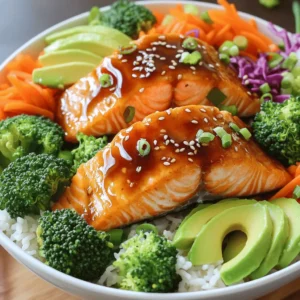 - Salmon fillets and cooking essentials - 4 salmon fillets (approximately 6 oz each) - 1 tablespoon olive oil - Salt and pepper, to taste - Marinade components - 3 tablespoons honey - 2 tablespoons sriracha sauce - 1 tablespoon soy sauce - Fresh vegetables and toppings - 1 cup cooked jasmine rice - 1 cup broccoli florets - 1 carrot, julienned - 1/2 cup red cabbage, finely shredded - 1 avocado, sliced - 2 green onions, chopped - Sesame seeds for garnish Using fresh, quality ingredients makes a big difference in flavor. The salmon gives you rich protein, while the honey and sriracha create a sweet and spicy kick. The veggies add color and crunch, which makes the dish fun to eat. You can find the full recipe above to help you gather all these items for a lovely meal. To start, I like to combine honey and sriracha in a small bowl. This mix gives our salmon a sweet and spicy kick. Next, I add soy sauce and olive oil to deepen the flavor. Finally, I sprinkle in a pinch of salt and pepper. Whisk it all together until smooth. This marinade is key to making the salmon tasty. For the best flavor, I recommend marinating the salmon for at least 20 minutes. This allows the fish to soak up all those great flavors. To ensure even coating, I place the salmon fillets in a shallow dish. Then, I pour the marinade over them, making sure each piece is covered well. This step is important for a delicious meal. When it’s time to cook, I heat a non-stick skillet over medium heat. I add olive oil and wait until it shimmers. Then, I lay the salmon fillets skin-side down in the skillet. I cook them for about 4-5 minutes until the skin is crispy and golden. After that, I gently flip the fillets and cook for another 3-4 minutes. I brush any leftover marinade on the salmon while it cooks for extra flavor. Next, I prepare the vegetables. I bring a pot of salted water to a boil and add broccoli florets and julienned carrots. I blanch them for about 2-3 minutes until they are bright and crisp. Then, I quickly transfer them to an ice bath. This stops the cooking process and keeps the colors vibrant. After draining, I set them aside for later. Now comes the fun part: assembling the bowls! I start with a scoop of cooked jasmine rice as the base. Then, I place the cooked salmon fillet right in the center. Next, I arrange the blanched broccoli, carrots, shredded red cabbage, and sliced avocado around the salmon. This makes the bowl look colorful and inviting. For a finishing touch, I sprinkle chopped green onions and sesame seeds on top. I also like to drizzle a bit more honey or sriracha for added flavor, if desired. For the full recipe, refer to the top of this section. To avoid overcooking salmon, watch the time closely. Cook the salmon for about 4-5 minutes on one side and 3-4 minutes on the other. This keeps it juicy and tender. The salmon should flake easily with a fork when done. For the right texture, use medium heat. A hot pan helps crisp the skin while cooking. If you cook it too fast, the outside can burn before the inside is ready. You can add more flavor by using spices like garlic powder or smoked paprika. These spices add a nice depth to the dish. You might also try a splash of lime juice for a fresh twist. Garnishing is key! Chopped green onions and sesame seeds not only look great but add crunch. A drizzle of honey or extra sriracha can boost the taste even more. Serve your Honey Sriracha Salmon Bowls with a side of steamed edamame or a fresh cucumber salad. These sides balance the heat and add a refreshing touch. For drinks, a cold iced tea or a light beer pairs nicely. If you prefer wine, a crisp Sauvignon Blanc complements the flavors well. For the full recipe and all the steps, refer to the [Full Recipe]. {{image_4}} You can switch out salmon for other proteins. Chicken or shrimp work well. Both will soak up the honey sriracha flavors nicely. If you want a vegetarian option, try tofu or tempeh. They also absorb the marinade and add great texture. Adjusting the sauce is easy. If you want more sweetness, add extra honey. For more heat, add more sriracha. You can also experiment with other sauces. Try teriyaki or sweet chili for a different vibe. Each option gives a unique twist to your dish. The base of your bowl can change things up. Use quinoa or brown rice for a nutty flavor. You can also mix in farro for more texture. Seasonal vegetables are a great way to add freshness. In summer, try zucchini and bell peppers. In fall, roasted butternut squash fits perfectly. Using what’s in season keeps your meals exciting! For the full recipe, see the section above. To keep your Honey Sriracha Salmon Bowls fresh, store leftovers in airtight containers. This helps prevent moisture loss and keeps flavors intact. Let the dish cool before sealing it. Refrigerate for up to three days. For reheating, use a microwave or skillet. If using a microwave, heat in short bursts of 30 seconds. Check the salmon to avoid overcooking. If using a skillet, warm on low heat for about 5 minutes. Add a splash of water to keep it moist. Yes, you can freeze these bowls. Wrap them well in plastic wrap and place in a freezer bag. They can last up to three months frozen. When ready to eat, thaw overnight in the fridge. Reheat gently before serving to maintain flavor and texture. I recommend marinating salmon for at least 20 minutes. This allows the flavors to soak in well. If you marinate it too long, the fish can become mushy. Keep it under two hours for the best texture and taste. Yes, you can use frozen salmon. Just ensure it is fully thawed before marinating. Place it in the fridge overnight or use a quick thaw method in cold water. Pat it dry to remove excess moisture. This helps the marinade stick better. You can serve Honey Sriracha Salmon Bowls with many sides. Here are a few great options: - Steamed snap peas for crunch. - Roasted sweet potatoes for sweetness. - A side salad with mixed greens for freshness. These sides add nice textures and flavors that pair well with the salmon. You can change the heat level by adjusting the sriracha. Use less sriracha for a milder taste. If you like more heat, add extra sriracha or include red pepper flakes. You can also use a milder chili sauce if desired. In this article, we explored how to make delicious Honey Sriracha Salmon Bowls. We covered the key ingredients, including fresh salmon, vegetables, and the perfect marinade. I shared step-by-step instructions for marinating, cooking, and assembling your bowl, along with tips to enhance flavor and texture. Remember, you can customize the recipe to fit your taste. Try different proteins and sauces. Storage and reheating methods will help you enjoy your meals later. With these tips, you can create tasty, healthy bowls again and again. Enjoy your cooking!