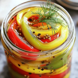 - Bell Peppers - Apple Cider Vinegar - Water - Sugar - Sea Salt - Crushed Red Pepper Flakes - Fresh Dill Sprigs - Sweet Bell Peppers - Spicy Peppers - Mixed Color Peppers When making easy pickled peppers, you need just a few key ingredients. The main star is bell peppers. I love using a mix of colors for a bright look. The apple cider vinegar adds a nice tang. Water balances the flavors. Sugar gives it a hint of sweetness, while sea salt enhances the taste. You can also add some optional ingredients. If you enjoy heat, crushed red pepper flakes will spice things up. Fresh dill sprigs can add a nice touch of flavor and beauty to the jars. For the types of peppers, sweet bell peppers are always a hit. You can also use spicy peppers if you want more heat. Mixing colors like red, yellow, and green makes the dish pop. For the full recipe, check out the complete guide. This gives you all the steps to create these tasty pickled peppers! - Washing and Cutting Start by washing the bell peppers. Rinse them well under cool water. This step removes any dirt or wax. Next, cut off the tops. Remove the stems so you can slice easily. - Slicing Techniques You can slice the peppers into rings or strips. Rings give a fun look and work great on sandwiches. Strips are perfect for dipping. Choose the shape you like best! - Mixing Ingredients In a medium saucepan, mix the apple cider vinegar, water, sugar, salt, mustard seeds, black peppercorns, garlic powder, and red pepper flakes. This mix will give your peppers a tangy flavor. - Heating and Dissolving Place the saucepan on medium heat. Stir the mix gently as it heats up. Bring it to a gentle simmer. Keep stirring until all the sugar and salt dissolve in the liquid. - Jar Preparation While the brine cools, grab clean, sterilized jars. Pack the sliced peppers tightly inside. Mix up the colors for a pretty look. Fill the jars to the top, but leave some space. - Pouring the Brine Once the brine cools for about 10 minutes, carefully pour it over the peppers. Make sure they are fully covered. Leave about half an inch at the top of each jar. This space allows for any expansion. Now, you’re almost ready to enjoy your easy pickled peppers! For more details, check out the Full Recipe. To make your pickled peppers truly shine, consider adding more spices. You can use: - 1 teaspoon coriander seeds - 1 teaspoon dill seeds - 1 teaspoon turmeric for color These spices add depth to the flavor. For a sweet and spicy twist, add more sugar or crushed red pepper flakes. Adjust these to create your perfect mix! When serving your pickled peppers, use a clear glass bowl. This lets their bright colors show off. You can layer the colors for a stunning look. Garnishing with fresh dill sprigs adds a nice touch. Dill brings a fresh scent and makes your dish more inviting. If your brine is too salty, add water to dilute it. Taste as you go. You can also add more sugar to balance the saltiness. Choosing the right jar is key. Use clean, sterilized jars to keep your peppers fresh. Wide-mouth jars are great for easy packing. Make sure they seal well to keep the flavors locked in. For the full recipe, check out the details above. Enjoy making your pickled peppers! {{image_4}} You can change the taste of your pickled peppers easily. Try a sweet and tangy mix. This adds a hint of fruitiness. Just add more sugar to the brine. You can also use honey for a natural sweetness. Another fun option is the garlic-infused version. To do this, add fresh garlic cloves to the brine. You can crush them slightly to release more flavor. This twist makes the peppers savory and rich. Do you like mild or spicy? You can adjust the heat level with ease. For mild peppers, stick to sweet bell peppers. If you want heat, use jalapeños or serranos. Slice them thinly or leave them whole for a bolder bite. You can also play with crushed red pepper flakes. Add more for an extra kick. Just remember to taste as you go. There are two main ways to pickle. Quick pickling is fast and easy. It takes just a few hours. Traditional methods use longer soaking times, often days. This gives deeper flavors. Choose what suits your time and taste. Another fun idea is to use different vinegars. Apple cider vinegar is great, but you can try rice or white wine vinegar. Each type adds a unique twist. Experiment with what you have at home. For the full recipe, check out the zesty quick pickled peppers. Store your pickled peppers in the fridge. This keeps them fresh and safe to eat. Use clean, airtight containers. Glass jars work best, as they do not react with the brine. Make sure the jars are tightly sealed to avoid air exposure. In the fridge, your pickled peppers last about two weeks. After this time, they may lose flavor and crunch. Signs of spoilage include a bad smell, mold, or changes in color. If you see these signs, it’s best to throw them away. You can freeze pickled peppers for longer storage. First, let them cool completely. Use freezer-safe bags or containers. Remove as much air as you can before sealing. This prevents freezer burn. When you're ready to use them, thaw the peppers in the fridge overnight. You can also soak them in cold water for a quick thaw. Enjoy your pickled peppers later in salads or on sandwiches! For the best taste, let your pickled peppers sit for 24 hours. This time helps the flavors blend well. If you are in a hurry, you can eat them sooner, but they will taste better after a day. The longer they sit, the more tangy and flavorful they become. You can keep them in the fridge for up to two weeks, but they are best enjoyed within the first week. Yes, you can use other types of vinegar for pickling. White vinegar works well and gives a sharp taste. Red wine vinegar adds a nice color and flavor. Rice vinegar is milder and sweeter. Each type changes the flavor of the peppers slightly. So feel free to try different vinegars to find your favorite. Pickled peppers shine as a side dish or topping. They add a nice crunch to sandwiches and burgers. You can also serve them with cheese and crackers for a fun snack. If you want to spice up salads or tacos, these peppers are perfect. Their bright colors and tangy taste make any dish more appealing. For a great look, serve them in a clear bowl and add fresh dill on top. Want the full recipe? Check out the [Full Recipe]. You've learned how to pickle peppers with ease. We covered the key ingredients, like bell peppers and vinegar. You now know how to prepare the brine and pack the jars perfectly. Plus, we explored fun variations to make your pickled peppers unique. Remember to follow storage tips so they last longer. Pickling is not just about taste; it’s also fun and creative. Enjoy your delicious pickled peppers and impress your friends with your new skills. Happy pickling!