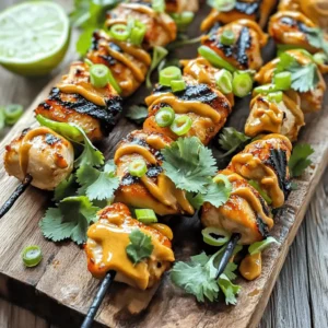 - 1 lb chicken breast, cut into bite-sized pieces - 1/2 cup creamy peanut butter - 1/4 cup mayonnaise - 2 tablespoons honey - 2 tablespoons sriracha sauce (adjust to taste) - 1 tablespoon soy sauce - 1 tablespoon fresh lime juice - 1 teaspoon garlic powder - Salt and pepper to taste - Fresh cilantro or sliced green onions for garnish Every ingredient plays a big role in making Bang Bang Chicken Skewers special. The chicken breast gives a lean protein base. I love using creamy peanut butter; it adds richness and a great flavor. Mayonnaise keeps the sauce smooth and creamy. Honey brings a touch of sweetness. You can change the heat in this dish with sriracha sauce. Soy sauce adds depth and umami. Fresh lime juice brightens the entire dish. Garlic powder adds a nice kick without being too strong. Don't forget salt and pepper! They help bring out all the flavors. For the garnish, fresh cilantro or sliced green onions add color and freshness. Each ingredient helps to make these skewers a flavorful grilled delight. Check out the Full Recipe for all the details you need! - Season the chicken with salt, pepper, and garlic powder. - Cover and marinate in the refrigerator for at least 30 minutes. Marinating is key. It helps the chicken soak up all the flavors. I find that a good marination time makes each bite juicy and tasty. You can even marinate it overnight for a deeper flavor. Just remember to keep it covered to stay fresh. - Combine peanut butter, mayonnaise, honey, sriracha, soy sauce, and lime juice. - Whisk until smooth and adjust spice level as needed. This sauce is where the magic happens! Mixing peanut butter with sriracha gives it a sweet and spicy kick. I like to taste it as I mix. If you want more heat, add more sriracha. It’s your sauce, so make it just how you like it! - Thread marinated chicken onto soaked skewers. - Grill the skewers for 10-12 minutes, turning occasionally. Now it’s time to cook! Make sure your grill is hot. This step gives the chicken nice grill marks and a smoky flavor. Keep an eye on the skewers as they cook. Turning them helps them cook evenly. You want them golden brown and cooked through. The internal temperature should reach 165°F. Once done, drizzle them with that tasty Bang Bang sauce and enjoy! For more details, check the Full Recipe. Marination is key for great flavor. Letting chicken sit in the marinade allows it to soak up the taste. I suggest marinating for at least 30 minutes. For a deeper flavor, try overnight marination. This makes the chicken tender and full of taste. When grilling, both a grill pan and an outdoor grill work well. An outdoor grill gives a smoky flavor. A grill pan is great for indoor cooking. Always check for doneness. The chicken must reach an internal temperature of 165°F. This way, you ensure it’s safe to eat. For a stunning presentation, arrange the skewers on a platter. Place a small bowl of extra Bang Bang sauce in the center. This allows guests to dip as they eat. You can serve these skewers with fresh veggies or rice. Add some crunchy slaw for a nice contrast. {{image_4}} If you want to switch things up, use shrimp or tofu instead of chicken. They work great with the Bang Bang sauce. For shrimp, cook them for about 5-7 minutes on the grill. They cook fast, so watch them closely. Tofu is a fantastic option for vegetarians. Press the tofu beforehand to remove excess water. Cut it into cubes and marinate just like chicken. Grill for about 8-10 minutes until golden brown. Adjusting cooking times is key to ensure all proteins are juicy and tender. You can add a twist by using different spices or marinades. Try smoked paprika for a deep flavor or cumin for a warm touch. Mix things up with a hint of ginger too. Customizing the Bang Bang sauce is fun. Want it spicier? Add more sriracha. Prefer it sweeter? Toss in more honey. You can even add lime zest for an extra zing. Each tweak makes the skewers your own. Making a plant-based Bang Bang skewer is easy. Use extra-firm tofu or seitan for a meaty texture. You can also use veggies like bell peppers, zucchini, or mushrooms. Just cut them into bite-sized pieces. For a vegan Bang Bang sauce, replace mayonnaise with a vegan alternative. Blend silken tofu with peanut butter, lime juice, and spices for a creamy texture. This way, you keep the taste but make it plant-based. Each option keeps the flavor fun and fresh! To keep your Bang Bang chicken skewers fresh, cool them down first. Let them sit at room temperature for no longer than two hours. Place the skewers in an airtight container or wrap them tightly in foil. Store them in the refrigerator. These skewers stay good for up to three days. Enjoy them cold or reheat them for a quick meal. You can freeze cooked Bang Bang skewers for later. First, let them cool completely. Then, wrap them in plastic wrap or foil. Place them in a freezer-safe bag. They will keep in the freezer for up to three months. To reheat, thaw them in the fridge overnight. Then, reheat on a grill or in the oven at 350°F (175°C) until warmed through. Don’t toss leftover Bang Bang sauce! Store it in a clean jar or airtight container in the fridge. It lasts about a week. Use it as a dip for veggies, drizzled on salads, or as a sauce for other dishes. This sauce adds a tasty kick to many meals, so get creative! Bang Bang Chicken has roots in Chinese cuisine. It is known for its bold flavors. The dish combines spicy and creamy tastes. Traditionally, it features chicken tossed in a zesty sauce. Over time, it gained popularity in Western countries. This dish is now a favorite at many Asian restaurants. Its name reflects the fun and lively nature of the dish. It brings people together, making it a great party food. Yes, you can prepare Bang Bang Skewers ahead of time! Marinate the chicken a day in advance. This lets the flavors soak in well. You can also assemble the skewers and store them in the fridge. Just cover them tightly with plastic wrap. When you are ready to eat, grill them fresh. If you have leftovers, reheating in the oven works well. Bake them at 350°F for about 10 minutes. Bang Bang Chicken Skewers pair well with many sides. Here are some great options: - Steamed jasmine rice - Stir-fried veggies - Cucumber salad - Fresh spring rolls - Cold beer or sweet iced tea These sides balance the spicy flavors of the skewers. They make a complete and satisfying meal. If you don’t have a grill, don’t worry! You can cook Bang Bang Skewers in other ways. Try using a grill pan on your stovetop. Heat it over medium-high heat and cook the skewers as you would on a grill. Another option is baking them in the oven. Preheat your oven to 400°F and place the skewers on a baking sheet. Cook for about 15-20 minutes, turning halfway through. Yes, you can make this recipe gluten-free! Use gluten-free soy sauce instead of regular soy sauce. Most of the other ingredients are gluten-free too. Always check the labels just to be safe. This way, everyone can enjoy the delicious flavors of Bang Bang Chicken Skewers. Bang Bang Chicken Skewers are easy to make and packed with flavor. You start by marinating the chicken, then prepare the tasty Bang Bang sauce. Grilling brings everything together. Just remember to check the chicken’s internal temp to ensure it's cooked through. Explore variations to suit your tastes, like using shrimp or tofu. Lastly, proper storage helps keep leftovers fresh. This recipe offers something for everyone, making it perfect for your next meal. Enjoy creating delicious Bang Bang Chicken Skewers!