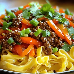 - 1 lb ground beef - 8 oz Asian egg noodles (or your noodle of choice) - 1 bell pepper, thinly sliced (any vibrant color) - 1 medium carrot, julienned - 3 green onions, chopped (whites and greens kept separate) - 3 tablespoons soy sauce - 1 tablespoon hoisin sauce - 1 tablespoon sesame oil - 1 teaspoon red pepper flakes (optional for heat) - Fresh cilantro leaves for garnish (optional) Gathering your ingredients is key. Ground beef adds a rich flavor and protein. Choose Asian egg noodles or any noodle you like. Fresh vegetables bring color and crunch. Bell peppers, carrots, and green onions are perfect choices. Soy sauce gives a classic taste. Hoisin sauce adds depth and sweetness. Sesame oil provides a nutty finish. For extra heat, consider adding red pepper flakes. Fresh cilantro can brighten the dish. This recipe is quick and simple. You can find the full recipe for more detailed steps. Enjoy making this flavorful meal! 1. Bring water to a boil. Fill a large pot with water and set it on high heat. 2. Cook noodles al dente. Add the Asian egg noodles once the water bubbles. Follow the package directions for cooking time. 3. Prevent sticking. Drain the noodles when done. Toss them with a little oil to keep them from sticking together. 1. Heat vegetable oil. Grab a large skillet or wok and put it on medium-high heat. Add the vegetable oil and let it warm up. 2. Sauté garlic and ginger. Once the oil is hot, add the minced garlic and freshly grated ginger. Stir them for about 30 seconds until they smell great. 1. Brown the ground beef. Add the ground beef to the skillet. Use a wooden spoon to break it apart. Cook for about 5-7 minutes until it's brown and crispy. 2. Season and add vegetables. Sprinkle salt, black pepper, and red pepper flakes over the beef. Toss in the sliced bell pepper and julienned carrot. Stir for another 3-4 minutes until the veggies soften a bit. 3. Incorporate sauces. Add the white parts of the green onions. Pour in the soy sauce, hoisin sauce, and sesame oil. Mix everything well and let it cook for 2 more minutes. This is where the magic happens! For the full recipe, check back to make sure you’ve got everything covered. - How to achieve crispy beef: Use high heat when cooking the ground beef. This helps it brown well. Break it into small pieces with a wooden spoon. Cook it without stirring too much at first, allowing a nice crust to form. - Perfectly sautéing vegetables: Cut your veggies thin. This helps them cook quickly. Add them after the beef browns. Stir often but don’t overcook. You want them soft, yet slightly crunchy. - Presentation ideas: Serve the noodles in bright bowls. Top with fresh cilantro and a sprinkle of sesame seeds. This makes the dish look colorful and inviting. - Pairing with sides: Serve with a light salad or steamed broccoli. This adds freshness and balances the meal. A side of pickled vegetables can also bring a nice zing. - Alternative noodles: If you can’t find Asian egg noodles, use rice noodles or even spaghetti. Each type offers a unique texture. - Unique sauces for variation: Swap soy sauce for tamari for a gluten-free option. Try adding spicy chili sauce or sweet chili sauce for a different flavor. Each sauce can change the dish entirely. For the full recipe, check out the [Full Recipe]. {{image_4}} You can switch the ground beef for other proteins. Chicken, turkey, or tofu work well. Ground chicken or turkey has a similar texture. Tofu absorbs flavors nicely and is a great choice. Just make sure to sauté it until golden for the best taste. If you want a meatless meal, swap the beef for plant-based protein. Use crumbled tempeh or lentils. Both options provide great texture and flavor. Add extra veggies to keep it vibrant and filling. You can easily change the spice level in your dish. For more heat, add extra red pepper flakes. If you prefer less spice, skip the flakes altogether. You can also use mild chili sauce for a gentle kick. Adjust to your taste for the perfect balance. To store leftovers, let the Mongolian Ground Beef Noodles cool. Then, place them in an airtight container. Store them in the fridge for up to three days. This keeps the flavors fresh and prevents spoilage. When you are ready to eat, you can easily reheat them. The best way to reheat is on the stove. You can add a splash of water or broth to help steam the noodles. Heat them in a pan over medium heat. Stir often to avoid sticking. You can also use a microwave. Place the noodles in a microwave-safe bowl. Cover them with a damp paper towel and heat for one minute. Check and stir, then heat for more time as needed. If you want to freeze portions, let the noodles cool completely. Place them in freezer-safe bags or containers. Remove as much air as possible to prevent freezer burn. They can last up to three months in the freezer. To use, thaw them in the fridge overnight before reheating. This makes for a quick and delicious meal later! You can enjoy many side dishes with Mongolian Ground Beef Noodles. Here are some tasty options: - Steamed broccoli - Garlic sautéed greens - Cucumber salad - Egg rolls - Fried rice These sides add color and flavor to your meal. They also help balance the dish's richness. Feel free to mix and match based on your taste. Yes, you can make Mongolian Ground Beef Noodles gluten-free. Here are some great options: - Use gluten-free noodles like rice noodles or quinoa noodles. - Swap soy sauce for tamari, which is gluten-free. - Check hoisin sauce to ensure it has no gluten. These changes will keep the dish delicious without gluten. It takes about 25 minutes to make Mongolian Ground Beef Noodles. Here's the breakdown: - Prep time: 10 minutes - Cooking time: 15 minutes This quick timeline makes it easy to fit into a busy day. You can enjoy a tasty meal without spending hours in the kitchen. You can find Mongolian Ground Beef Noodles in many Asian restaurants. Look for these types of places: - Mongolian BBQ spots - Chinese restaurants with noodle dishes - Asian fusion restaurants While each place may offer a unique twist, the flavors will still be familiar. Be sure to try different versions to see what you like best. For a homemade option, check out the Full Recipe. Mongolian Ground Beef Noodles combine simple ingredients into a tasty meal. You start with ground beef and fresh veggies, adding sauces for flavor. Follow the steps to cook the noodles and beef perfectly. Consider tips for a crispy texture and great presentation. You can switch proteins or noodles for variety. Store any leftovers properly for later. This dish is quick, easy, and fun to make. Enjoy getting creative with your cooking!
