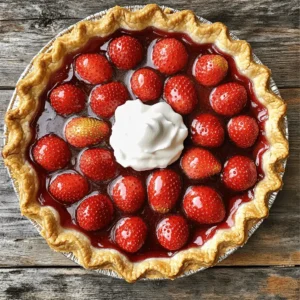 - 2 cups fresh strawberries, hulled and halved - 1 prepared pie crust (store-bought or homemade) - 1 cup granulated sugar (¾ cup + ¼ cup) - 2 tablespoons cornstarch - 1 tablespoon freshly squeezed lemon juice - 1 teaspoon pure vanilla extract - 1 tablespoon unsalted butter, diced - Whipped cream (optional) - Additional strawberry slices for garnish When making the ultimate strawberry pie, fresh strawberries are key. They bring bright flavor and sweetness. Choose ripe, juicy berries for the best taste. The pie crust can be store-bought or homemade, depending on your time. Granulated sugar sweetens the pie and helps it set. The cornstarch thickens the filling, giving it a nice texture. Lemon juice adds a zesty kick, enhancing the strawberry flavor. Vanilla extract brings warmth and depth. Diced butter adds richness and helps the filling caramelize as it bakes. For serving, whipped cream elevates the pie, making it even more special. You can also add extra strawberry slices on top for a nice touch. For the full recipe, it shows how to blend these ingredients into a delicious dessert. Start by tossing the halved strawberries with ¾ cup of sugar, cornstarch, lemon juice, and vanilla extract. Mix them gently to coat each strawberry slice. This step is key. Let the mixture sit for 10-15 minutes. During this time, the strawberries will release their juices, making the filling sweeter and more flavorful. Next, pour the strawberry mixture into your prepared pie crust. Spread it evenly so every bite is packed with flavor. Dot the top with small pieces of butter. This adds a rich taste to the filling. Then, sprinkle the remaining ¼ cup of sugar over the strawberries. This will help create a lovely caramelized top while baking. First, preheat your oven to 425°F (220°C). Place the pie in the oven and bake for 15 minutes. After that, reduce the heat to 350°F (175°C) and bake for another 30 minutes. Keep an eye on it! The filling should bubble, and the crust should turn a nice golden brown. Once done, remove the pie and cool it on a wire rack for at least 2 hours. This cooling time helps the filling set, making it easier to slice. For a great pie crust, you can go homemade or store-bought. Homemade crust gives a fresh taste. It also lets you control the ingredients. Store-bought is quick and easy, saving you time. If you choose store-bought, look for one with few ingredients. This ensures quality. To prevent a soggy bottom, keep these tips in mind: - Pre-bake the crust for about 10 minutes. This helps it firm up. - Use a fork to poke holes in the crust before baking. This allows steam to escape. - Brush a thin layer of melted butter or egg wash on the crust. This creates a barrier against moisture. To boost the flavor, consider adding a pinch of cinnamon or nutmeg. These spices add warmth and depth. A splash of almond extract can also enhance the pie's taste. Choosing ripe strawberries is key. Look for berries that are bright red, firm, and fragrant. Avoid any with white or green spots. These are not fully ripe. For the best flavor, buy strawberries in season. They taste sweeter and juicier. Serve your pie at room temperature for the best taste. Cold pie can dull the flavors. If you enjoy it warm, let it cool for about 30 minutes after baking. For an eye-catching presentation, try these garnishes: - A dollop of whipped cream adds creaminess. - Fresh mint leaves bring a pop of color and flavor. - Extra strawberry slices on top offer a lovely touch. These tips will help make your Ultimate Strawberry Pie even more delightful! {{image_4}} You can mix strawberries with other berries like blueberries or raspberries. This adds more flavor and color. Try different fruit combinations to find your favorite. Using frozen strawberries is another great option. They are easy to find and can taste just as good. Just make sure to thaw and drain them before using. This step helps prevent a soggy pie. If you need a gluten-free option, choose a gluten-free pie crust. Many stores sell these now. You can also make a crust using almond or coconut flour. Reducing sugar is easy too. You can cut the sugar in half or use alternatives like honey or maple syrup. These swaps keep the pie sweet while being a bit healthier. Turn the pie into mini tarts for fun servings. Use small tart shells and fill them with the strawberry mixture. This makes great bite-sized treats for parties. Pairing the pie with ice cream or yogurt is a classic choice. The coolness of ice cream and creaminess of yogurt complement the pie perfectly. It’s a delightful way to enjoy your Ultimate Strawberry Pie. To keep your leftover pie fresh, store it in the refrigerator. Place the pie in an airtight container or cover it tightly with plastic wrap. This helps avoid drying out. If you use a pie dish, just cover it well. Aim to eat the leftovers within three to four days for the best taste. Want to save your pie for later? You can freeze it! Wrap the pie tightly in plastic wrap, then in aluminum foil. This keeps it safe from freezer burn. For best results, freeze the pie whole. If you only have leftover filling, pour that into a freezer-safe container. When you're ready to enjoy, thaw the pie or filling in the fridge overnight. This keeps the texture nice and smooth. To reheat your pie without losing quality, use the oven. Preheat it to 350°F (175°C). Place the pie on a baking sheet and cover it with foil. Heat for about 15-20 minutes. This warms the filling gently and keeps the crust crisp. If you want, you can also microwave individual slices for quick bites. Just cover the slice with a damp paper towel to keep it moist. Enjoy your pie warm! Yes, you can use frozen strawberries. They work well in this pie. Just thaw them first and drain excess juice. This step helps keep your pie from getting soggy. Frozen berries might be a bit softer, but they still taste great. Make sure to adjust the sugar if your frozen berries are sweetened. Using frozen strawberries is a great option when fresh ones are out of season. You can store the Ultimate Strawberry Pie in the fridge for up to three days. Cover it with plastic wrap or foil to keep it fresh. After that, the crust may get soft. If you want to keep it longer, freeze it. This pie can last up to three months in the freezer. Just remember to wrap it tightly. Thaw it overnight in the fridge before serving. Yes, you can make the pie crust from scratch. A simple recipe uses flour, butter, and water. Combine 1 ½ cups flour, ½ cup butter (cold and diced), and a few tablespoons of ice water. Mix until it forms a dough. Roll it out and fit it into your pie dish. A homemade crust has a fresh taste and better texture than store-bought. Plus, you can adjust the flavor to your liking. You can use honey or maple syrup instead of granulated sugar. Both add sweetness and flavor. Use less honey or syrup since they are sweeter. If you prefer a sugar substitute, consider using Stevia or erythritol. These options are lower in calories. Just keep in mind that they may change the taste slightly. Always taste the filling as you mix, to find your perfect balance. For the Full Recipe, check out the detailed steps to make this delicious pie. We covered the essential ingredients and steps to make a delightful strawberry pie. You learned how to prepare the strawberries, assemble the pie, and bake it to perfection. Don’t forget to enhance flavors and consider variations for unique twists. Proper storage and reheating will keep leftovers tasty. Now, you can impress everyone with your pie-making skills. Enjoy each bite and share it with those you love. Happy baking!