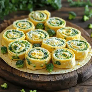 - Fresh broccoli florets - Sharp cheddar cheese - Cream cheese The main ingredients give these pinwheels their rich flavor and bright color. Fresh broccoli florets add a crunchy texture, making them fun to eat. Sharp cheddar cheese brings a bold, cheesy taste. Cream cheese makes the filling smooth and creamy. Together, these ingredients create a tasty mix that pairs well with the tortilla. - Shredded carrots - Olive oil for brushing You can add shredded carrots for extra crunch and color. They also boost nutrition. Brushing the pinwheels with olive oil before baking gives them a nice, golden finish. This step enhances the flavor and helps them get crispy. - Garlic powder - Salt and pepper Seasoning is key to great taste. Garlic powder adds a savory flavor that lifts the dish. A pinch of salt and freshly ground pepper balances all the ingredients. These simple seasonings let the flavors shine through without overpowering the dish. For the full recipe, check out the [Full Recipe]. 1. Preheat the oven and prepare the baking sheet Start by preheating your oven to 375°F (190°C). This step is key to getting a nice, crispy finish on your pinwheels. Line a baking sheet with parchment paper. This will help the pinwheels not stick and make clean up easy. 2. Steam the broccoli florets Take your fresh broccoli florets and chop them finely. Place them in a steaming pot. Steam the broccoli for about 3-4 minutes until they turn bright green and are just tender. After steaming, let them cool for a bit. 1. Combine cream cheese, cheddar, and Parmesan In a mixing bowl, add softened cream cheese, shredded sharp cheddar, and grated Parmesan cheese. Make sure your cream cheese is at room temperature. This helps in mixing everything smoothly. 2. Mix in steamed broccoli and optional ingredients Gently fold the cooled steamed broccoli into the cheese mixture. If you want extra crunch, add shredded carrots now. Ensure all the broccoli is coated in the cheese blend. 1. Spread the mixture on the tortilla Lay your tortilla flat on a clean surface. Use a spatula to spread the cheesy broccoli mixture evenly across the entire tortilla. Don’t leave any gaps! 2. Roll and slice the tortilla into pinwheels Start rolling the tortilla from one end to the other, keeping it tight. Once rolled, use a sharp knife to slice the tortilla into 1-inch thick pinwheels. Aim for about 12-15 pieces. 1. Arrange pinwheels on the baking sheet Place your pinwheels on the prepared baking sheet. Make sure there is space between each piece. This helps them cook evenly. 2. Bake and cool before serving Brush the tops with a little olive oil for added flavor. Bake in the oven for 10-12 minutes until the cheese melts and the edges are golden. After baking, let them cool for a few minutes. Serve warm for the best taste. For the full recipe, check out the details above. Enjoy your delicious Broccoli Cheese Pinwheels! To make sure your pinwheels cook evenly, use a preheated oven at 375°F. This hot oven helps the cheese melt and the tortilla brown nicely. Place the pinwheels on a baking sheet with parchment paper. This step keeps them from sticking and makes cleanup easy. When rolling the tortillas, start tightly at one end. This keeps the filling inside and helps the pinwheels hold their shape. If they are loose, the filling may spill out while baking. Use a sharp knife to slice them evenly into 1-inch pieces. This size allows each bite to be filled with delicious flavors. For a beautiful presentation, serve your pinwheels on a wide platter. Arrange them in a circle or fan shape for visual appeal. You can also stack them for a fun, layered look. Garnish your pinwheels with a sprinkle of fresh herbs, like parsley or basil. Add a few fresh broccoli florets for color. These small touches make the dish look fresh and inviting. To kick up the flavor, consider adding spices or herbs to the cheese mix. A dash of paprika or crushed red pepper can add a spicy kick. Fresh herbs like dill or chives can also brighten up the taste. You can explore different cheese combinations too. Try using mozzarella for a stretchy texture or feta for a tangy twist. Mixing cheeses can create a unique flavor profile that makes your pinwheels stand out. For the full recipe, check out the Cheesy Broccoli Delight Pinwheels. {{image_4}} You can switch up the veggies in your pinwheels. Try using spinach or bell peppers. Both add nice colors and flavors. Spinach gives a fresh taste, while bell peppers bring sweetness. You can mix them with broccoli for a fun twist. Just chop them small, like the broccoli. This way, they blend well with the cheese. If you need gluten-free choices, use gluten-free tortillas. They come in many flavors and can taste great too. Look for ones made from rice or corn. These will hold your filling just as well. Make sure to read the label to ensure they meet your needs. You won’t lose any flavor by going gluten-free. Different cheeses can change the whole taste of your pinwheels. Try mixing mozzarella for a milder flavor or pepper jack for a spicy kick. You can even use a blend of cheeses. This gives each bite a unique flavor. Mixing cheeses can surprise your taste buds and make this snack even more fun. To keep your broccoli cheese pinwheels fresh, store them in the fridge. Place them in an airtight container. They will stay tasty for 3 to 4 days. Make sure they cool down before sealing the container. This helps prevent moisture build-up. You can freeze pinwheels before or after baking. If freezing before baking, wrap them tightly in plastic wrap. Place them in a freezer-safe bag. They can stay good for up to 3 months. For freezing after baking, let them cool first. Then, wrap them and store in a bag. This way, they will retain their flavor and texture. Reheat your pinwheels for the best taste and texture. The oven works great for this. Preheat the oven to 350°F (175°C). Place the pinwheels on a baking sheet. Heat them for about 10-12 minutes. If you're in a hurry, you can use the microwave. Heat them in short bursts of 15-20 seconds. Just watch to avoid sogginess. Enjoy your delicious snack warm! Yes, you can prepare these pinwheels ahead of time. Simply follow the recipe steps up to slicing the rolled tortilla. Wrap the log tightly in plastic wrap. You can store it in the fridge for up to 24 hours. When you are ready to bake, slice and bake as directed. This saves time on busy days and makes delicious snacks ready to go. These pinwheels can last for about 3 to 4 days in the fridge. Store them in an airtight container to keep them fresh. If you notice any moisture, place a paper towel inside the container. This helps absorb extra moisture and keeps the pinwheels crisp. There are many great dips for these tasty pinwheels. Here are some options: - Ranch dressing adds a creamy, herby flavor. - Marinara sauce gives a nice, tangy contrast. - Garlic aioli offers a rich and savory touch. - Hummus brings a nice, nutty flavor. Feel free to try different dips to find your favorite combination. Enjoy experimenting with flavors! Broccoli cheese pinwheels are a fun and tasty treat. We covered the main ingredients like broccoli, sharp cheddar, and cream cheese. Optional additions like carrots can add extra flavor. I shared a step-by-step guide on preparation, assembly, and baking. You can even customize them with different veggies and cheeses. For storage, I gave tips on refrigerating, freezing, and reheating. Enjoy these pinwheels for any occasion! They are delicious and easy to make.