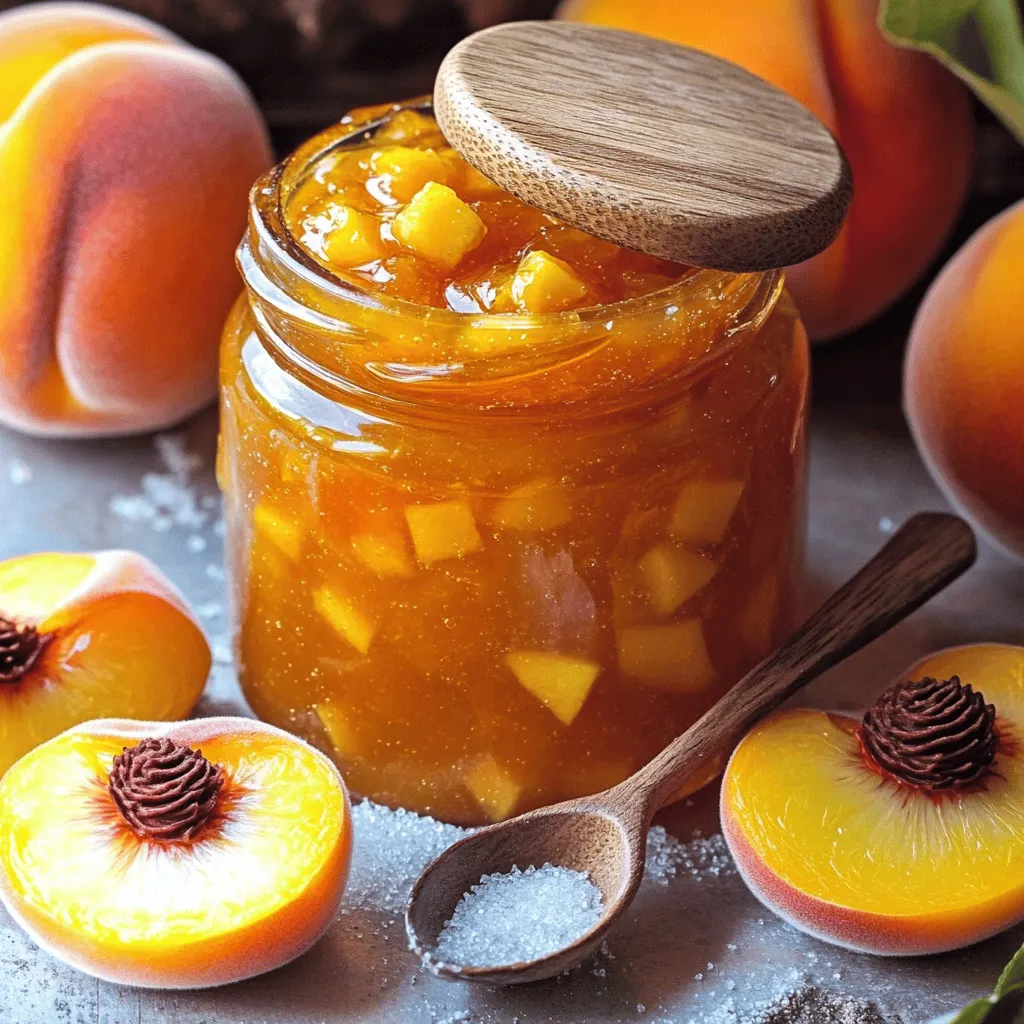 Creating Small Batch Vanilla Peach Jam is simple and fun! You only need a few fresh ingredients to make this sweet delight. Here’s the list: - 4 ripe peaches, peeled and diced - 1 cup granulated sugar - 1 tablespoon fresh lemon juice - 1 teaspoon pure vanilla extract - 1/4 teaspoon almond extract - 1/4 cup water Each ingredient plays a key role in making this jam burst with flavor. The ripe peaches bring natural sweetness and a lovely texture. The sugar helps preserve the jam and adds sweetness, while the lemon juice brightens the taste. Pure vanilla extract enhances the peach flavor, giving it a warm and rich aroma. The almond extract adds a delightful hint of nuttiness. Lastly, the water helps the peaches cook down into a lovely jam. For the full recipe, you'll find detailed steps that guide you through creating this delicious treat! Start by placing the diced peaches and water in a medium saucepan. Heat the mixture over medium for about five minutes. Stir occasionally. You want the peaches to soften and release their juices. This step is key for a juicy jam. Once the peaches soften, add the granulated sugar, fresh lemon juice, pure vanilla extract, and almond extract. Stir well to combine all the flavors. This mix will create a rich and sweet base for your jam. The vanilla and almond bring a lovely warmth to the peaches. Next, raise the heat to medium-high. Bring the mixture to a gentle boil. Let it boil for about ten to fifteen minutes. While it boils, mash the peaches lightly with a potato masher or an immersion blender. This gives your jam texture and keeps some delightful chunks. Keep boiling until it thickens to your liking. The jam is ready when it drips off a spoon in a thick, syrupy way. For the complete recipe, check out the Full Recipe section. Enjoy the process and the sweet smell filling your kitchen! To keep your jam chunky, don’t mash too much. After cooking the peaches, use a potato masher. Lightly press the peaches to break them down, but leave some pieces intact. This gives your jam that nice texture. Stop cooking when the mixture drips off a spoon in a thick, syrupy way. It should not be runny. If it is, keep boiling for a little longer. To store your jam safely, you must sterilize your jars. The best way is to boil them in water for 10 minutes. This kills any germs. Seal the jars tightly after filling them with jam. This helps keep the jam fresh and safe to eat. For the best flavor, pair your jam with fresh bread or warm scones. The warm bread brings out the taste of the vanilla and peaches. You can serve jam in small, cute glass jars. Add a label to make it special. It looks charming on a breakfast table. {{image_4}} You can play with the flavor of your vanilla peach jam. Adding spices like cinnamon or nutmeg can give it a warm depth. Just a pinch of each will do! You can also mix in different fruits. Try berries or apricots for a fun twist. Each fruit brings its own taste, making your jam unique. If you want a healthier option, consider using honey or agave syrup instead of sugar. Both options add sweetness without the refined sugar. You might also try low-sugar pectin. This can help balance sweetness while keeping the fruit flavor strong. It’s a great way to enjoy your jam with less sugar. When it comes to preserving your jam, you have choices. You can make freezer jam, which is easy and quick. Just store it in jars and freeze. This method keeps the fresh fruit taste bright. Alternatively, you can can your jam. This method is great for long-term storage. You’ll need a water bath canner and sterilized jars for this method. Each method has its perks, so choose what fits your fridge and pantry! This jam stays fresh in the fridge for about three weeks. Store it in clean, airtight jars. Make sure to leave some space at the top of each jar. This space helps when the jam expands as it cools. To freeze, fill jars with jam, leaving some space at the top. Seal them tightly and place them in the freezer. Label each jar with the date. When you crave jam, take a jar out and place it in the fridge overnight. This keeps it fresh and tasty. For long-term storage, use the water bath canning method. You’ll need jars, a canner, and a jar lifter. First, sterilize your jars by boiling them. Fill the jars with warm jam, leaving some space at the top. Seal each jar with a lid. Then, place the jars in boiling water for about ten minutes. This process seals the jars, making them safe for up to a year. Always check your jars for any signs of damage before using them. Small batch vanilla peach jam lasts about three weeks in the fridge. Keep it in a sealed jar. If you freeze it, it can last up to a year. Just make sure to use a freezer-safe jar. Yes, you can adjust the sweetness. If you prefer less sugar, reduce it by 1/4 cup. The jam will be less sweet but still tasty. If you want it sweeter, add more sugar, but do so slowly. You can use almond extract or maple syrup instead of vanilla extract. Almond extract gives a nutty flavor. Maple syrup adds a nice sweetness but changes the taste a bit. You can find artisanal peach jam at local farmers' markets and specialty stores. Online, check sites like Etsy or local jam makers. Many offer unique flavors that you won’t find in stores. Homemade jam uses fresh fruit, which means more nutrients. You control the sugar, making it healthier than store-bought options. Plus, it's free from preservatives and artificial flavors. Enjoying homemade jam is a tasty way to add fruit to your diet! In this post, we explored making small batch vanilla peach jam. You learned about the key ingredients, step-by-step cooking instructions, and tips for perfect texture. We also covered variations to fit your taste and how to store your jam safely. Remember to experiment with flavors and enjoy the sweet bounty from your efforts. Making jam can be simple and rewarding. Enjoy your homemade peach jam on toast, pancakes, or just by the spoonful!