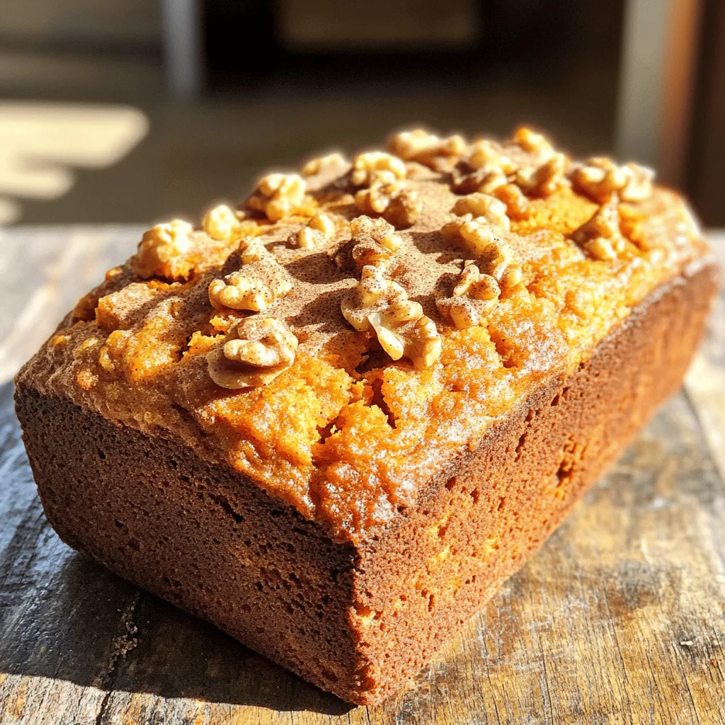 To make Cinnamon and Spice Sweet Potato Bread, you need the following ingredients: - 1 cup cooked and mashed sweet potatoes - 1/2 cup packed brown sugar - 1/4 cup granulated sugar - 1/2 cup unsweetened applesauce - 1/3 cup vegetable oil - 2 large eggs, at room temperature - 1 teaspoon pure vanilla extract - 1 1/2 cups all-purpose flour - 1 teaspoon baking soda - 1 teaspoon baking powder - 1 teaspoon ground cinnamon - 1/2 teaspoon ground nutmeg - 1/4 teaspoon ground ginger - 1/4 teaspoon fine salt - 1/2 cup chopped walnuts or pecans (optional) Want to make your bread even more special? Here are some fun add-ins: - Chocolate chips for a sweet twist - Dried fruit, like raisins or cranberries - Shredded coconut for a tropical taste - A sprinkle of seeds, like sunflower seeds If you lack some items, here are easy swaps: - Use maple syrup instead of brown sugar for a different sweetness. - Replace applesauce with yogurt for a creamier texture. - Use coconut oil instead of vegetable oil for a hint of coconut flavor. - Substitute almond flour for all-purpose flour to make it gluten-free. Feel free to explore these options. You can find the full recipe above. Start by preheating your oven to 350°F (175°C). This step is key for even baking. While the oven warms, prepare a 9x5-inch loaf pan. You can grease it lightly or line it with parchment paper. This makes it easy to take the bread out later. In a large bowl, mix cooked and mashed sweet potatoes with brown sugar, granulated sugar, applesauce, vegetable oil, eggs, and vanilla extract. Use a whisk to mix these until they are smooth. This blend gives your bread its sweet and moist texture. In another bowl, sift together all-purpose flour, baking soda, baking powder, cinnamon, nutmeg, ginger, and salt. Sifting helps spread the flavors evenly. Next, gently fold the dry mix into the wet ingredients. Use a spatula or wooden spoon for this. Mix until just combined, leaving some small lumps. Overmixing can make the bread tough. If you want some crunch, fold in chopped walnuts or pecans at this stage. Now, carefully pour the batter into your prepared loaf pan. Use a spatula to smooth the top. This helps it bake evenly. Place the loaf pan in the oven and bake for 50-60 minutes. Check for doneness by inserting a toothpick into the center. If it comes out clean, the bread is ready. If the top browns too fast, cover it with aluminum foil. Once baked, remove the loaf from the oven. Let it cool in the pan for about 10 minutes. Then, gently transfer the bread to a wire rack to cool completely. This step is important for the best texture. Once cool, slice the bread. Enjoy it warm or at room temperature, perhaps with some butter or cream cheese. For a nice touch, sprinkle cinnamon on top! For the full recipe, you can refer back to the initial recipe section. To keep your sweet potato bread moist, use fresh, well-cooked sweet potatoes. Overcooking them can dry them out. Mash them until smooth for even mixing. You can also add unsweetened applesauce. It adds moisture and flavor. Be careful not to overmix your batter; it can make the bread dense. Gently fold the dry ingredients into the wet mixture until just combined. This method keeps your bread light and fluffy. One common mistake is using too much flour. Always measure it correctly. Spoon flour into your measuring cup without packing it down. Another mistake is overbaking the bread. Keep an eye on it near the end of the baking time. Use a toothpick to check for doneness. If it comes out clean, it’s ready. Lastly, don’t skip the cooling step. Letting it cool in the pan helps set the flavors. A good mixing bowl is key for making the batter. A sturdy spatula helps fold in the dry ingredients without overmixing. Use a 9x5-inch loaf pan for the best shape. A whisk mixes the wet ingredients well. Finally, have a wire rack ready for cooling. This setup will make your baking process smooth and easy. For the full recipe, check the [Full Recipe]. {{image_4}} If you love chocolate, try adding chips! Use 1 cup of semi-sweet chocolate chips. Fold them into the batter right before you pour it into the pan. The warm bread and melted chocolate make a perfect match. This twist will delight anyone who bites in. You can also use dark chocolate for a richer taste. Feel free to adjust the spices to suit your taste. You can add a pinch of allspice for warmth. Cardamom also brightens the flavor. If you want a bit of heat, a dash of cayenne can make it interesting. Mixing in a teaspoon of orange zest can add a fresh twist. Each spice brings a unique flavor, so get creative! If you need a nut-free bread, simply skip the nuts. You can replace the nuts with seeds like pumpkin or sunflower. These seeds add texture without the nut allergy risk. For a sweeter touch, consider adding dried fruits like raisins or cranberries. They’ll add chewiness and a burst of flavor. Remember, this sweet potato bread is versatile and can fit your needs! For the full recipe, be sure to check out the details above. To keep your cinnamon and spice sweet potato bread fresh, store it in an airtight container. This helps prevent it from drying out. If you plan to eat it within a few days, you can keep it at room temperature. Just place it in a cool, dry spot. For longer storage, I suggest refrigerating it. This slows down spoilage and keeps it tasty. Freezing your sweet potato bread is easy and effective. First, let the bread cool completely after baking. Then, wrap it tightly in plastic wrap. You can also use aluminum foil for extra protection. Place the wrapped bread in a freezer-safe bag. It can last up to three months in the freezer. When you're ready to enjoy it, just thaw it in the fridge overnight. Reheating your sweet potato bread is simple. You can use the oven or microwave. For the oven, preheat it to 350°F (175°C). Place the slices on a baking sheet and heat for about 10 minutes. If you're using a microwave, heat one slice at a time for about 15 to 20 seconds. You can add a little butter or cream cheese on top when serving to enhance the flavor. This makes each bite delightful! Yes, you can use canned sweet potatoes. They save time and add flavor. Make sure to drain them well before mashing. This helps keep the bread from being too wet. Using canned sweet potatoes can also make this recipe easier for busy cooks. To make cinnamon and spice sweet potato bread gluten-free, use gluten-free flour. You can find many brands that work well in baking. Just replace the all-purpose flour with the same amount of gluten-free flour. You may need to adjust the baking soda and powder slightly, so check the package for guidance. Serve the bread warm, sliced, with butter or cream cheese. You can add a sprinkle of cinnamon on top for a nice touch. This bread pairs well with coffee or tea. For a fun twist, try it with a drizzle of honey or maple syrup. Enjoy it for breakfast or as a snack! For the full recipe, check out the link. This blog post covered how to make sweet potato bread. We looked at ingredients, step-by-step instructions, and tips for making moist bread. You learned about variations like chocolate chips and spice mix options. Storage advice ensures your bread stays fresh, while the FAQs answered common questions. Making sweet potato bread is fun and rewarding. With practice and creativity, you can bake delicious treats. Enjoy the process and share your tasty creations with others. Happy baking!