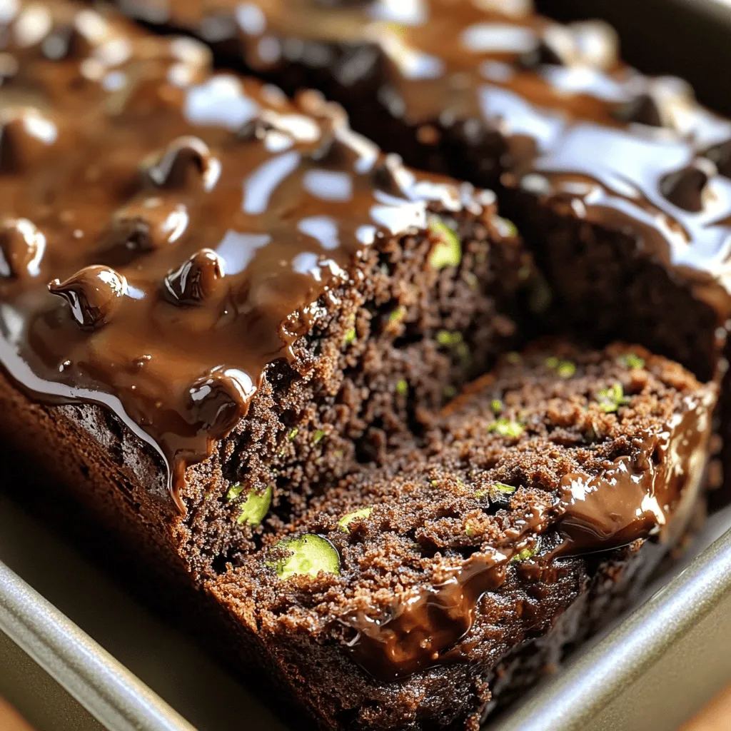- 1 ½ cups grated zucchini (approximately 1 medium zucchini) - 1 cup all-purpose flour - ½ cup unsweetened cocoa powder - 1 teaspoon baking soda - ½ teaspoon baking powder - ½ teaspoon fine sea salt - 1 cup packed brown sugar - ¼ cup unsweetened applesauce - ½ cup almond milk (or any preferred plant-based milk) - 1 teaspoon pure vanilla extract - ½ cup vegan chocolate chips (plus a few extra for topping, if desired) Each ingredient plays a key role in the final taste and texture of the bread. For example, the grated zucchini adds moisture and nutrients. It helps keep the bread soft and tender. The unsweetened cocoa powder gives the bread its rich chocolate flavor. Brown sugar adds sweetness and depth, while applesauce acts as a natural binder. Almond milk makes the batter creamy without dairy. Adding baking soda and baking powder helps the bread rise and stay fluffy. Vegan chocolate chips add chocolatey bursts that make each bite delightful. Look for firm, small to medium zucchinis. They should be shiny and have smooth skin. Avoid any zucchini with soft spots or blemishes. If you can, choose organic zucchini. It often has better flavor and fewer chemicals. Always wash the zucchini before grating. Use a box grater for even-sized pieces. You can leave the skin on for added color and nutrients. Grated zucchini should be firm but not watery. Squeeze out any excess moisture if needed. This helps the bread rise well and stay fluffy. Start by preheating your oven to 350°F (175°C). This step is key for even baking. While the oven heats, prepare a 9x5-inch loaf pan. You can grease it or line it with parchment paper. Both methods help the bread come out easily after baking. In a large mixing bowl, add the dry ingredients. This includes 1 cup of all-purpose flour, ½ cup of unsweetened cocoa powder, 1 teaspoon of baking soda, ½ teaspoon of baking powder, and ½ teaspoon of fine sea salt. Whisk them together well. This ensures a smooth batter. Next, grab another bowl for the wet ingredients. Combine 1 ½ cups of grated zucchini, 1 cup of packed brown sugar, ¼ cup of unsweetened applesauce, ½ cup of almond milk, and 1 teaspoon of pure vanilla extract. Stir until this mix is smooth. The zucchini brings moisture and a subtle flavor. Now, pour the wet mix into the bowl with the dry ingredients. Use a spatula or wooden spoon to fold them together gently. Be careful not to overmix, as it might change the bread's texture. It’s okay if you see some dry flour. Fold in ½ cup of vegan chocolate chips, keeping a few for the top if you like. Transfer this batter to the prepared loaf pan. Smooth the top with your spatula. Place it in the oven and bake for 50 to 60 minutes. To check for doneness, insert a toothpick in the center. If it comes out clean, your bread is ready. Let it cool in the pan for about 10 minutes, then move it to a wire rack to cool completely. Enjoy your rich and tasty vegan chocolate zucchini bread! For the complete recipe, check the Full Recipe. One common mistake is overmixing the batter. This can make your bread tough. Mix just until the dry and wet ingredients come together. Another mistake is not squeezing out excess water from the zucchini. This could lead to a soggy loaf. Always press the grated zucchini with a clean cloth to remove moisture. To get a soft and moist texture, use fresh zucchini. Grate it just before mixing. Use the right amount of applesauce. Too much can make the bread too wet. Make sure to measure your flour correctly. Spoon it into your measuring cup instead of scooping it directly. This helps prevent packing, which can lead to dense bread. You can add nuts for crunch. Walnuts or pecans work well. Try adding spices like cinnamon or nutmeg for warmth. A pinch of sea salt can enhance the chocolate flavor. If you like, add a splash of espresso for a deeper taste. Mix these add-ins gently with the batter before baking. This will give your bread extra flavor and texture. For the full recipe, check out the details above to make your own vegan chocolate zucchini bread! {{image_4}} To make a gluten-free version, swap the all-purpose flour for a gluten-free blend. Look for a mix that has xanthan gum in it. This helps the bread hold its shape. You can also use almond flour, but be careful with the amounts. Almond flour tends to make things denser. You might want to add a little extra baking powder to help it rise. Adding flavors can make your bread unique. For a fresh twist, try adding a teaspoon of mint extract. This gives a nice cooling effect. If you like citrus, add a tablespoon of orange zest. The zest brightens the chocolate flavor and adds a pop of freshness. You can mix and match these flavors to find your favorite. Zucchini is great, but you can also add other veggies. Carrots or sweet potatoes blend well. They add moisture and a subtle sweetness. You could even mix in some applesauce for extra flavor. If you want to add fruits, consider mashed bananas or chopped walnuts. These add texture and make the bread even more delightful. For the full recipe, check out the earlier section. To keep your vegan chocolate zucchini bread fresh, store it properly. First, let it cool completely. Wrap it tightly in plastic wrap or aluminum foil. You can also place it in an airtight container. This keeps moisture in and prevents it from drying out. Store it at room temperature for up to three days. If you want to keep it longer, consider freezing it. Freezing is a great way to save your leftover bread. Slice the bread first for easy serving later. Wrap each slice in plastic wrap. Place the wrapped slices in a freezer-safe bag. Remove as much air as possible to avoid freezer burn. Your bread can stay fresh in the freezer for up to three months. When you're ready to enjoy it, just thaw it at room temperature or in the fridge overnight. Reheating your vegan chocolate zucchini bread is easy. For the best taste, slice the bread and warm it in the oven. Preheat your oven to 350°F (175°C). Place the slices on a baking sheet and cover them with foil. Heat for about 10 to 15 minutes. This method keeps the bread moist and enhances the flavor. You can also use a microwave for quick reheating. Just warm each slice for about 15 to 20 seconds. Enjoy your rich and tasty bread warm! Yes, you can substitute some ingredients in this recipe. For example, you can use whole wheat flour instead of all-purpose flour. If you don't have cocoa powder, try carob powder for a different taste. You can also switch almond milk with soy or oat milk. The key is to keep the same ratios to maintain the bread's texture. Vegan Chocolate Zucchini Bread can last about 3 to 5 days at room temperature. Store it in an airtight container to keep it fresh. If you want it to last longer, you can freeze it. Just wrap it tightly in plastic wrap and then in foil. This recipe is mostly safe for common allergies. It is nut-free if you use a non-nut milk. However, it does contain gluten. If you have a gluten allergy, use gluten-free flour instead. Always check labels for hidden allergens. This bread is tasty on its own, but you can add more flavor. Serve it warm with almond butter or coconut cream. You can also top it with fresh fruit or a drizzle of maple syrup. It pairs well with a cup of tea or coffee too! To make sure your bread is vegan, check all your ingredients. Use plant-based milk and avoid any dairy products. Choose vegan chocolate chips that do not contain milk. By following the Full Recipe, you can keep your dish completely vegan. Vegan chocolate zucchini bread is simple to make. We covered the key ingredients, their roles, and tips for the best zucchini. The step-by-step guide makes baking easy, helping you avoid common mistakes. You learned how to enhance flavors and switch ingredients for variations, like gluten-free options. Proper storage keeps leftovers fresh. Baking this bread is fun and rewarding. Enjoy your delicious creation, packed with flavor and nutrition.