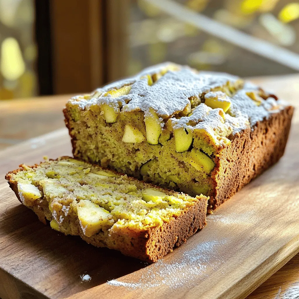 To make the World's Best Apple Cinnamon Zucchini Bread, you need a few key ingredients. These ingredients work together to create a delicious and moist loaf that everyone will love. Here’s the list of ingredients: - 2 cups grated zucchini (about 2 medium zucchinis) - 1 cup finely grated apple (about 1 large apple, peeled and cored) - 2 cups all-purpose flour - 1 cup granulated sugar - 1/2 cup packed brown sugar - 1/2 cup vegetable oil - 3 large eggs - 1 teaspoon vanilla extract - 1 tablespoon ground cinnamon - 1/2 teaspoon baking powder - 1 teaspoon baking soda - 1/2 teaspoon salt - 1/2 cup chopped walnuts or pecans (optional) - 1/2 cup raisins or dried cranberries (optional) Each ingredient plays a role. The zucchini adds moisture, while the apple brings sweetness. The sugars help with browning. The spices add flavor. You can also adjust the recipe. Adding nuts or dried fruit makes it even better. For the full recipe, check the cooking instructions. - Preheat your oven to 350°F (175°C). - Grease a 9x5 inch loaf pan or line it with parchment paper. - In a large bowl, mix 2 cups of grated zucchini and 1 cup of grated apple. - Let this mixture sit for a few minutes. This lets the moisture come out. - In another bowl, whisk together the following: - 2 cups all-purpose flour - 1 tablespoon ground cinnamon - 1/2 teaspoon baking powder - 1 teaspoon baking soda - 1/2 teaspoon salt - This step ensures the dry ingredients blend well, allowing the bread to rise nicely. - In a large bowl, mix these ingredients: - 1 cup granulated sugar - 1/2 cup packed brown sugar - 1/2 cup vegetable oil - Add 3 large eggs one at a time. Beat well after each egg. - Stir in 1 teaspoon of vanilla extract until smooth. - Gradually mix the dry ingredients into the wet mixture. Stir gently until combined. - It’s fine if the batter has a few lumps. - Fold in the zucchini and apple mixture. - If you like, add 1/2 cup of chopped nuts or 1/2 cup of raisins. - Pour the batter into your prepared loaf pan. - Bake for 55-65 minutes. - Check if it’s done by inserting a toothpick into the center. It should come out clean or with a few moist crumbs. - Let it cool in the pan for 10-15 minutes, then move it to a wire rack to cool completely. For the full recipe, check the details again after you’ve tried this method. Enjoy your baking! To make the best apple cinnamon zucchini bread, avoid overmixing the batter. Mix just until everything is combined. This keeps your bread light and fluffy. You want to see a few lumps; they are okay. Letting your ingredients sit is key. After you mix the grated zucchini and apple, let them rest for a few minutes. This helps draw out moisture. It makes your bread moist and full of flavor. To amp up the flavor, think about extra spices. You can add nutmeg or allspice for warmth. A pinch of ginger can also bring a nice kick. Consider adding mix-ins like chocolate chips or coconut for a twist. They add fun textures and tastes. When it's time to serve, slice the loaf and present it well. You can dust the top lightly with powdered sugar for a pretty touch. If you like, serve it warm with butter or cream cheese spread. It makes for a delightful treat. For an added flair, arrange slices on a platter with fresh fruit or nuts. Every detail counts! {{image_4}} If you want a gluten-free version, you can easily swap out the flour. Use a 1:1 gluten-free flour blend. This blend usually has a mix of flours that mimic the rise of regular flour. Always check the blend for added starches or gums. Make sure your baking powder is gluten-free too. To make this recipe vegan, replace the eggs and oil. Use 1/4 cup of unsweetened applesauce for each egg. You can also use 1/4 cup of melted coconut oil or a neutral oil as a substitute for vegetable oil. This keeps the bread moist and tasty, without using animal products. You can add different fruits or spices to change the flavor. Try adding mashed bananas, chopped peaches, or even pineapple. For spices, consider nutmeg or ginger. These flavors can brighten the bread and make it unique. You can mix and match to find your favorite combo! For the full recipe, click here: [Full Recipe]. To keep your apple cinnamon zucchini bread fresh, wrap it tightly in plastic wrap. You can also use aluminum foil. This helps keep moisture in and prevents it from drying out. Store it in a cool, dry place, away from direct sunlight. If you see mold or it smells bad, throw it away. You can freeze apple cinnamon zucchini bread for longer storage. First, let the bread cool completely. Then, wrap it in plastic wrap and place it in a freezer bag. Label the bag with the date. To thaw, take it out of the freezer and leave it in the fridge overnight. You can also let it sit at room temperature for a few hours. At room temperature, the bread lasts about 3 to 5 days. Keep it in an airtight container to maintain its softness. If you want to enjoy it longer, freezing is your best option. For best flavor, eat it fresh or within a week. For more details, check the Full Recipe. Can I substitute other fruits for apple? Yes, you can use other fruits. Pears, bananas, or even peaches work well. These fruits add their unique flavor and moisture to the bread. How can I make it less sweet? To reduce sweetness, cut back on the sugar. Use half a cup of granulated sugar instead of one cup. You can also skip the brown sugar for less sweetness. What can I serve with the bread? This bread pairs great with butter or cream cheese. You can also serve it with a cup of tea or coffee for a cozy snack. How do I know when the bread is done baking? Check with a toothpick. Insert it into the center of the bread. If it comes out clean or with a few crumbs, the bread is done. Is it necessary to peel the apple? Peeling the apple is not required but recommended. Peeling makes the texture smoother in the bread. If you like extra fiber, leave the skin on for a wholesome twist. For the full recipe, check out the detailed instructions above. In this blog post, we covered the essentials for baking apple cinnamon zucchini bread. You learned about the ingredients, step-by-step instructions, and tips to perfect your bread. We discussed variations and how to store your leftovers. Remember, baking should be fun and creative. Enjoy experimenting with different flavors and ingredients. Your bread can suit any taste. So, grab your ingredients and start baking. You'll love the tasty results!