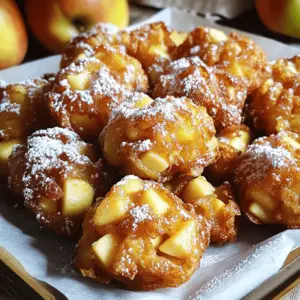 To make amazing homemade apple fritters, you will need the following ingredients: - 2 large apples (Granny Smith or Honeycrisp, peeled, cored, and diced) - 2 cups all-purpose flour - 1 tablespoon baking powder - 1 teaspoon ground cinnamon - 1/2 teaspoon ground nutmeg - 1/4 teaspoon salt - 1/2 cup granulated sugar - 2 large eggs - 1 cup milk - 1 teaspoon vanilla extract - Vegetable oil (for frying) For the glaze, gather these items: - 1 cup powdered sugar - 2 tablespoons milk - 1/2 teaspoon vanilla extract These ingredients come together to create a warm, sweet treat. The apples add a nice crunch and flavor. The spices bring warmth and depth. You can adjust the spices to your liking. Enjoy this delicious recipe by checking the Full Recipe for detailed steps! To start, gather your dry ingredients. In a large mixing bowl, whisk together: - 2 cups all-purpose flour - 1 tablespoon baking powder - 1 teaspoon ground cinnamon - 1/2 teaspoon ground nutmeg - 1/4 teaspoon salt - 1/2 cup granulated sugar Make sure everything blends well. Next, combine the wet ingredients. In a separate bowl, crack and lightly beat 2 large eggs. Add 1 cup of milk and 1 teaspoon of vanilla extract. Stir until the mixture is smooth. Gradually pour the wet mixture into the dry ingredients. Gently stir until just combined. Be careful not to overmix; this keeps the fritters light and fluffy. Now, it’s time for the apples. You want to fold in 2 large diced apples. I recommend using Granny Smith or Honeycrisp for the best flavor. Make sure the apples are evenly mixed in the batter. This adds a great texture and flavor to each bite. Next, heat the oil. In a deep skillet or pot, pour about 2 inches of vegetable oil. Heat it to 350°F (175°C). You can check the temperature using a candy thermometer. Once the oil is hot, drop spoonfuls of batter into the oil. Use about 2 tablespoons for each fritter. Fry them in batches. Don't overcrowd the pan. Cook for about 3-4 minutes on each side, until they are golden brown. Use a slotted spoon to transfer the fritters to a plate lined with paper towels. This helps absorb any excess oil. Follow these steps closely for the best homemade apple fritters. For the full recipe, check out the details above! To make light and fluffy fritters, you must avoid overmixing the batter. Mix it just until combined. This keeps air in the batter. When frying, keep the oil at 350°F (175°C). Use a thermometer to check the temperature. If the oil is too hot, the outside cooks too fast. If it's too cold, the fritters soak up oil and get greasy. For a lovely look, dust the fritters with powdered sugar right before serving. This makes them look fancy and inviting. You can also serve them with dips. A small bowl of caramel sauce or chocolate sauce works great. This adds fun flavors and makes your fritters even more delicious. For the full recipe, check out the details above. {{image_4}} You can switch apples for pears or berries. Pears add a sweet, juicy flavor. They melt in your mouth with each bite. Berries like blueberries or raspberries bring a nice tartness. They also add bright colors to your fritters. Try mixing different fruits for fun flavors. The choice of fruit can change the taste and look of your treat. You can get creative with the glaze. Chocolate glaze is a rich option. Just melt chocolate and mix it with butter. Pour or dip your fritters in this delicious chocolate. It adds a nice twist to the apple flavor. Another idea is using a spiced glaze. Mix powdered sugar with cinnamon or nutmeg. This adds an extra layer of warmth. You can also add maple syrup for a sweet, earthy taste. These glaze options can help you find your favorite way to enjoy these fritters. You can choose how sweet or rich you want them to be. Just remember, the glaze makes the fritters even better! For the full recipe, check out the details above. To keep your apple fritters fresh, place them in an airtight container. This helps keep them soft. Line the container with paper towels to absorb any moisture. Store them in the fridge for up to three days. If you want to enjoy them later, freezing is a great option. Place fritters in a single layer on a baking sheet. Freeze them for about two hours, then transfer to a freezer bag. This way, they won’t stick together. When you want to enjoy your fritters again, reheating is easy. You can use the microwave or the oven. For the microwave, place the fritter on a plate. Heat it for 10-15 seconds. Check to see if it’s warm enough. If not, add a few more seconds. For the oven, preheat to 350°F (175°C). Place fritters on a baking sheet. Heat them for about 5-7 minutes. This method keeps them crispy on the outside. Enjoy your delicious treat again! For the full recipe, visit the main article. To make apple fritters crispy, start with hot oil. Heat the vegetable oil to 350°F (175°C). This high heat helps crisp the outside. Avoid overcrowding the pan, as this lowers the oil temperature. Fry only a few fritters at a time. You can also mix cornstarch with the flour for added crunch. This gives a light and crispy texture. Yes, you can freeze apple fritters! First, let them cool completely after frying. Place them on a baking sheet in a single layer. Freeze for about one hour. After that, transfer them to a freezer bag. When ready to eat, just reheat them. You can warm them in the oven at 350°F (175°C) for about 10-15 minutes. Popular dipping sauces for apple fritters include caramel, chocolate, and vanilla bean sauce. You can easily make a simple chocolate sauce by melting chocolate with a little cream. For a fruity twist, try a warm apple cider dip. You can also mix powdered sugar with milk for a sweet glaze. This adds extra flavor and fun to your fritters! You learned how to make delicious apple fritters with step-by-step instructions. We covered the best ingredients, tips for great texture, and ways to store extras. You can even play with flavors by using different fruits or glazes. Making these fritters can be fun and rewarding. Try them out for your next treat or snack. Enjoy the tasty results!