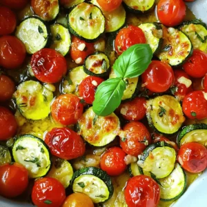 To make Roasted Parmesan Zucchini and Tomatoes, gather these ingredients: - 2 medium zucchinis, sliced into half-moons - 1 cup cherry tomatoes, halved - 1/2 cup freshly grated Parmesan cheese - 3 tablespoons extra virgin olive oil - 2 cloves garlic, minced - 1 teaspoon dried oregano - 1/2 teaspoon fine sea salt - 1/4 teaspoon freshly ground black pepper - Fresh basil leaves, torn, for garnish If you can't find certain items, here are some easy swaps: - Zucchini: Try yellow squash or eggplant. - Cherry Tomatoes: Use grape tomatoes or regular tomatoes, cut into chunks. - Parmesan Cheese: Opt for Pecorino Romano or a dairy-free cheese. - Olive Oil: Avocado oil works well for roasting. - Garlic: Use garlic powder if you lack fresh garlic. - Oregano: Substitute with thyme or Italian seasoning. - Salt and Pepper: Adjust to taste or use garlic salt for added flavor. This dish is not only tasty but also packed with nutrients. Here’s a quick look at what you get per serving: - Calories: 180 - Protein: 7g - Carbohydrates: 9g - Fiber: 2g - Fat: 14g - Sodium: 300mg Incorporating Roasted Parmesan Zucchini and Tomatoes into your meals helps you enjoy a well-rounded diet. This dish provides fiber, vitamins, and healthy fats, making it a smart choice for any meal. Start by turning your oven to 400°F (200°C). This heat helps the veggies roast nicely. Next, grab a baking sheet and line it with parchment paper. This step keeps your sheet clean and stops veggies from sticking. In a large bowl, add the sliced zucchini and halved cherry tomatoes. It's key to mix these two well. This ensures each piece gets the same flavor when roasting. Drizzle the olive oil over the veggies. Then, toss in the minced garlic, dried oregano, sea salt, and black pepper. I like to use my hands for this part, as it helps coat everything. Next, spread the mixture on the baking sheet. Make sure they lie flat for even cooking. Now, sprinkle the grated Parmesan cheese on top. This will create a delicious crust as it melts. Place the baking sheet in the oven and roast for 20 to 25 minutes. Keep an eye on it. You want the zucchini to be fork-tender and the cheese golden. After roasting, take the sheet out and let it cool for a few minutes. Then, transfer the veggies to a serving dish. For the final touch, add fresh basil leaves on top. This gives the dish a lovely aroma and a pop of color. Check out the Full Recipe for detailed steps and tips. Roasting zucchini and tomatoes creates a sweet, rich flavor. Preheat your oven to 400°F (200°C). This temperature helps the veggies cook evenly. Roast them for 20 to 25 minutes. Keep an eye on them. You want the zucchini fork-tender and cheese golden brown. To boost flavors, use fresh herbs. Basil adds a fragrant touch. You can also try thyme or rosemary for a different twist. Garlic gives a nice kick, while the Parmesan adds creaminess. Don't skip the olive oil; it helps the veggies roast well and adds depth. Serve the roasted zucchini and tomatoes warm. They look great in a bright bowl. Pair them with crusty bread for a nice texture contrast. You can also serve them alongside grilled chicken or fish for a complete meal. Don't forget to garnish with torn basil for freshness. Check out the Full Recipe for more details! {{image_4}} You can switch up the veggies to fit your taste. Try bell peppers for sweetness. Carrots add crunch and color. Broccoli or cauliflower also roast well. Just remember to cut them to a similar size for even cooking. You can mix and match for a vibrant dish. If you want a different flavor, try goat cheese or feta. Both add a creamy texture and a tangy bite. For a dairy-free option, use nutritional yeast. It gives a cheesy taste without the dairy. You can even try a sprinkle of cheddar for a bold twist. Mixing up the seasonings can change the whole dish. Instead of oregano, try thyme or rosemary for a fresh taste. A dash of red pepper flakes adds heat. For an Asian twist, use soy sauce and sesame oil. Don't hesitate to get creative with spices you love. Store your leftover roasted zucchini and tomatoes in an airtight container. Make sure to let them cool first. Place the container in the fridge. This helps keep the flavors fresh for up to three days. You can also separate the cheese topping if you want it to stay crispy. To reheat, use your oven for the best results. Preheat it to 350°F (175°C). Spread the leftovers on a baking sheet. Heat for about 10 to 15 minutes until warm. You can also use a microwave if you're in a hurry. Place the veggies in a microwave-safe dish and heat for 1 to 2 minutes. Just be careful; the cheese may not be as crispy. You can freeze roasted zucchini and tomatoes if you need to store them longer. First, let them cool completely. Then, place them in a freezer-safe bag or container. Try to remove as much air as possible. They can last for up to three months. When ready to eat, thaw them in the fridge overnight. Reheat as needed. Enjoy the flavors anytime! For the full recipe, check the details above. To make Roasted Parmesan Zucchini and Tomatoes, you need to follow simple steps. First, preheat your oven to 400°F (200°C). Line a baking sheet with parchment paper. In a bowl, mix sliced zucchini and halved cherry tomatoes. Add olive oil, minced garlic, oregano, salt, and pepper. Toss everything together. Spread the mix on your baking sheet. Sprinkle the grated Parmesan cheese on top. Roast for 20 to 25 minutes. Watch for fork-tender zucchini and golden cheese. When done, let it cool and garnish with fresh basil. You can find the full recipe in the article. Yes, you can use different cheese. Some great options include mozzarella, feta, or goat cheese. Each cheese adds a unique taste. For a stronger flavor, try aged cheddar. If you want a creamy texture, use ricotta or cream cheese. Feel free to mix cheeses for more taste. Just remember to adjust the amount based on the cheese's strength. You can serve Roasted Parmesan Zucchini and Tomatoes with many dishes. It pairs well with grilled chicken or fish. Try it as a side for pasta or rice dishes. You can also serve it with crusty bread for a light meal. For a fun twist, add it to a salad for extra flavor and texture. In this blog post, we explored how to make Roasted Parmesan Zucchini and Tomatoes. We discussed the key ingredients and their substitutes, along with nutritional information. I shared step-by-step instructions for baking and roasting the veggies to perfection. Plus, we covered tips to enhance flavor and suggested variations to suit your taste. Remember, cooking is all about experimenting. Use this recipe as a starting point. Enjoy your dish, and get creative with your favorites!