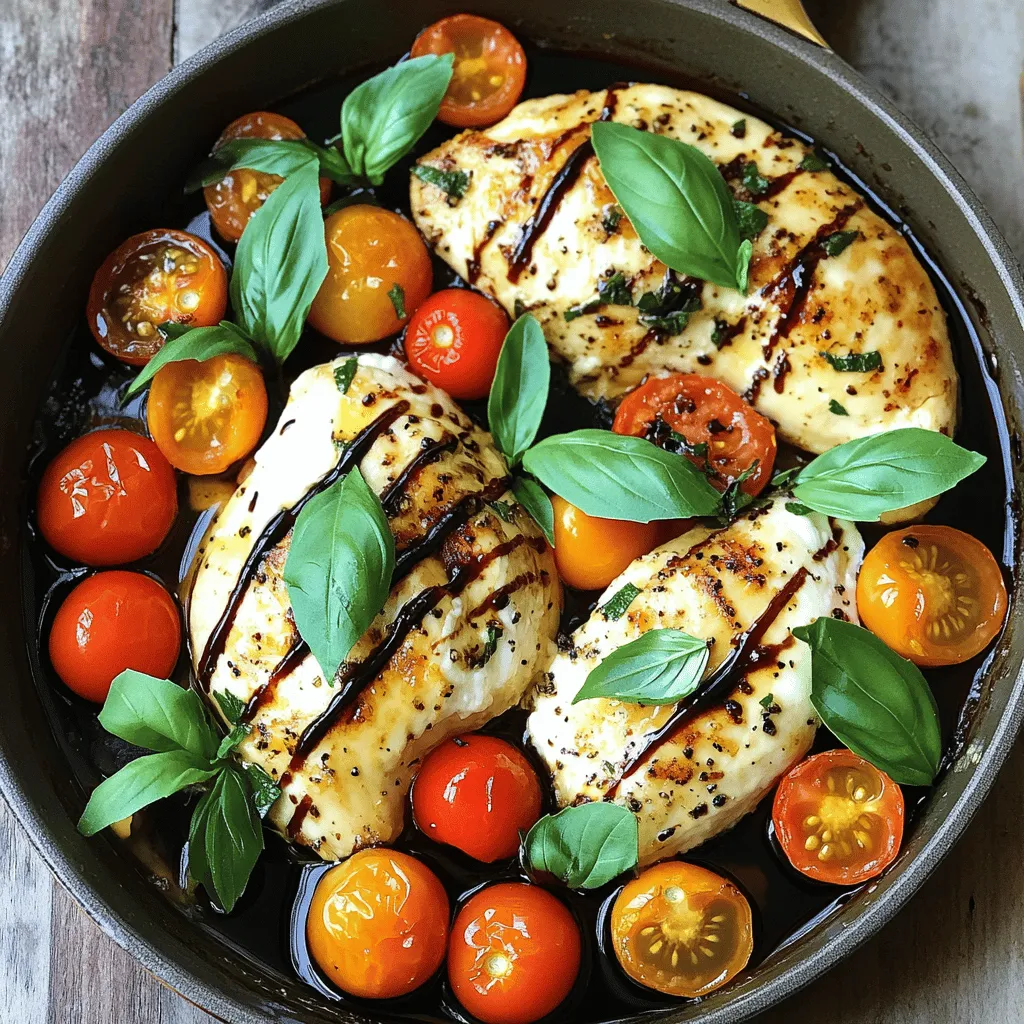 - 4 boneless, skinless chicken breasts - 1 cup fresh mozzarella cheese, sliced into thick rounds - 1 cup cherry tomatoes, halved for a burst of sweetness - 1 cup fresh basil leaves, roughly chopped - 3 tablespoons extra virgin olive oil - 2 cloves garlic, finely minced - Salt and freshly cracked black pepper to taste - 1 teaspoon dried oregano for added flavor When making Quick Mozzarella Chicken, start with fresh and quality ingredients. Chicken breasts give you a tender base. Fresh mozzarella melts beautifully, creating a gooey topping. Cherry tomatoes add a sweet pop. Basil brings a refreshing taste. Olive oil adds richness, while garlic enhances the flavors. Seasonings like salt, pepper, and oregano complete the dish. Use these essential ingredients for the best results. - Balsamic glaze - Additional herbs or spices Balsamic glaze is a great optional addition. It provides a sweet and tangy touch. You can also add extra herbs or spices based on your taste. Try thyme or rosemary for a different flavor. These optional ingredients can elevate your dish even more. For the full recipe, you can refer to the detailed instructions provided above. - Preheat oven to 400°F (200°C). - In a large skillet, add 3 tablespoons of olive oil. Heat it over medium. - Once the oil shimmers, add 2 cloves of minced garlic. Cook for about 30 seconds. You want it fragrant, not browned. - Season 4 boneless, skinless chicken breasts with salt, black pepper, and 1 teaspoon of dried oregano. - Carefully place the chicken in the skillet. Sear for about 5-6 minutes on each side. Look for a nice golden color. The chicken should be almost cooked through. - While the chicken cooks, add 1 cup of halved cherry tomatoes and 1 cup of roughly chopped basil around the chicken in the skillet. - Once the chicken reaches 165°F (75°C), layer 1 cup of sliced mozzarella on top. - Transfer the skillet to the oven. Bake for 10-12 minutes. The cheese should melt and bubble beautifully. For the full recipe, check out the details above. - Best practices for perfect chicken: Start with chicken breasts that are even in size. This helps them cook evenly. Use a meat thermometer to check for doneness. Aim for 165°F (75°C) in the thickest part. Rest the chicken for a few minutes after cooking. This lets juices settle back in. - How to avoid overcooking mozzarella: Add mozzarella at the right time. Layer it on the chicken just before baking. This keeps the cheese soft and melty. Avoid letting it bake too long. Keep an eye on it in the oven. - Arranging the dish for visual appeal: Use a large platter to serve. Place chicken in the center. Scatter cherry tomatoes around it. Add some fresh basil on top for color. This makes the dish look fresh and inviting. - Garnishing with basil and tomatoes: Finish with extra basil leaves. Add more halved cherry tomatoes for a pop of color. Drizzle balsamic glaze over the top. This adds a shiny, elegant touch. - Ideal side dishes to complement the meal: Serve with a light salad. A side of roasted vegetables works well too. Garlic bread or pasta can round out the meal nicely. - Pairing with wine or beverages: A crisp white wine pairs best. Try a Sauvignon Blanc or Pinot Grigio. If you prefer non-alcoholic drinks, go for sparkling water with lemon. This adds a refreshing touch. {{image_4}} You can change up this recipe with different cheeses. Feta adds a nice tang, while provolone gives a smooth melt. Both options work well with the chicken. Adding vegetables also enhances the dish. Spinach brings a fresh taste and nice color. Bell peppers add sweetness and crunch. You can mix and match to fit your taste. Making this dish gluten-free is easy. All the main ingredients are naturally gluten-free. Just check that any added sauces or spices do not contain gluten. If you're following a low-carb or keto diet, skip the tomatoes. Instead, add zucchini or mushrooms for volume without the carbs. This keeps the meal light and flavorful while fitting your diet. To store your Quick Mozzarella Chicken, first let it cool completely. Place it in an airtight container to keep it fresh. This helps prevent the chicken from drying out and keeps the flavors intact. You can store it in the fridge for up to three days. If you want to keep it longer, consider freezing it. In the freezer, it can last up to three months. When you are ready to enjoy your leftovers, reheating is key. The best method is using the oven. Preheat it to 350°F (175°C). Place the chicken in an oven-safe dish and cover it with foil. This helps keep it moist. Heat for about 15-20 minutes or until it’s warm throughout. You can also use a microwave, but be careful. Place the chicken on a microwave-safe plate. Heat it in short bursts of one minute, checking often. Microwaving can make the chicken rubbery if not done right. The oven gives you better flavor and texture, so I recommend it for the best experience. For the ultimate taste, try adding a bit more cheese on top before reheating. For the full recipe, you can check the earlier section. It takes about 30 minutes to make Quick Mozzarella Chicken. You’ll spend 15 minutes prepping and 15 minutes cooking. This time includes seasoning, cooking the chicken, and baking it with mozzarella. You can have a tasty meal ready in no time! Yes, you can use frozen chicken breasts. Just remember, they will take longer to cook. I recommend thawing them first for best results. If you cook them from frozen, add about 5-10 extra minutes to the cooking time. Make sure the chicken reaches 165°F (75°C) to be safe. If you want to swap mozzarella, try using provolone or gouda. Feta cheese can add a nice tang, too. Each cheese will change the taste slightly, so pick one you like. Just keep in mind that some cheeses melt better than others. This blog post covered everything you need to make Quick Mozzarella Chicken. We discussed essential ingredients like chicken, mozzarella, and cherry tomatoes. I shared step-by-step instructions for easy cooking and helpful tips for serving and presentation. With variations and storage tips, you now have a complete guide. Enjoy creating delicious meals that impress your family or guests. Easy, tasty, and fun!