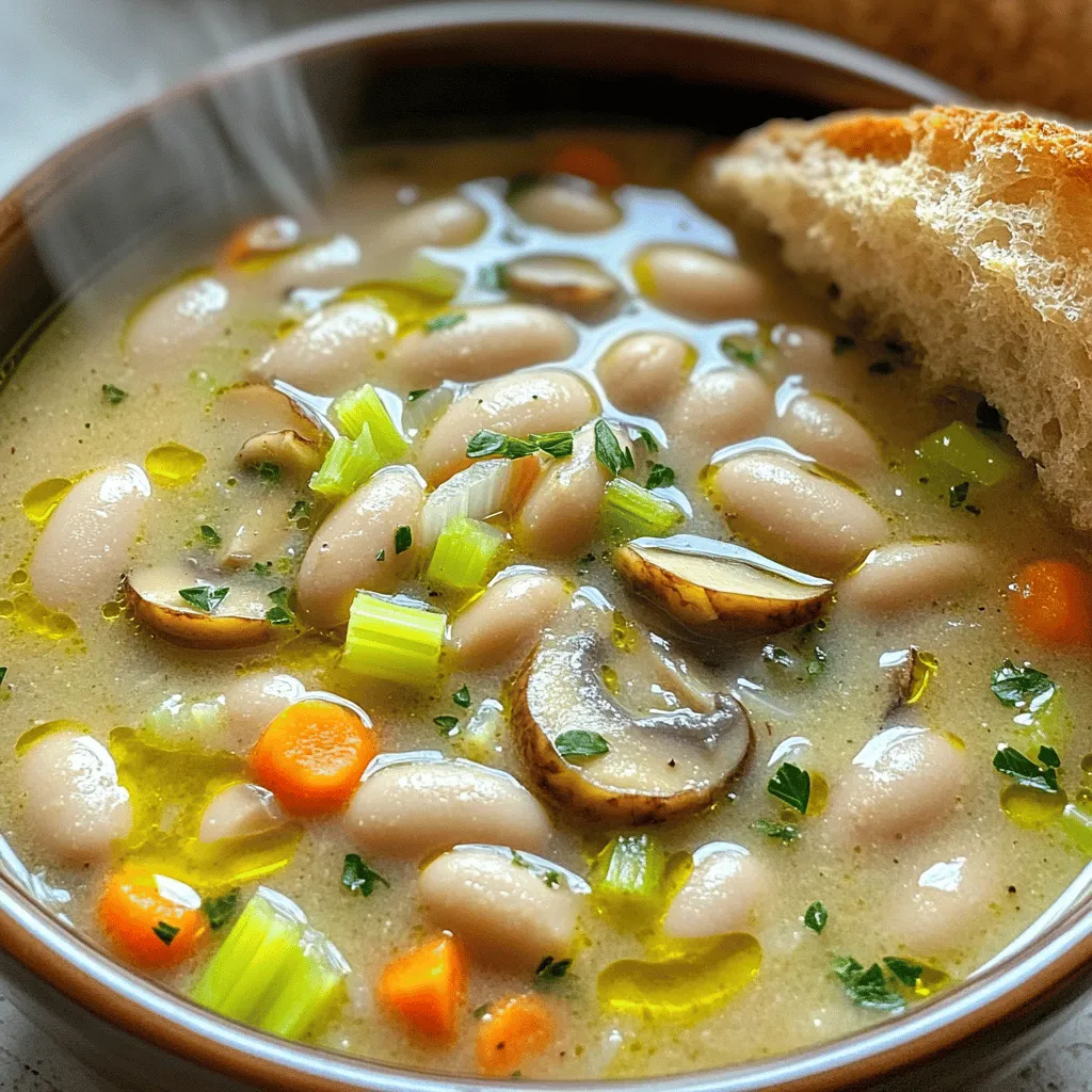 - 2 cups cooked white beans (cannellini or navy beans) - 1 cup cremini mushrooms, sliced - 1 medium onion, diced - 2 cloves garlic, minced - 2 medium carrots, diced - 2 celery stalks, diced - 4 cups low-sodium vegetable broth - 1 cup diced tomatoes (canned or fresh) - 1 teaspoon each of dried thyme and dried rosemary - 1 bay leaf - 2 tablespoons extra-virgin olive oil - Salt and pepper to taste - Fresh parsley for garnish Fresh ingredients make a big difference in flavor. They add bright notes and crisp textures. When you use fresh veggies, you get more nutrients. Fresh herbs also boost the taste. They bring out flavors in the stew. Always choose the best quality you can find. Seasonal produce is often fresher and tastier. - White beans are high in fiber and protein. They help you feel full and satisfied. - Cremini mushrooms provide B vitamins and antioxidants. They support your immune system. - Onions have compounds that may lower heart disease risk. They also add sweetness to the stew. - Garlic can help lower blood pressure and improve heart health. It adds a wonderful aroma. - Carrots are rich in beta-carotene. This supports eye health and boosts immunity. - Celery is low in calories and high in water content. It keeps you hydrated. - Vegetable broth adds flavor without heavy calories. It is a great base for any stew. - Diced tomatoes offer vitamin C and lycopene. They help protect against some cancers. - Thyme and rosemary are rich in antioxidants. They add unique flavors and health benefits. - Bay leaf enhances the stew's depth of flavor. Just remember to remove it before serving! - Olive oil is a healthy fat that supports heart health. It adds richness to the dish. - Salt and pepper enhance all the flavors. Adjust to your taste! - Fresh parsley adds a pop of color and freshness. It’s also full of vitamins. Using these ingredients creates a warm and nutritious meal. You can find the Full Recipe for Cozy White Bean Mushroom Stew in the previous sections. - Heating the Olive Oil Start by heating the extra-virgin olive oil in a large pot over medium heat. You want the oil to shimmer, showing it’s ready for cooking. - Sautéing the Onion and Garlic Add the diced onion to the hot oil. Stir it for about five minutes. The onion should turn soft and clear. Then, add the minced garlic. Stir for one more minute. Be careful not to let it burn. - Incorporating Carrots and Celery Next, toss in the diced carrots and celery. Cook these for four to five minutes, stirring often. They will start to soften, adding sweetness to the stew. - Cooking the Mushrooms to Tenderness Now, add the sliced cremini mushrooms. They need about five to seven minutes to cook. Watch as they release moisture and become tender. This step brings a rich, earthy flavor to the stew. - Stirring in Beans and Tomatoes Once the mushrooms are ready, stir in the cooked white beans and diced tomatoes. Make sure to include all the juices from the tomatoes. This adds depth to the stew. - Bringing to a Boil Now, add the vegetable broth along with dried thyme, dried rosemary, and the bay leaf. Bring the stew to a lively boil. This step helps all the flavors come together. - Reducing Heat and Covering After it boils, lower the heat to let it simmer. Cover the pot with a lid. Let it cook gently for about 20 to 25 minutes. This allows the flavors to meld beautifully. - Adjusting Seasoning Before Serving Once done, remove the bay leaf. Taste the stew and add salt and pepper as needed. This last step ensures the flavors are just right. For the full recipe, refer to the Cozy White Bean Mushroom Stew section. Enjoy your cooking adventure! To get the perfect texture for your stew, start with the right base. Use a heavy-bottomed pot. It helps to distribute heat evenly. When you sauté the vegetables, keep an eye on the heat. Too high, and they can burn; too low, and they may steam. Cook them until they are just tender. This makes a big difference in the final dish. You want a nice balance of creamy beans and tender veggies. - Adding Different Herbs and Spices Experimenting with herbs and spices can elevate your stew. While thyme and rosemary are classic, consider adding sage or oregano for a twist. A dash of smoked paprika can bring warmth. You can also add a pinch of red pepper flakes for heat. Taste as you go, and find your favorite blend. - Using Fresh vs. Canned Tomatoes Using fresh tomatoes gives a bright, vibrant taste. However, canned tomatoes are convenient and often packed with flavor. If using fresh, select ripe ones for the best results. For canned, choose whole tomatoes and crush them by hand. This adds a rustic feel to your stew. One common mistake is not seasoning enough. Add salt and pepper as you cook, not just at the end. This helps layers of flavor build. Another mistake is overcooking the beans. If you use canned beans, add them near the end. Lastly, don’t skip the garnishing step. Fresh parsley not only adds color but also enhances the flavor. For the full recipe, check out the Cozy White Bean Mushroom Stew section. {{image_4}} You can switch up the beans in this stew. Try using kidney beans or pinto beans. Each type adds its own flavor and texture. Black beans are a great choice too. They give a rich taste and a fun color. Mix and match based on what you have at home. Each bean makes the stew special in its own way. Want to make your stew even better? Add some greens! Spinach or kale works great in this recipe. Just toss them in during the last few minutes of cooking. They will wilt nicely and add a pop of color. Plus, they boost the nutrition. You’ll get extra vitamins and minerals without changing the taste much. If you love spice, try adding chili peppers. Fresh jalapeños or serranos can wake up the flavors. Chop them finely and add them with the onion. If you want a milder heat, try poblano peppers instead. They add flavor without too much kick. Adjust the amount to match your heat level. Enjoy the warmth and depth they bring to your cozy stew. For the full recipe, check out the Cozy White Bean Mushroom Stew section above! To keep your Cozy White Bean Mushroom Stew fresh, use these steps: - Refrigeration Tips: Let the stew cool before putting it in the fridge. Use an airtight container. It will stay good for about 4-5 days. Always check for any off smells or signs of spoilage before serving. - Freezing the Stew: If you want to store it longer, freezing is a great option. Place the cooled stew in a freezer-safe container. Leave some space at the top for expansion. It can last up to 3 months in the freezer. When you're ready to enjoy your stew again, there are easy ways to reheat it: - Stovetop Method: Pour the stew into a pot. Heat on medium until it simmers. Stir often to make sure it heats evenly. - Microwave Method: Place the stew in a microwave-safe bowl. Cover it with a microwave-safe lid or wrap. Heat in short intervals, stirring in between, until hot. Understanding the shelf life helps prevent waste: - In the fridge, the stew lasts about 4-5 days. - In the freezer, it can stay fresh for up to 3 months. Always label your containers with the date. This way, you can enjoy every delicious bite of your Cozy White Bean Mushroom Stew without worry. If you need the full recipe, check the earlier section! Yes, you can make this stew ahead of time. It tastes even better the next day! Just let it cool, then store it in the fridge. When you're ready, reheat it on the stove or in the microwave. You can use several beans instead of white beans. Great options include chickpeas, black beans, or kidney beans. Each type adds a unique taste and texture. Absolutely! This stew is flexible. You can add spinach, kale, or bell peppers. Just chop them up and toss them in when you add the carrots and celery. I recommend serving it with crusty bread or a fresh salad. The bread is perfect for soaking up the stew. A slice of avocado on the side also adds creaminess. Yes, this stew is gluten-free! All the ingredients are naturally gluten-free, making it a great choice for everyone. For the full recipe, including cooking tips, refer to the Cozy White Bean Mushroom Stew section. Don't forget to serve it hot and enjoy it with your favorite sides! This blog post covered the cozy white bean mushroom stew. We discussed key ingredients, cooking steps, and tips for a perfect dish. Using fresh ingredients enhances flavor and nutrition, making your meal healthier. In the end, experimenting with variations can make your stew unique. Whether you add greens, spice it up, or try different beans, the options are endless. Enjoy your cooking adventure!