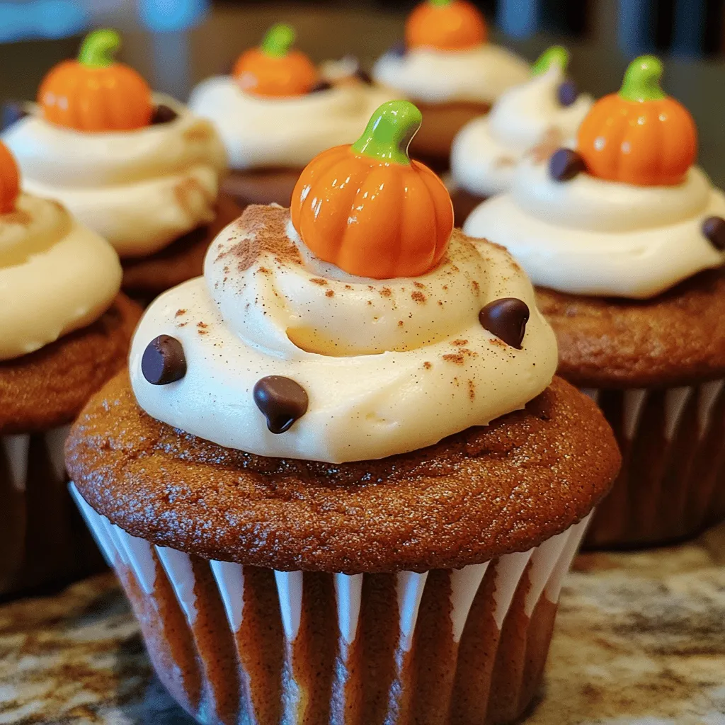 To make these delightful pumpkin chocolate chip cupcakes, you will need a mix of tasty ingredients. Here’s what you need: - 1 cup pumpkin puree (can be fresh or canned) - 1 cup granulated sugar - 1/2 cup brown sugar, packed - 1/2 cup vegetable oil - 2 large eggs - 1 teaspoon vanilla extract - 1 1/2 cups all-purpose flour - 1 teaspoon baking soda - 1/2 teaspoon baking powder - 1/2 teaspoon salt - 1 teaspoon ground cinnamon - 1/2 teaspoon ground nutmeg - 1/4 teaspoon ground ginger - 1 cup semi-sweet chocolate chips - Optional: Cream cheese frosting for topping Each ingredient plays a key role in creating the perfect balance of flavors. The pumpkin puree adds moisture and a lovely autumn taste. The sugars sweeten the cupcakes while the vegetable oil keeps them soft. Eggs bind everything together, and vanilla extract adds a warm touch. The all-purpose flour gives structure, while baking soda and baking powder help them rise. The spices bring warmth and depth, making every bite feel like a cozy hug. The chocolate chips add a delicious surprise in each cupcake. If you want an extra treat, cream cheese frosting on top makes a perfect finish. For the full recipe, follow the instructions carefully to create these tasty treats that everyone will love! 1. Preheat your oven to 350°F (175°C). 2. Line a cupcake pan with paper liners. 3. In a bowl, mix the pumpkin puree, granulated sugar, brown sugar, and vegetable oil. 4. Use a whisk or mixer to blend until smooth. 5. Crack the eggs into the bowl one at a time. Mix well after adding each egg. 6. Add the vanilla extract and mix again until it’s all combined. 1. In another bowl, whisk together the all-purpose flour, baking soda, baking powder, salt, cinnamon, nutmeg, and ginger. 2. Make sure there are no lumps in the dry mixture. 3. Gradually add the dry mixture to the wet ingredients. 4. Stir gently with a spatula until just combined. 1. Carefully fold in the semi-sweet chocolate chips into the batter. 2. Using a scoop or spoon, divide the batter into each cupcake liner. Fill them about two-thirds full. 3. Bake in the preheated oven for 18-20 minutes. 4. To check if they are done, insert a toothpick in the center; it should come out clean or with a few crumbs. 5. Once baked, let them cool in the pan for 5 minutes. 6. Transfer the cupcakes to a wire rack to cool completely. For the complete recipe, check out the [Full Recipe]. To get the best texture in your pumpkin chocolate chip cupcakes, avoid overmixing the batter. When you mix the flour into the wet ingredients, do it gently. Stir just until you see no dry flour. This keeps your cupcakes light and fluffy. To check if your cupcakes are done, use a toothpick. Insert it into the center of a cupcake. If it comes out clean or with a few moist crumbs, they are ready. If you see wet batter, bake a few more minutes. For a lovely presentation, frost your cupcakes with cream cheese frosting. You can pipe it high for a fancy look. Dust the tops with a sprinkle of cinnamon for extra flair. For seasonal fun, use candy pumpkins or colorful sprinkles. Place a candy pumpkin on top of each cupcake for a festive touch. This makes them perfect for fall celebrations! {{image_4}} You can make these cupcakes even better with some fun twists. Try adding different spices like allspice or cardamom. These spices add warmth and a unique taste. You can also mix in nuts or dried fruits. Chopped walnuts or cranberries give a nice crunch and flavor. Want to make your cupcakes healthier? Use whole wheat flour instead of all-purpose flour. This adds fiber and makes them more filling. You can also swap out white sugar for a sugar alternative, like honey or maple syrup. If you need a dairy-free option, look for dairy-free cream cheese for your frosting. You still get that creamy taste while keeping it light and delicious. Check out the Full Recipe for all the details! To keep your pumpkin chocolate chip cupcakes fresh, store them at room temperature. Use an airtight container to prevent them from drying out. Place a piece of wax paper between the cupcakes and the lid. This helps with airflow and keeps them soft. If the weather is humid, consider placing them in the fridge. This can help them last longer. Just remember, cold cupcakes may not taste as good, so let them warm up a bit before serving. You can freeze both un-frosted and frosted cupcakes. For un-frosted ones, let them cool completely. Wrap each cupcake in plastic wrap. Then, place them in a freezer bag. This prevents freezer burn. For frosted cupcakes, freeze them on a tray first. Once frozen, wrap them individually. This keeps the frosting intact. To thaw, take the cupcakes out of the freezer. Leave them at room temperature for about an hour. If you want to warm them, pop them in a microwave for a few seconds. Enjoy your delicious cupcakes whenever you like! For the full recipe, check the earlier section. Can I make these cupcakes ahead of time? Yes, you can make these cupcakes ahead of time. Bake them and let them cool completely. Store them in an airtight container at room temperature. They stay fresh for up to three days. You can also freeze them for longer storage. Just remember to frost them after thawing. What are the best substitutes for pumpkin puree? If you can't find pumpkin puree, you have options. You can use butternut squash puree or sweet potato puree. Both have a similar texture and flavor. If you want a lighter option, try using applesauce. Just keep in mind it will change the flavor slightly. How can I make my cupcakes more moist? To add moisture to your cupcakes, use more pumpkin puree. You can also add a bit of sour cream or yogurt. Both will keep your cupcakes soft and tender. Another tip is to not overmix the batter. This keeps the texture light and fluffy. For the best results, follow the Full Recipe closely. This blog post covered how to make delicious pumpkin cupcakes. You learned about the key ingredients and step-by-step instructions. I shared tips for perfect baking and ideas for decoration. You can explore flavor and health variations, too. Lastly, I provided storage info to keep your treats fresh. Enjoy making these cupcakes and impressing your friends with your baking skills!