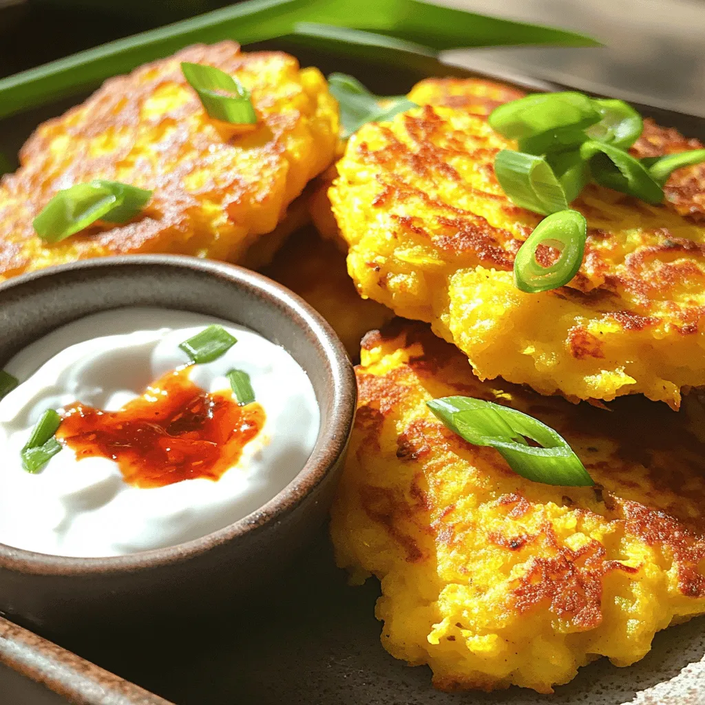 1. Yellow Squash Fritters with Spicy Yogurt Sauce - 2 medium yellow squashes, grated - 1 cup all-purpose flour - 1 large egg - 1/2 teaspoon baking powder - 1/4 cup green onions, finely chopped - 1/2 teaspoon garlic powder - Salt and pepper to taste - Oil for frying - 1 cup plain Greek yogurt - 1 teaspoon sriracha - 1 tablespoon fresh lemon juice 2. Stuffed Yellow Squash Boats - 4 medium yellow squashes - 1 cup cooked quinoa - 1 bell pepper, finely chopped - 1 small onion, diced - 1 teaspoon ground cumin - 1 teaspoon smoked paprika - Salt and pepper to taste - 1/2 cup shredded cheese - Olive oil for brushing 3. Yellow Squash and Corn Chowder - 2 medium yellow squashes, diced - 1 cup corn kernels - 1 small onion, finely chopped - 2 cloves garlic, minced - 4 cups vegetable broth - 1 cup coconut milk - 1 teaspoon dried thyme - Salt and pepper to taste - 2 tablespoons olive oil - For the fritters, add herbs like parsley or dill for freshness. - In stuffed squash boats, mix in black beans or lentils for extra protein. - For the chowder, toss in diced potatoes or carrots for added texture. - Top the fritters with fresh herbs or a sprinkle of smoked paprika. - Use different cheeses like feta or pepper jack in the stuffed boats. - Grater for the squash - Mixing bowls for combining ingredients - Frying pan for the fritters - Baking sheet for the stuffed squash boats - Large pot for the chowder - Spoon for scooping and filling - Knife and cutting board for prep - Measuring cups and spoons for accuracy With these ingredients and tools, you’re set to make delicious meals with yellow squash! For full details on each recipe, check the Full Recipe section. 1. Grate the yellow squashes into a bowl. Squeeze out any extra moisture with a towel. 2. Mix the grated squash with flour, egg, baking powder, green onions, garlic powder, salt, and pepper. Stir until it forms a batter. 3. Heat oil in a pan over medium heat. When hot, drop spoonfuls of batter into the pan. Flatten them slightly. 4. Fry for 3-4 minutes on each side until golden brown and crispy. Place them on paper towels to drain excess oil. 5. For the sauce, mix Greek yogurt, sriracha, and lemon juice in a small bowl. Adjust the spice to your taste. 6. Serve the fritters warm with the spicy yogurt sauce on the side for dipping. 1. Preheat the oven to 375°F (190°C). 2. Cut the yellow squashes in half and scoop out some flesh to make a boat. Brush the cut sides with olive oil. 3. In a skillet, heat olive oil over medium heat. Add onion and bell pepper, cooking for 5-7 minutes until soft. 4. Stir in cooked quinoa, ground cumin, smoked paprika, salt, and pepper. Mix well. 5. Fill each squash boat with the quinoa mixture and top with shredded cheese. 6. Bake for 25-30 minutes until the squash is tender and cheese is melted. 1. Heat olive oil in a large pot over medium heat. Add onion and garlic, sautéing for 2-3 minutes until the onion is soft. 2. Add diced yellow squash and corn. Cook for another 5 minutes until the vegetables soften. 3. Pour in vegetable broth and coconut milk. Add dried thyme, salt, and pepper. Stir and bring to a boil. 4. Reduce heat and simmer for 15-20 minutes until the squash is tender. 5. For a creamier texture, blend part of the chowder, leaving some chunks for texture. 6. Serve hot, garnished with fresh herbs or a sprinkle of paprika. Enjoy these easy and tasty recipes! You can find the full recipe for yellow squash fritters above. To make great squash fritters, start with fresh yellow squashes. Grate them finely for a light texture. Squeeze out extra moisture using a clean towel. This step keeps the fritters crispy. Use a non-stick frying pan for easy flipping. Heat oil until it shimmers before adding the batter. Fry each side for 3-4 minutes. This golden color shows they are ready. Serve them warm for the best taste. Don't forget the spicy yogurt sauce for a kick! When making stuffed squash boats, pick medium-sized squash. Cut them in half and scoop out some flesh. This creates room for your filling. Use cooked quinoa for a hearty base. Mix in veggies like bell peppers and onions for color and taste. Season generously with spices like cumin and smoked paprika. This adds depth to the flavor. Don’t forget to sprinkle cheese on top before baking. It melts and creates a delicious crust. For creamy chowder, start by sautéing onions and garlic in olive oil. This builds a tasty base. Add diced yellow squash and corn next. Cook until they soften for better flavor. When you pour in the broth and coconut milk, stir well. Let it simmer to blend the flavors. For a thicker chowder, blend part of it. This keeps some chunks while making it creamy. Always taste and adjust seasoning before serving. Fresh herbs or paprika can add a nice touch! {{image_4}} You can easily make these recipes healthier. For the fritters, try using whole wheat flour instead of all-purpose flour. This swap adds more fiber to your dish. Instead of frying, bake them at 400°F for about 20 minutes. This cuts down on oil and calories. For stuffed squash boats, replace quinoa with brown rice for added nutrients. You can also skip the cheese or use a low-fat version. In the chowder, use almond milk instead of coconut milk to reduce fat. Experiment with flavors to keep things fresh! In the fritters, add fresh herbs like dill or parsley. They brighten the taste. For stuffed squash boats, try adding black beans or corn for extra texture. A dash of lime juice gives a nice zing. In the chowder, consider adding a pinch of smoked paprika or cayenne for a spicy kick. You can also mix in some diced tomatoes for sweetness and color. You can cook yellow squash in many ways. Baking is a great option for stuffed squash boats. It allows the flavors to meld without much fuss. You can also steam yellow squash to keep it tender and juicy. This method works well for chowder. Try grilling the squash for a smoky flavor. Just slice it into rounds and brush with olive oil. Grilling adds a nice char that enhances the taste. Each method offers a unique twist to your dish. For more details, check out the Full Recipe for all the steps. After you cook with yellow squash, store any leftovers right away. Place them in an airtight container. This keeps the squash fresh and tasty. You can keep the fritters, stuffed boats, or chowder in the fridge. They will stay good for about three to four days. If you want to save them longer, consider freezing. Freezing is a great way to save your meals for later. For the yellow squash fritters, let them cool completely first. Then, place them in a single layer on a baking sheet. Freeze until solid, and then transfer them to a freezer bag. For stuffed yellow squash boats, wrap them tightly in foil or plastic wrap before freezing. The chowder can be frozen too; just make sure it cools down. Store it in a freezer-safe container. To reheat the fritters, use a skillet over medium heat. This will keep them crispy. For the stuffed squash boats, you can use the oven. Preheat it to 350°F (175°C) and bake for about 15 minutes. To reheat the chowder, warm it in a pot over low heat. Stir often to keep it smooth and creamy. Enjoy your meals! You can tell yellow squash is ripe by checking its skin. Look for a bright, even yellow color. The squash should feel firm and smooth. Avoid squash that is overly soft or has blemishes. If the stem is still green and fresh, that’s a good sign too. Yes, you can use yellow squash in place of zucchini in most recipes. Both have a similar taste and texture. They cook at the same rate, so adjusting cooking times is not needed. This makes them great substitutes for each other. You can enhance yellow squash with many seasonings. Here are some ideas: - Fresh herbs like basil or thyme - Spices such as cumin or smoked paprika - Citrus zest from lemon or lime - A drizzle of balsamic vinegar for tang - Parmesan cheese for a savory kick These options can boost flavor in any dish. Yes, you can prepare these dishes ahead of time. You can store the batter for fritters in the fridge for a day. Stuffed squash can be prepped and kept in the fridge, ready for baking. For chowder, make it ahead and store it in the fridge or freeze it. Just reheat when you're ready to eat! In this post, we explored essential ingredients for tasty yellow squash dishes, key steps, and helpful tips. You learned how to make fritters, stuffed boats, and chowder. We also shared fun variations and smart storage ideas. Remember, yellow squash offers endless ways to impress your family and friends. Don’t hesitate to try new flavors and cooking methods. Happy cooking!