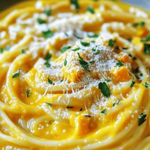 To make a tasty butternut squash pasta sauce, you'll need: - 1 medium butternut squash, peeled and cut into 1-inch cubes - 1 tablespoon extra virgin olive oil - 1 small onion, finely chopped - 2 garlic cloves, minced - 1 teaspoon fresh sage, finely chopped (or ½ teaspoon dried sage) - ½ teaspoon freshly ground nutmeg - 1 cup vegetable broth (low sodium recommended) - ½ cup heavy cream (or coconut cream for a dairy-free version) - Salt and freshly cracked black pepper to taste - ¼ cup freshly grated Parmesan cheese (optional) - Fresh parsley, chopped, for garnish - 12 oz of your favorite cooked pasta These ingredients create a rich and creamy sauce. The butternut squash gives natural sweetness. The onion and garlic add depth and warmth. Fresh sage and nutmeg enhance the flavor, making it aromatic and inviting. You can add other ingredients to boost the taste: - A pinch of red pepper flakes for heat - 1 tablespoon of lemon juice for brightness - Chopped spinach or kale for extra greens - Toasted pine nuts or walnuts for crunch These extras can personalize your sauce. They can create new layers of flavor and texture. Experimenting with these options can lead to delightful surprises. Butternut squash is not just tasty; it has many health benefits: - High in vitamins A and C, which support vision and skin health - Rich in fiber, aiding digestion and keeping you full - Contains antioxidants that help fight inflammation - Low in calories, making it a great choice for weight management Incorporating butternut squash into your meals adds nutrition. It’s a smart choice for a healthy diet. The creamy sauce is not only delicious but also nourishing. You can find the full recipe for this sauce in the Butternut Bliss Pasta Sauce section. To start, you need to roast the butternut squash. First, preheat your oven to 400°F (200°C). Then, peel and cut the squash into 1-inch cubes. Place the cubes on a large baking sheet. Drizzle them with olive oil. Sprinkle with salt and pepper. Roast for about 25-30 minutes. Stir halfway through to ensure even cooking. The squash should be tender and lightly caramelized when done. Next, it's time to cook the aromatics. In a large skillet, heat 1 tablespoon of olive oil over medium heat. Add the finely chopped onion. Sauté for about 5 minutes until it becomes soft and translucent. Then, add minced garlic, fresh sage, and ground nutmeg. Stir them in and cook for about 1 minute. You'll notice a wonderful aroma filling your kitchen! After the squash is roasted, add it to the skillet. Pour in the vegetable broth and bring it to a gentle simmer. Now, blend the sauce until smooth using an immersion blender. If you use a regular blender, transfer the mixture in batches carefully. Once the sauce is smooth, return it to the skillet. Stir in the heavy cream (or coconut cream) and Parmesan cheese if you're using it. Let the sauce simmer on low heat for about 5 minutes. This helps the flavors mix well. Now, add your cooked pasta to the skillet. Gently toss until the pasta is well-coated in the sauce. If the sauce is too thick, add more vegetable broth until you reach your desired consistency. Enjoy every bite of your Butternut Bliss Pasta Sauce! To get the best flavor from your butternut squash, roasting is key. Here are some tips: - Cut Evenly: Make sure to cut the squash into 1-inch cubes. This helps them cook evenly. - Preheat the Oven: Set your oven to 400°F (200°C) before you start. A hot oven gives a nice caramelization. - Space Out the Cubes: Place the squash cubes in a single layer on the baking sheet. This prevents steaming. - Use Enough Oil: Drizzle the cubes with enough olive oil. This helps them roast without drying out. - Season Well: Sprinkle salt and pepper before roasting. This adds flavor right from the start. Creating a creamy butternut squash sauce is simple with the right approach. Here are my top techniques: - Sauté Aromatics First: Start by cooking onions and garlic. This builds a strong flavor base. - Use an Immersion Blender: Blending directly in the skillet saves time and dishes. It also creates a smooth texture. - Add Cream Gradually: Stir in the cream slowly while heating. This helps maintain a rich, creamy consistency. - Simmer Gently: Let the sauce simmer on low heat. This melds all the flavors beautifully. A thick sauce can be great, but sometimes you need it thinner. Here’s how to adjust the consistency: - Add Broth Gradually: If the sauce is too thick, slowly add more vegetable broth until you reach your desired texture. - Blend Well: Make sure to blend the sauce until smooth. This helps eliminate lumps that can affect texture. - Test and Taste: After blending, always taste the sauce. This allows you to adjust seasoning and consistency to your liking. For the full recipe, check out the Butternut Bliss Pasta Sauce. Enjoy your cooking! {{image_4}} You can easily make this sauce vegan. Swap heavy cream for coconut cream. It gives a rich taste without dairy. Use nutritional yeast instead of Parmesan cheese. This adds a cheesy flavor without animal products. You can also skip the cheese altogether for a lighter dish. Boost the nutrition of your meal by adding proteins. Chickpeas or lentils work well. They mix nicely with the sauce and add a nice texture. You can also add cooked chicken or turkey if you prefer meat. For veggies, try spinach, kale, or roasted bell peppers. They add color and flavor. Change the taste of your sauce by using different herbs. Thyme or rosemary can bring a warm flavor. Fresh basil adds a sweet touch. You can even try a bit of red pepper flakes for heat. Each herb will change the dish, so feel free to experiment. To keep your butternut squash pasta sauce fresh, store it in an airtight container. Make sure it cools to room temperature before sealing it. Store in the fridge for up to five days. If you notice any discoloration or off smells, it’s best to discard it. You can freeze the sauce for later use. Pour the cooled sauce into freezer-safe bags or containers. Leave some space for expansion. It should last for about three months in the freezer. When ready to use, thaw it in the fridge overnight. When it’s time to eat, reheat the sauce gently. Use a pan over low heat, stirring often. If the sauce seems too thick, add a splash of vegetable broth or water. This keeps the flavors fresh and smooth. Enjoy it warm with your favorite pasta! You can use many types of pasta with butternut squash sauce. I like to use: - Fettuccine - Penne - Rotini - Bowtie Each shape holds the sauce well, offering a great bite. Fettuccine's flat shape lets the sauce cling beautifully. Penne's tubes capture the sauce inside, while rotini's twists add fun. Bowtie pasta adds a playful touch to your plate. Yes, you can make butternut squash sauce ahead of time. It stores well in the fridge for up to four days. Just cool it down and place it in an airtight container. You can also freeze it for up to three months. When ready to use, thaw it overnight in the fridge. Reheat it gently on the stove, adding a splash of broth if needed. To adjust the sauce's sweetness, you can add more or less butternut squash. For a sweeter taste, try adding a tiny bit of maple syrup or honey. For seasonings, I suggest starting with salt and pepper. Taste the sauce as you go. Add more nutmeg or sage if you want stronger flavors. This way, you can create the perfect balance for your meal. To make butternut squash pasta sauce, we explored key ingredients and flavors. I shared step-by-step instructions for preparation and cooking. You learned tips for perfect roasting and achieving the right sauce texture. We also covered variations, storage options, and answered common questions. Overall, this sauce is healthy and easy to make. It's a great way to enjoy your meals. Try creating your own version and share it with others.