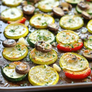- 2 medium zucchinis - 1 cup mushrooms (button or cremini) - 1 red bell pepper - 3 cloves garlic - 2 tablespoons extra virgin olive oil - 1 teaspoon dried oregano - 1 teaspoon smoked paprika - Salt and black pepper as needed - 1/2 cup grated Parmesan cheese (or nutritional yeast) - Fresh parsley for garnish - Baking sheet - Parchment paper (optional) - Mixing bowls - Spatula For this easy baked zucchini and mushrooms dish, you will need fresh ingredients. Start with two medium zucchinis. Slice them into half-moons for even cooking. Next, grab a cup of mushrooms. Button or cremini mushrooms work well for this dish. They add great flavor and texture. You’ll also want one red bell pepper. Dice it into bite-sized pieces to mix well with the other veggies. Garlic is key here. Use three cloves and mince them finely to bring out the flavor. Olive oil is essential for roasting. Use two tablespoons of extra virgin olive oil. This helps the veggies to brown nicely. Dried oregano and smoked paprika add a nice twist. Each spice adds a unique taste, so use one teaspoon of each. Don't forget to add salt and black pepper to taste. Lastly, for a cheesy finish, use half a cup of grated Parmesan cheese. If you prefer a vegan option, nutritional yeast works too. Fresh parsley makes a lovely garnish. It adds color and freshness to your dish. Gather your kitchen tools. You’ll need a baking sheet to roast the veggies. Parchment paper is optional but helps with clean-up. Mixing bowls will help you combine everything. A spatula makes tossing the veggies easy. Now that you have all the ingredients and tools, you are ready to create a flavorful delight with your baked zucchini and mushrooms. For the full recipe, check out the details in the instructions section. - Preheat the oven to 400°F (200°C). - Slice the zucchinis into half-moons. - Dice the red bell pepper into bite-sized pieces. - Slice the mushrooms. - Mince the garlic finely. - In a large bowl, mix the sliced zucchinis, mushrooms, and red bell pepper. - In a small bowl, whisk together the olive oil, minced garlic, dried oregano, smoked paprika, salt, and pepper. - Pour the olive oil mixture over the vegetables in the large bowl. - Toss everything gently until the veggies are coated. - Spread the mixture evenly on a baking sheet. - Bake in the preheated oven for 20 minutes. - Remove the baking sheet from the oven. - Evenly sprinkle the grated Parmesan cheese over the hot vegetables. - Return the baking sheet to the oven for 5 more minutes. - Garnish with chopped parsley before serving. For the full experience, don't forget to check out the full recipe! To enhance the taste of your baked zucchini and mushrooms, adjust the spices. Start with a teaspoon of smoked paprika and oregano. If you like it spicy, add a pinch of red pepper flakes. You can also try different herbs like thyme or basil. I suggest marinating the veggies for at least 15 minutes. This helps the flavors soak in well. If you have time, letting them sit for an hour boosts the taste even more. Stir the veggies halfway through baking. This step ensures even cooking. If you skip this, some pieces may burn while others stay raw. To get that perfect caramelization, spread the veggies in a single layer. Crowding the pan traps steam and leads to soggy veggies. A hot oven helps in achieving a nice golden color on the edges. For a great meal, pair this dish with a green salad or crusty bread. You can also serve it as a side with grilled chicken or fish. To make it more fun, toss in some cooked quinoa or rice. This adds texture and flavor. For a creative twist, try serving it on toasted bread. Top it with a poached egg for a complete meal. Check out the Full Recipe for more ideas! {{image_4}} You can change up this dish with more veggies. Try adding bell peppers or cherry tomatoes. These give extra color and taste. You can also switch the cheese. Use nutritional yeast for a vegan option. It adds a nice, cheesy flavor without dairy. Add more herbs or spices to boost flavor. Thyme, basil, or even red chili flakes can add depth. If you want protein, consider adding chicken or tofu. Just cook them with the veggies for a hearty meal. Make your dish look beautiful when serving. Arrange the veggies on a colorful plate. You can also pair them with grains like quinoa or rice. A side salad or a light sauce can elevate the meal. For the full recipe, check out Zesty Baked Zucchini & Mushrooms! To store your baked zucchini and mushrooms, let them cool first. Use an airtight container. This keeps them fresh and tasty. Place the container in the refrigerator. Your dish stays good for up to three days. Always check for any bad smells before eating. To reheat your dish, use the oven for the best results. Preheat the oven to 350°F (175°C). Place the leftovers on a baking sheet. Heat them for about 10-15 minutes, until warm. This method keeps the texture nice. You can also use the microwave if you're in a hurry. But, this may make the veggies a bit soft. Yes, you can freeze baked vegetables! Allow them to cool down first. Then, place them in a freezer-safe bag. Squeeze out all the air and seal it tightly. They can last for up to three months in the freezer. When you're ready to eat, thaw them in the fridge overnight. Reheat in the oven or microwave as needed for the best taste. You should bake zucchini and mushrooms for about 25 minutes at 400°F (200°C). Start by baking for 20 minutes. Then, stir the veggies to help them cook evenly. After stirring, bake for another 5 minutes. This way, they will turn soft and slightly caramelized. Yes, you can use different cheeses. Try mozzarella for a milder taste or feta for added tanginess. If you want a vegan option, nutritional yeast works well. It has a similar cheesy flavor and is a great substitute. This recipe is perfect for meal prep. You can make it ahead and store it in the fridge. Keep it in an airtight container for up to 3 days. When ready to eat, just reheat in the oven or microwave. It tastes great warm or cold. This blog post showed you how to make a tasty dish with zucchini and mushrooms. We explored easy steps, tools, and tips for great flavor. Remember, you can swap out ingredients or adjust spices to fit your taste. Store your leftovers properly so they stay fresh. Whether you serve it warm or cold, this dish is versatile and fun. Enjoy creating your delicious baked vegetables!
