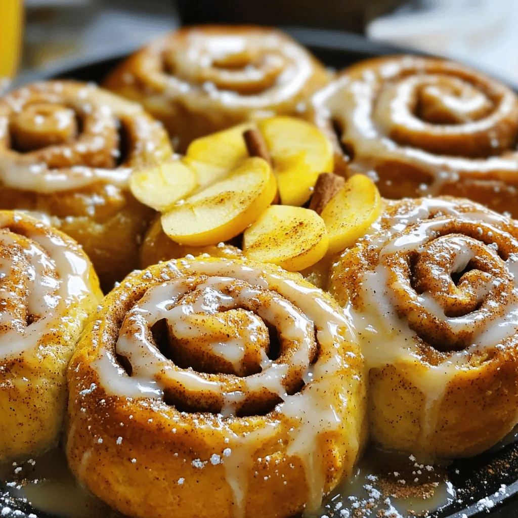 To make the best apple cider cinnamon rolls, you need these key ingredients: - 2 cups apple cider - 2 tablespoons unsalted butter, melted - 1/4 cup granulated sugar - 1 packet (2 1/4 teaspoons) active dry yeast - 4 cups all-purpose flour, plus additional for dusting - 1/2 teaspoon salt - 1 teaspoon ground cinnamon - 1/2 teaspoon nutmeg - 1/2 cup brown sugar, packed - 1/2 cup chopped apples (Granny Smith or Honeycrisp recommended) - 1 cup powdered sugar (for glaze) - 2-3 tablespoons milk (for glaze) These ingredients make your rolls soft, sweet, and full of flavor. The apple cider helps bring out the apple taste, while the spices add warmth. If you want to add more flavor to your rolls, consider these optional ingredients: - 1/4 cup raisins - A pinch of salt for the glaze - Chopped nuts like walnuts or pecans for crunch Adding raisins gives a nice touch. Nuts can add texture and a deeper taste. You can swap some ingredients if needed. Here are some ideas: - Use maple syrup instead of granulated sugar for a different sweet taste. - Substitute almond milk for regular milk in the glaze for a nutty flavor. - For a gluten-free option, try using a gluten-free flour blend. These substitutions can change the taste and texture a bit, but they still keep the rolls delicious. You can find the full recipe in the main section to help you follow along! To start, you need to reduce the apple cider. Pour 2 cups of apple cider into a small saucepan. Heat it over medium heat until it boils. Once it starts boiling, lower the heat. Let it simmer for about 10-15 minutes. You want it to reduce to 1 cup. After that, take it off the heat and let it cool a little. Next, we activate the yeast. In a large bowl, mix the warm apple cider, melted butter, and sugar. The cider should be about 110°F. Sprinkle the active dry yeast on top. Let this sit for about 5 minutes. You will see it foam up. This shows that the yeast is alive and ready to work. Now, let’s prepare the dough. In a separate bowl, whisk together the flour, salt, cinnamon, and nutmeg. Gradually add this dry mix to the yeast mix. Stir until a dough forms. Transfer the dough to a floured surface. Knead it for about 5-7 minutes. You want it smooth and elastic. Place the dough in a greased bowl and cover it with a towel. Let it rise in a warm spot for about 1 hour. It should double in size. Once your dough has risen, gently punch it down. This releases any air bubbles. Roll it out on a floured surface. Aim for a large rectangle, about 12x18 inches. Spread the packed brown sugar evenly over the dough. Scatter the chopped apples and optional raisins on top. Roll the dough tightly from one long side to form a log shape. With a sharp knife, cut the log into 12 equal slices. Place these rolls in a greased baking dish, cut side up. Cover loosely with a towel and let them rise for 30-45 minutes. Preheat your oven to 350°F (175°C). Bake the cinnamon rolls for 25-30 minutes. They should be golden brown. While they bake, mix the powdered sugar and milk in a bowl for the glaze. Drizzle it over the hot rolls right after you take them out of the oven. Enjoy your warm, soft, and flavorful apple cider cinnamon rolls! For the full recipe, check out the section above. When making apple cider cinnamon rolls, some mistakes can spoil the fun. Here are a few to watch out for: - Not measuring ingredients properly: Use measuring cups and spoons for accuracy. - Using cold cider: Always warm your cider to activate the yeast. - Skipping the rise time: Letting the dough rise is key for soft rolls. - Overbaking the rolls: Keep an eye on your rolls to avoid dryness. Dough consistency is vital for great rolls. Here’s how to get it just right: - Start with warm cider: The ideal temperature is about 110°F. - Use enough flour: Add flour gradually until the dough is not sticky. - Knead well: Knead for 5-7 minutes until it feels smooth and elastic. - Don’t rush the rising: Ensure the dough doubles in size for light rolls. To make your apple cider cinnamon rolls even tastier, try these tips: - Add spices: Extra cinnamon or nutmeg adds warmth and depth. - Use different apples: Mix sweet and tart apples for a complex flavor. - Incorporate nuts: Chopped walnuts or pecans add a nice crunch. - Experiment with glazes: Try adding vanilla or maple syrup to your glaze. These tips will help you create the best apple cider cinnamon rolls. For a detailed guide, you can follow the Full Recipe. {{image_4}} You can add a fun twist to your rolls with pumpkin spice. Simply mix in 1 teaspoon of pumpkin pie spice with your dry ingredients. This spice blend adds warmth and a cozy flavor. You can also fold in some pumpkin puree into the filling. This addition will give your rolls a rich texture and flavor. If you need a nut-free or dairy-free version, it’s easy! Use vegan butter instead of regular butter. For the milk in the glaze, choose almond, soy, or oat milk. Ensure that your apple cider is free from any allergens. You can still enjoy soft and tasty cinnamon rolls that everyone can share. Get creative with your toppings and fillings! Try adding chopped nuts, like walnuts or pecans, for a crunch. You can also swap the apples for pears or berries. For a fun glaze, mix in a bit of maple syrup with the powdered sugar and milk. This adds a sweet touch that pairs well with the cinnamon flavor. You can explore more ideas by checking out the [Full Recipe]. To keep your cinnamon rolls soft and fresh, store them in an airtight container. You can leave them at room temperature for up to two days. If you want them to last longer, place them in the fridge. They can stay fresh for about a week this way. When you're ready to enjoy your leftover rolls, reheating them is easy. You can use a microwave for quick warmth. Heat them for about 10-15 seconds. For a crispier finish, place them in an oven at 350°F for about 5-10 minutes. This will bring back their soft texture and warm flavor. If you want to save some rolls for later, freezing is a great option. Wrap each roll tightly in plastic wrap, then place them in a freezer bag. They can stay good for up to three months. When you're ready to eat, thaw them in the fridge overnight. Reheat them as mentioned above for the best taste. Enjoy these treats anytime! For the full recipe, check the section above. Yes, you can use store-bought apple cider. It saves time and works well. Look for cider with no added sugars or preservatives. Fresh cider gives a better taste. The rolls should be golden brown on top. You can also poke one with a toothpick. If it comes out clean, they are done. The rolls should feel soft to the touch. You can add nutmeg or cardamom for warmth. A pinch of ginger gives a nice zing. Try adding cloves for a deeper spice flavor. Mix and match to find your perfect blend. You can prepare the dough and let it rise. Then, shape the rolls and cover them. Place them in the fridge overnight. In the morning, let them sit at room temp before baking. This makes it easy for busy mornings. For the full recipe, check the section above. Making apple cider cinnamon rolls is fun and tasty. You learned about key ingredients, how to prepare the dough, and ways to avoid common mistakes. We also explored fun variations like pumpkin spice rolls. Remember to store leftovers well and consider freezing them for later. With these tips, you can enjoy fresh cinnamon rolls anytime. Now, go ahead and create your delicious treats! You have all the tools to succeed.