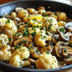 - 1 medium cauliflower, cut into small florets - 8 oz (225g) fresh mushrooms, sliced (cremini or button) - 4 cloves of garlic, finely minced - 2 tablespoons extra virgin olive oil - 1 tablespoon unsalted butter - 1 teaspoon dried thyme - 1/2 teaspoon smoked paprika - Salt and freshly cracked black pepper, to taste - 2 tablespoons fresh parsley, finely chopped - Zest of 1 lemon To make Savory Garlic Cauliflower and Mushroom Skillet, you need fresh, quality ingredients. Start with a medium cauliflower. Cut it into small florets. The smaller pieces cook evenly. Fresh mushrooms add a rich taste. You can use cremini or button mushrooms. Minced garlic gives a strong flavor. For cooking, use extra virgin olive oil and unsalted butter. The oil helps the butter melt without burning. Dried thyme and smoked paprika add depth. Adjust salt and pepper to your taste. Fresh parsley brightens the dish. Lemon zest adds a fresh twist. These ingredients come together for a delicious meal. You can find the Full Recipe for detailed steps. - Rinse and cut cauliflower into florets. - Clean and slice mushrooms. First, you need to rinse the cauliflower. This helps to remove dirt. Cut it into small florets to ensure even cooking. Next, clean the mushrooms. Use a damp cloth to wipe them clean. Then, slice the mushrooms evenly. This way, they will cook at the same rate. - Combine olive oil and butter in a skillet. - Heat over medium flame. Grab a large skillet and add olive oil and butter. The oil helps to prevent sticking. Place the skillet over medium heat. Wait until the butter melts and bubbles. This creates a great base for your veggies. - Sauté cauliflower until golden brown. - Incorporate mushrooms and continue sautéing. - Add garlic and seasonings, sautéing until fragrant. Now, add the cauliflower florets to the skillet. Sauté them for about 5-7 minutes. You're looking for a nice golden-brown color. This browning adds flavor. Once the cauliflower is golden, add the sliced mushrooms. Keep sautéing for another 5 minutes. Stir often until the mushrooms get tender and lose moisture. Next, add the minced garlic, dried thyme, and smoked paprika. Stir everything together. Sauté for another 2-3 minutes. You want the garlic to smell good but not burn. Its aroma will fill your kitchen. For the full cooking instructions, refer to the [Full Recipe]. To make your savory garlic cauliflower and mushroom skillet even better, try adding spices. A pinch of chili flakes gives the dish some heat. You can also try adding some cumin or coriander for a different twist. When cooking cauliflower, the key is to cut it into small, even florets. This helps the cauliflower cook evenly. Sauté it until it turns golden brown. This step adds a nice flavor and texture. You want the edges to caramelize, not just steam. This dish pairs well with many options. For a complete meal, serve it alongside grilled chicken or tofu. A scoop of quinoa or brown rice also makes a nice base. For garnishing, add fresh parsley on top. It adds color and brightens the dish. You can also sprinkle more smoked paprika for a pop of flavor. A wedge of lemon on the side adds a nice zesty touch as well. For the full recipe, check out the complete guide to making this delightful dish. {{image_4}} You can easily change the main ingredients to suit your taste. Here are two fun swaps you might enjoy: - Swap cauliflower for broccoli or zucchini. Both of these options add a different texture. Broccoli has a nice crunch, while zucchini offers a softer bite. - Try using different types of mushrooms. Shiitake mushrooms add a rich, earthy flavor. Portobello mushrooms provide a meaty texture that many love. If you want to adjust this dish for different diets, here are some great ideas: - To make the dish vegan, simply replace the butter with olive oil. This keeps the flavor rich while making it plant-based. You can also use vegan butter if you prefer. - For gluten-free options, this recipe already meets those needs. Just ensure none of your seasoning mixes contain gluten. Most spices are naturally gluten-free, so you are good to go! For the full recipe, check out the details above. After enjoying your savory garlic cauliflower and mushroom skillet, store leftovers properly. Place the cooled dish in an airtight container. This keeps the flavors intact and ensures freshness. You can store it in the fridge for up to three days. If you want to enjoy it later, make sure to check for any signs of spoilage before eating. Freezing works well for this dish, too. First, let it cool completely. Transfer the skillet meal into freezer-safe containers. These could be plastic or glass, but make sure they are airtight. Label each container with the date. This dish can stay in the freezer for up to three months. When ready to eat, thaw it in the fridge overnight. Reheat it in a skillet over medium heat until warm. You can also microwave it, but stir frequently to ensure even heating. Yes, you can make this dish ahead of time. Cook the savory garlic cauliflower and mushroom skillet and let it cool. Store it in an airtight container in the fridge for up to three days. When ready to eat, reheat it in a skillet over low heat. This keeps the flavors fresh. This dish pairs well with many items. Serve it with grilled chicken, fish, or quinoa for a complete meal. You can also enjoy it with crusty bread to soak up the yummy flavors. For a vegetarian option, add a side salad or some roasted chickpeas. To keep cauliflower firm, cook it quickly. Sauté it over medium heat for a short time. Make sure to cut the florets into even sizes. This helps them cook evenly. Always stir occasionally to avoid burning while letting them brown nicely. This blog post shared a tasty garlic cauliflower and mushroom recipe. You learned about the key ingredients, prep steps, and cooking methods. We also discussed tips for enhancing flavor and serving options. Plus, I offered variations for different diets and storage tips. Keep this dish in mind for easy meals or special gatherings. It’s versatile, quick, and delicious. Try it out and enjoy the flavors!
