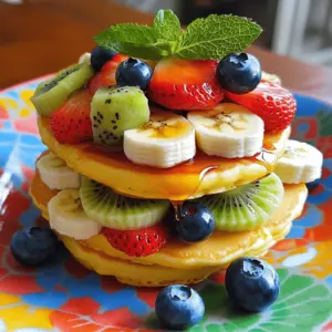 To prepare the Mini Pancake Fruit Stack, gather these key ingredients: - 1 cup all-purpose flour - 2 tablespoons granulated sugar - 1 tablespoon baking powder - 1/2 teaspoon fine salt - 1 cup milk (preferably whole or 2%) - 1 large egg, at room temperature - 2 tablespoons unsalted butter, melted and slightly cooled - 1/2 teaspoon pure vanilla extract - A variety of fresh fruits (e.g., strawberries, blueberries, banana slices, kiwi) for layering - Maple syrup or honey for drizzling - Fresh mint leaves for garnish (optional) These simple ingredients come together to form a delightful breakfast. The flour gives structure, while the sugar adds sweetness. Baking powder helps the pancakes rise, making them fluffy. The milk and egg create a rich batter. Melted butter adds flavor and moisture, and vanilla gives a warm aroma. Fresh fruits bring color, taste, and nutrition. Maple syrup or honey drizzled on top enhances the sweetness and ties everything together. Lastly, mint leaves add a refreshing touch. For the full recipe, follow the steps for a delightful layered breakfast. 1. Combine dry ingredients: In a large bowl, whisk together the flour, sugar, baking powder, and salt. This step helps to mix the dry items evenly. 2. Mix wet ingredients: In another bowl, whisk the milk, egg, melted butter, and vanilla extract. It should look smooth and creamy. Ensure the butter cools a bit, so it doesn't cook the egg. 3. Combine mixtures: Gradually pour the wet mix into the dry mix. Use a spatula to fold them together gently. It's okay if the batter is a little lumpy. Overmixing can make the pancakes tough. 1. Preheat skillet: Set a non-stick skillet or griddle on medium heat. Lightly grease it with butter or oil. This helps prevent sticking. 2. Cook mini pancakes: For each pancake, pour about 2 tablespoons of batter onto the hot skillet. Cook for 1-2 minutes. Look for small bubbles on the surface. Then, flip the pancake and cook for another 1-2 minutes until it turns golden brown. Repeat until you use all the batter. Adjust heat if needed. 1. Layering pancakes and fruits: On a plate, stack 3-4 mini pancakes. In between each pancake, add layers of fresh fruits. You can use strawberries, blueberries, banana slices, or kiwi. This adds flavor and makes it look pretty. 2. Finishing touches with syrup: Drizzle maple syrup or honey over your stack. Add more fresh fruit on top. For a nice touch, sprinkle some fresh mint leaves as a garnish. It makes the dish look fresh and bright. For the complete recipe, check the Full Recipe section. To make light and fluffy pancakes, avoid dense batter. Start with the right mixing. Gently fold the wet and dry ingredients. It’s okay to have lumps. Overmixing makes pancakes tough. Next, watch the cooking temperature. Preheat your skillet on medium heat. If it’s too hot, the outside burns before the inside cooks. If too cool, the pancakes won’t rise well. You want golden-brown pancakes, not charred ones. Make your pancake stack look great on the plate. Use colorful fruit like strawberries, blueberries, or kiwi. Place a layer of fruit between each pancake. This not only adds flavor but also makes it pretty. For a final touch, drizzle syrup over the stack. You can also add a light dusting of powdered sugar. This small detail makes your dish pop. One big mistake is overmixing the batter. Remember, lumps are okay! If you mix too much, your pancakes turn out tough. Another mistake is not preheating the skillet. If your skillet isn’t hot enough, the pancakes won’t cook right. Always give it a few minutes to heat before pouring in the batter. {{image_4}} You can make your mini pancake fruit stack even better with some tasty flavors. Try using flavored syrups like blueberry or strawberry. They add a fun twist. You can also use spreads, like Nutella or peanut butter, for added richness. Spices can also boost the taste. Adding a pinch of cinnamon or nutmeg gives your pancakes a warm, cozy flavor. Mix these spices into your dry ingredients for even distribution. Choosing the right fruits is key to a great pancake stack. Seasonal fruits work best. In spring and summer, use strawberries, blueberries, and peaches. In fall, opt for apples and pears. These fruits can add color and flavor. Think about pairing fruits, too. Bananas go great with strawberries, while kiwi adds a tart kick. Mix and match to find your favorite combos. You can easily tweak this recipe for different diets. For a gluten-free option, use a gluten-free flour blend instead of all-purpose flour. This keeps the pancakes light and tasty. If you want a vegan version, swap the egg for a flax egg or unsweetened applesauce. Use almond or oat milk to replace dairy milk. These changes still give fluffy pancakes without animal products. For the full recipe, check out the Mini Pancake Fruit Stack. To keep your mini pancakes fresh, store them in the fridge. Place them in an airtight container. This helps keep them soft and tasty. They can last up to three days in the fridge. When you're ready to eat them, reheating is simple. You can use a microwave or a skillet. For the microwave, heat for about 20-30 seconds. For the skillet, warm on low heat for 1-2 minutes. This keeps them fluffy and warm. Storing fresh fruit properly is key to keeping it tasty. Store fruits in the fridge in a breathable bag. This helps them stay fresh longer. Wash fruits just before eating to avoid moisture buildup. If you want convenience, frozen fruits work great too. They can be stored in the freezer for several months. Just thaw them before use, and they’re ready for your pancake stack. Mini pancakes can last in the fridge for about three days. If you want to store them longer, freeze them. In the freezer, they can last up to two months. Just wrap them tightly in plastic wrap and place them in a freezer bag. You can enjoy delicious pancakes anytime! For the full recipe, check out the [Full Recipe]. To make mini pancakes fluffy, focus on the batter. Use fresh ingredients like baking powder. Measure carefully. Mix the dry and wet ingredients separately. Then, combine them gently. Do not overmix! A few lumps are okay. Let the batter rest for five to ten minutes to let it rise. This step helps create air pockets for a light texture. Yes, you can make these pancakes ahead. Prepare the batter the night before. Store it in the fridge. When you're ready to cook, give the batter a quick stir. You can also cook the pancakes in advance. Stack them with parchment paper between layers. Store them in an airtight container. Reheat them in a toaster or skillet when you need them. Use a mix of sweet and tart fruits for flavor. Strawberries and blueberries are favorites. Sliced bananas add creaminess. Kiwi brings a bright color and flavor. Apples or peaches can also work well. Choose fruits that are in season for the best taste. Fresh fruits provide nutrients and make your stack look beautiful. Enjoy mixing and matching your favorites! You learned how to make delicious mini pancake stacks. We covered the key ingredients, step-by-step cooking methods, and tips for perfect pancakes. I shared ways to create fun flavors and dietary options. Finally, we discussed storing pancakes and fruit properly. Now, you can impress others with your tasty creations. Enjoy experimenting and have fun with your food!