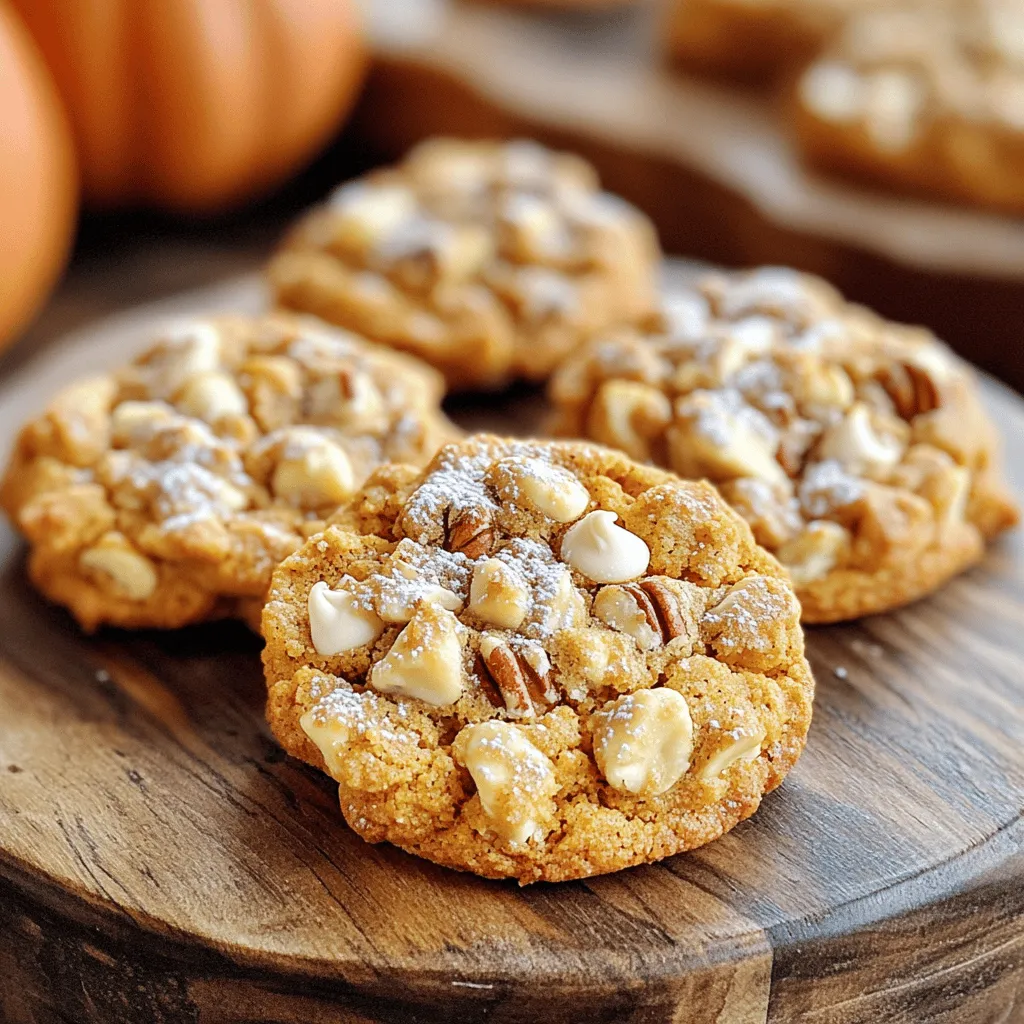 To make Crumbl Pumpkin Pie Cookies, you need the following key ingredients: - 1 cup unsalted butter, softened to room temperature - 1 cup packed brown sugar - 1/2 cup granulated sugar - 1 large egg, at room temperature - 1 teaspoon pure vanilla extract - 1 cup pure pumpkin puree (not pumpkin pie filling) - 3 1/4 cups all-purpose flour - 1 teaspoon baking soda - 2 teaspoons pumpkin pie spice - 1/2 teaspoon salt - 1 cup white chocolate chips These ingredients create a soft, chewy cookie with rich pumpkin flavor. You can add a few optional ingredients to enhance the taste: - 1/2 cup chopped pecans (for added crunch) - A pinch of cinnamon or nutmeg (for extra warmth) These options elevate the flavor profile and add texture to your cookies. If you have dietary needs or run out of an ingredient, you can make substitutions: - Use coconut oil instead of butter for a dairy-free option. - Swap granulated sugar with coconut sugar for a lower glycemic index. - Substitute all-purpose flour with a gluten-free blend if needed. These swaps help you customize the recipe while keeping the essence of Crumbl Pumpkin Pie Cookies. For the full recipe, check out the detailed instructions above. To make Crumbl Pumpkin Pie Cookies, start by preheating your oven to 350°F (175°C). Prepare two baking sheets with parchment paper for easy removal. In a large mixing bowl, add 1 cup of softened butter, 1 cup of packed brown sugar, and 1/2 cup of granulated sugar. Use a mixer to beat these together until the mix is light and fluffy, about 2 to 3 minutes. Next, crack in 1 large egg and pour in 1 teaspoon of pure vanilla extract. Mix until it looks smooth. Now, gently fold in 1 cup of pure pumpkin puree. It should blend well and have no lumps. In another bowl, whisk together 3 1/4 cups of all-purpose flour, 1 teaspoon of baking soda, 2 teaspoons of pumpkin pie spice, and 1/2 teaspoon of salt. Gradually add this dry mix to the wet mix. Use a spatula to fold it in gently until just combined. Be careful not to overmix. Finally, fold in 1 cup of white chocolate chips and 1/2 cup of chopped pecans if you want some crunch. Using a cookie scoop or a tablespoon, drop rounded balls of dough onto your prepared baking sheets. Space them about 2 inches apart. Place the sheets in your preheated oven. Bake for 10 to 12 minutes. Keep an eye on them! The edges should be lightly golden, and the centers might look slightly underbaked. This is normal and adds to the chewiness of the cookies. After baking, take the sheets out of the oven. Let the cookies cool on the sheets for 5 minutes. After that, carefully move them to wire racks to cool completely. For serving, arrange the cookies on a festive platter. Dust them with powdered sugar for a nice touch. You can also serve them with a small bowl of cream cheese frosting for dipping. This adds even more autumn flavor to your treat. Enjoy your Crumbl Pumpkin Pie Cookies! For the full recipe, check out the details above. To get soft and chewy Crumbl Pumpkin Pie Cookies, focus on mixing. After you combine the wet and dry ingredients, stop mixing when just combined. Overmixing can lead to tough cookies. Also, let the dough chill for 30 minutes before baking. This helps the cookies hold their shape and stay soft. The pumpkin puree adds moisture, so don’t worry if they look a bit underbaked. Many people make mistakes that can ruin these cookies. One common error is using pumpkin pie filling instead of pure pumpkin puree. The filling has added sugar and spices, which can throw off the balance. Another mistake is not measuring flour correctly. Too much flour can lead to dry cookies. I recommend spooning flour into the measuring cup and leveling it off with a knife for accuracy. You can boost the flavor of your cookies in several ways. Try adding a pinch of nutmeg for warmth or some cinnamon for extra spice. You can also mix in some chopped nuts, like pecans or walnuts, for added crunch. For a creamy finish, serve the cookies with a side of cream cheese frosting or drizzle some over the top. These enhancements can elevate your cookies and make them truly special. For the full recipe, check out the details above. {{image_4}} You can make these cookies gluten-free! Just swap regular flour for a gluten-free blend. Many brands offer great mixes that work well in cookies. Look for a blend that includes xanthan gum. This will help the cookies hold together and stay soft. Follow the same steps in the recipe, and you’ll have tasty gluten-free cookies. To make vegan Crumbl Pumpkin Pie Cookies, replace the egg with flaxseed meal. Mix one tablespoon of flaxseed with three tablespoons of water. Let it sit for five minutes to thicken. You can also use vegan butter instead of regular butter. The rest of the recipe remains the same, and you still get that delicious fall flavor! Think about adding fun ingredients! Dried cranberries give a tart twist. They also add a pop of color. Chopped walnuts or pecans can increase crunch. You can also try mixing in white chocolate chips with dark chocolate ones for a rich flavor combo. Just make sure not to overdo it; keep the balance of flavors in check. To keep your Crumbl Pumpkin Pie Cookies fresh, store them in an airtight container. This helps maintain their soft and chewy texture. Place a slice of bread in the container. This slice helps the cookies stay moist. Make sure to keep the cookies at room temperature. They can stay fresh for about one week. If you want to save some cookies for later, freezing works well. First, let the cookies cool completely. Then, place them in a single layer on a baking sheet. Freeze them for about an hour. Once frozen, transfer the cookies to a freezer-safe bag or container. They can last for up to three months in the freezer. When you want to enjoy them, just thaw at room temperature. To bring back that fresh-baked taste, gently reheat the cookies. Preheat your oven to 350°F (175°C). Place the cookies on a baking sheet. Heat them for about 5-7 minutes. Keep an eye on them to avoid overbaking. Enjoy your warm and gooey cookies just like they came out of the oven! Crumbl Pumpkin Pie Cookies are a warm blend of sweet and spicy. You will taste rich pumpkin and cozy spices like cinnamon and nutmeg. The white chocolate adds a creamy sweetness that balances the spices. Each bite is like a hug from fall, making it a perfect treat for the season. To make sure your cookies are chewy, do not overmix the dough. Mix just until the dry and wet ingredients combine. Also, take them out of the oven when they are slightly underbaked. The centers should look soft, but the edges should be lightly golden. Letting them cool on the baking sheets helps them stay soft and chewy. You can find Crumbl Pumpkin Pie Cookies at any Crumbl store. They often offer a rotating menu of cookies, so check their website for the latest flavors. If you want to enjoy these cookies at home, follow the Full Recipe to bake your own batch. Yes, you can customize this recipe for dietary needs. For a gluten-free version, use a gluten-free flour blend. If you need it vegan, substitute the butter with a plant-based option and use a flax egg instead of a real egg. You can also leave out the white chocolate for a lower-sugar option. Crumbl Pumpkin Pie Cookies can last up to a week when stored properly. Keep them in an airtight container at room temperature. If you want them to last longer, you can freeze them. Make sure to wrap them well to prevent freezer burn. When ready to eat, thaw them at room temperature. This post covered key ingredients, step-by-step directions, and helpful tips for Crumbl Pumpkin Pie Cookies. I shared variations for gluten-free and vegan options, plus storage tips to keep cookies fresh. Remember, baking is both fun and rewarding. You can customize your cookies to fit your needs or tastes. With these guidelines, you're now ready to bake delicious cookies that will impress everyone. Enjoy your baking adventure!