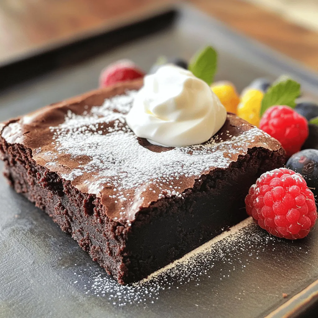 The base of these brownies is Greek yogurt. It adds moisture and richness without extra fat. Here are the main ingredients you will need: - 1 cup plain Greek yogurt - 1/2 cup coconut sugar - 1/4 cup honey or maple syrup - 1/2 cup unsweetened cocoa powder - 1/2 cup whole wheat flour - 1/2 teaspoon baking powder - 1/4 teaspoon salt - 1 teaspoon vanilla extract - 1/2 cup dark chocolate chips (optional) - 1/4 cup chopped walnuts or pecans (optional) You can switch out the sweeteners or flours if desired. For a sweeter taste, try brown sugar instead of coconut sugar. You can also use agave syrup or stevia if you want less sugar. If you prefer gluten-free, substitute whole wheat flour with almond flour or a gluten-free blend. Each option will change the flavor and texture slightly, so experiment until you find your favorite. Mix-ins can add extra taste and texture. Dark chocolate chips bring a rich chocolate burst. Nuts add crunch and earthiness. You may also add peanut butter chips or dried fruit. These mix-ins can make your brownies even more special. Just remember to keep the total amount of mix-ins balanced with the batter to ensure perfect baking. Check out the Full Recipe for more details on how to create these delicious brownies! Start by preheating your oven to 350°F (175°C). This temperature helps the brownies bake evenly. Next, grab an 8x8-inch baking pan. You can grease it lightly or line it with parchment paper. Lining the pan makes it easy to remove the brownies later. In a large mixing bowl, combine the Greek yogurt, coconut sugar, honey, and vanilla extract. Whisk these ingredients together until they are smooth. This step is key for a rich flavor. Make sure there are no lumps in your mixture. A smooth base leads to fudgy brownies. Now it’s time to add the dry ingredients. Gradually sift in the cocoa powder, whole wheat flour, baking powder, and salt. Use a spatula or wooden spoon to mix gently. Be careful not to overmix, as this can make the brownies tough. If you want, fold in the dark chocolate chips and chopped nuts. This adds extra flavor and texture. Pour the brownie batter into the prepared baking pan. Spread it evenly with a spatula. Place the pan in the oven and bake for 20-25 minutes. To check if they are done, insert a toothpick into the center. It should come out with a few moist crumbs, not wet batter. Once baked, let the brownies cool in the pan for at least 15 minutes. If you used parchment paper, lift them out and place them on a cutting board. Now you can slice them into squares. Enjoy your fudgy Greek yogurt brownies! To make your brownies super fudgy, use full-fat Greek yogurt. This yogurt adds moisture and richness. Be careful not to overmix the batter. Gently fold the dry ingredients into the wet ones until just combined. A few lumps are okay. You want a thick batter, not a smooth one. This will help keep your brownies dense and fudgy. One common mistake is baking for too long. Check your brownies a few minutes early. They should come out with some moist crumbs on a toothpick. If you bake them too long, they will dry out. Avoid skipping the cooling time too. Letting them cool helps set the fudgy texture. Also, don't skip the salt. It balances the sweetness and enhances the flavor. Baking at 350°F (175°C) is key. This temperature ensures the brownies cook evenly. Start checking for doneness at 20 minutes. If the toothpick comes out with wet batter, they need more time. If you see a few moist crumbs, they are done. Allow them to cool for 15 minutes in the pan before slicing. This helps you get clean edges and keeps them fudgy. For the full recipe, check the earlier section. {{image_4}} If you need gluten-free brownies, it's easy to adapt this recipe. You can swap out the whole wheat flour for gluten-free flour. Many brands offer this option, which works well. Make sure to check the label to ensure it is truly gluten-free. Almond flour or coconut flour can also be great choices. Just remember, if you use a different flour, the texture may change a bit. You can add fun flavors to your brownies. Mint extract gives a fresh taste. Just a teaspoon can make a big difference. For coffee lovers, try adding espresso powder. Mix in a teaspoon to boost the chocolate flavor. You can also use almond extract for a nutty twist. Don't be afraid to experiment with flavors you love! You can use different types of Greek yogurt based on your taste. Full-fat yogurt will give you a richer brownie, while low-fat yogurt keeps it lighter. The sweetener is also flexible. Coconut sugar adds a nice caramel flavor, but you can use brown sugar or even agave syrup. The choice is yours! Just keep in mind how sweet you want your brownies to be. For a full guide, check the Full Recipe for more ideas. To keep your Fudgy Greek Yogurt Brownies fresh, store them in an airtight container. Line the container with parchment paper to help with removal. You can also wrap each brownie individually in plastic wrap. This keeps them moist and prevents them from drying out. When stored properly, these brownies last up to a week at room temperature. If you want them to last longer, place them in the fridge. In the fridge, they can stay fresh for about two weeks. Just remember, the colder they are, the firmer they get. If you have leftovers, freezing is a great option. Wrap each brownie tightly in plastic wrap, then place them in a freezer-safe bag. They can last up to three months in the freezer. When you're ready to enjoy one, simply thaw it at room temperature or microwave it for a few seconds. Enjoy your brownie treat anytime! For the complete recipe, check out the Full Recipe section. Yes, you can use flavored Greek yogurt. However, it adds extra sugar and flavor. This might change the taste of your brownies. If you want a rich chocolate flavor, I recommend sticking with plain Greek yogurt. It keeps the brownies balanced and delicious. These brownies use Greek yogurt instead of butter. Greek yogurt is lower in calories and fat. It also adds protein. The recipe uses coconut sugar or honey instead of regular sugar. These options have a lower glycemic index. Whole wheat flour adds fiber. Together, these swaps make the brownies a better choice. To make these brownies vegan, swap the Greek yogurt for a plant-based yogurt. You can use almond or coconut yogurt. Replace honey with maple syrup. Make sure to choose a vegan chocolate if you add chips. This way, you still enjoy fudgy brownies without any animal products. I love serving these brownies with a dollop of Greek yogurt. This adds creaminess and balances the sweetness. Fresh berries, like strawberries or raspberries, also make a great choice. They add freshness. You can even drizzle some melted dark chocolate on top for extra indulgence. Absolutely! These brownies store well. You can make them ahead of time and keep them in the fridge. They stay fresh for about a week. Just cut them into squares and place them in an airtight container. For longer storage, freeze them for up to three months. Enjoy your Fudgy Greek Yogurt Brownies anytime! Check the Full Recipe for more details. You now know how to make fudgy Greek yogurt brownies step-by-step. We covered key ingredients, added tips for the best texture, and explored fun variations. Remember to mix your wet and dry ingredients well for a perfect batter. Avoid common mistakes, and store your brownies correctly for lasting freshness. With this guide, you can enjoy a healthier dessert that’s still delicious. Try different flavors and substitutions to make these brownies your own! Enjoy every bite and share them with friends and family.