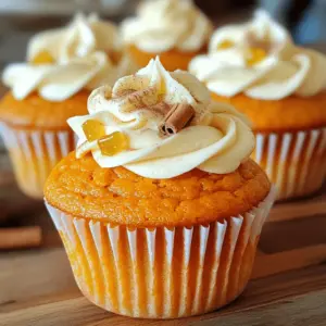 To make these delightful pumpkin cupcakes, you need a few key items. Here’s what you'll need: - 1 cup canned pumpkin puree - 1 cup granulated sugar - 1/2 cup brown sugar, packed - 1/2 cup vegetable oil - 3 large eggs - 1 teaspoon vanilla extract - 1 1/2 cups all-purpose flour - 1 teaspoon baking powder - 1/2 teaspoon baking soda - 1 teaspoon ground cinnamon - 1/2 teaspoon ground nutmeg - 1/2 teaspoon ground ginger - 1/4 teaspoon salt These ingredients create a moist and flavorful base for your cupcakes. You can enhance your pumpkin cupcakes with some optional ingredients. Consider adding: - 1/4 cup chopped walnuts or pecans Nuts add a nice crunch and depth to the flavor. If you prefer a nut-free version, feel free to skip them. A sweet topping makes your cupcakes even better. For the frosting, I suggest using: - Cream cheese frosting Cream cheese frosting pairs perfectly with pumpkin flavors. You can make it easily at home or buy a ready-made version. Check out the Full Recipe for more details! Start by preheating your oven to 350°F (175°C). This step is key for even baking. Next, line a standard muffin tin with cupcake liners. It makes for easy removal later. In a large bowl, combine the canned pumpkin puree, granulated sugar, brown sugar, vegetable oil, eggs, and vanilla extract. Mix this until it's smooth. A hand mixer works great, but a whisk can do the job too. In another medium bowl, whisk together the all-purpose flour, baking powder, baking soda, ground cinnamon, ground nutmeg, ground ginger, and salt. Mixing these dry ingredients well helps avoid clumps in your batter. Gradually add this dry mix to your wet mix. Stir gently with a spatula or a wooden spoon until just combined. Remember, don’t over-mix! A few lumps are okay and help keep the cupcakes light. If you want some crunch, fold in the chopped walnuts or pecans. Now, it’s time to fill the cupcake liners. Use a measuring cup or spoon to pour the batter evenly into each liner, filling them about two-thirds full. Once your batter is ready, place the muffin tin in your preheated oven. Bake the cupcakes for 18-20 minutes. To check if they're done, insert a toothpick into the center of a cupcake. If it comes out clean, they’re ready! After baking, let the cupcakes cool in the muffin tin for about 5 minutes. This helps them set up. Then, carefully remove each cupcake and transfer them to a wire rack. Let them cool completely before frosting. Once they are cool, top each cupcake with cream cheese frosting. Feel free to decorate them however you like! You can even sprinkle a bit of cinnamon on top. Enjoy your delicious creations! For the complete recipe, check out the Full Recipe. To make your pumpkin cupcakes moist and fluffy, use fresh ingredients. Canned pumpkin puree is key. It adds moisture and flavor. Be sure to mix the wet ingredients well. Combine them until smooth. Then, when you add the dry mix, stir gently. Over-mixing can make your cupcakes dense. Leave some lumps for a lighter texture. One common mistake is not measuring ingredients correctly. Use measuring cups and spoons for precision. Another mistake is not preheating the oven. Always preheat your oven to 350°F (175°C) before baking. This ensures even cooking. Lastly, don’t skip the cooling step. Let your cupcakes cool completely before adding frosting. This helps the frosting stay perfect and not melt. You can easily customize these pumpkin cupcakes. Add chocolate chips for a sweet twist. Try different nuts like pecans or almonds for crunch. You can also swap the cream cheese frosting for chocolate or maple frosting. For a fun touch, decorate with sprinkles or edible flowers. Experiment with spices, too! A pinch of cloves or allspice can add unique flavor notes. Check the Full Recipe for more ideas! {{image_4}} Frosting can change the whole cupcake experience. Here are a few fun options to consider: - Cream cheese frosting: This classic pairs well with pumpkin flavors. It's rich and tangy. - Maple frosting: Use maple syrup to sweeten buttercream. It adds a unique fall taste. - Chocolate ganache: Melt dark chocolate and cream for a luscious topping. It contrasts nicely with pumpkin. - Whipped cream: Light and fluffy, it keeps the cupcake simple and fresh. Feel free to mix and match these frostings based on your mood or occasion! You can still enjoy pumpkin cupcakes if you're gluten-free. Here are some easy swaps: - Almond flour: This nutty flour gives a moist texture. Use it in place of all-purpose flour. - Coconut flour: Use less of this flour. It absorbs more liquid, so adjust your wet ingredients. - Gluten-free baking mix: Many brands offer ready-to-use mixes. Just follow the package instructions. With these options, everyone can enjoy your pumpkin cupcakes! Decorating your cupcakes can add a fun touch. Here are some ideas to inspire your creativity: - Candied pecans: Place one on top for a crunchy bite and a pretty look. - Sprinkles: Use fall-themed colors like orange, yellow, and brown for a festive vibe. - Pumpkin-shaped fondant: Make small pumpkins from fondant for a cute decoration. - Edible flowers: These add elegance and color. Choose safe, edible options. These decorations can make your cupcakes stand out at any gathering. To keep your pumpkin cupcakes fresh, store them in an airtight container. This helps prevent them from drying out. Place parchment paper between layers if stacking. Keep them at room temperature for up to three days. If you want to store them longer, put them in the fridge. This will keep them tasty for about a week. Freezing is a great way to save your pumpkin cupcakes. First, let them cool completely after baking. Then, wrap each cupcake in plastic wrap. This keeps them from getting freezer burn. Place the wrapped cupcakes in a freezer bag or container. They can last for up to three months in the freezer. When you’re ready to eat one, let it thaw at room temperature. Frosting can change if not stored well. Keep it in an airtight container in the fridge. This will keep it fresh for about one week. If you want to frost your cupcakes later, store the cupcakes without frosting. Frost them just before serving. This will keep the frosting looking nice and tasting great. For the best results, use cream cheese frosting. It pairs perfectly with the pumpkin flavor from the full recipe. You can tell when your pumpkin cupcakes are done by using a toothpick. Insert it into the center of a cupcake. If it comes out clean, your cupcakes are ready. The edges should be slightly golden. The tops should spring back when you touch them gently. Yes, you can make these cupcakes ahead of time. Bake them and let them cool completely. Store them in an airtight container at room temperature for up to three days. You can also freeze them for up to three months. Just thaw them in the fridge before serving. If you need an egg substitute, try using unsweetened applesauce. Use 1/4 cup of applesauce for each egg. You can also use mashed bananas or flaxseed meal. For flaxseed, mix 1 tablespoon with 2.5 tablespoons of water. Let it sit for a few minutes until it thickens. These options will keep your cupcakes moist and tasty. This article covered how to make delicious pumpkin cupcakes. We explored key ingredients, baking steps, and tips for a fluffy texture. You learned about variations and how to store cupcakes for freshness. In conclusion, making pumpkin cupcakes is fun and rewarding. Experiment with flavors and decorations for your own twist. Enjoy sharing these treats with others. Happy baking!