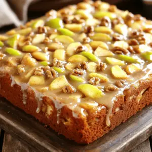 To make a delicious apple cinnamon sheet cake, you need fresh and simple ingredients. Here is what you'll need: - 2 cups all-purpose flour - 1 ½ cups granulated sugar - ½ cup unsalted butter, softened to room temperature - 1 cup buttermilk (or make your own by adding 1 tablespoon of vinegar to milk) - 3 large eggs - 2 teaspoons baking powder - 1 teaspoon baking soda - 1 teaspoon ground cinnamon - ½ teaspoon salt - 2 cups peeled and diced apples (choose tart varieties like Granny Smith or sweet ones like Honeycrisp for the best flavor) - ½ cup chopped walnuts (optional for added crunch) - 1 teaspoon pure vanilla extract Each ingredient plays a key role in making this cake moist and flavorful. The apples add natural sweetness and moisture, while the cinnamon gives it a warm, comforting taste. The buttermilk keeps the cake tender. If you want more crunch, add walnuts. Make sure to gather everything before you start. This will help you stay organized and make the process smooth. You can find the full recipe details later in the article. Enjoy the fun of baking! - Prepare the Oven and Pan: Preheat your oven to 350°F (175°C). Grease and flour a large sheet pan, about 18x13 inches. This stops the cake from sticking. - Cream Butter and Sugar: In a big bowl, mix together the softened butter and granulated sugar. Use a hand mixer or stand mixer. Beat until it looks light and fluffy, about 2-3 minutes. - Incorporate Eggs and Vanilla: Add the eggs one by one. Mix well after each egg. Then, add the vanilla extract. Keep mixing until everything blends nicely. - Combine Dry Ingredients: In another bowl, whisk the all-purpose flour, baking powder, baking soda, ground cinnamon, and salt. Make sure they mix well. - Mix Wet and Dry Ingredients: Slowly add the dry mix into the wet mix. Do this while adding the buttermilk too. Start and end with the dry mix. Stir gently until just combined. Don’t overmix, or the cake won’t be fluffy. - Fold in Fruits and Nuts: Carefully fold in the diced apples. Make sure they spread evenly in the batter. If you want, fold in chopped walnuts for extra crunch. - Transfer to Sheet Pan: Pour the batter into the prepared sheet pan. Use a spatula to spread it evenly. - Bake the Cake: Put the pan in the oven and bake for 30-35 minutes. The cake is ready when a toothpick comes out clean from the center. - Cool the Cake: Once baked, take it out and let it cool in the pan for about 10 minutes. Then, move it to a wire rack to cool completely before serving. You can find the full recipe in the article. Enjoy your baking! Avoiding Overmixing Overmixing can make your cake tough. Mix just until the flour disappears. This keeps the cake light and fluffy. Ensuring Even Distribution of Apples To spread the apples well, fold them gently into the batter. This way, you get bites of apple in every slice. Importance of Oven Temperature Always preheat your oven to 350°F (175°C). A hot oven helps the cake rise evenly. A consistent temperature leads to better baking results. Slicing and Serving Suggestions Slice the cake into squares. Use a sharp knife for clean cuts. Serve on decorative plates for a nice touch. Garnishing Ideas Sprinkle cinnamon on top for extra flavor. You can also add thin apple slices beside each piece. This adds color and makes the cake look appealing. Serving Temperature Recommendations Serve the cake warm or at room temperature. This enhances the flavors. You can even drizzle a glaze over the top for extra sweetness. Try the Full Recipe for more ideas! {{image_4}} Using Different Types of Apples You can use many apple types in this cake. Tart apples like Granny Smith add a nice zing. Sweet apples like Honeycrisp bring a lovely sweetness. Mixing these types gives a balanced flavor. You can even try softer apples like Fuji for a different taste. Adding Spices Want to add a twist? You can mix in spices like nutmeg or cloves. Just a pinch can change the whole flavor. Nutmeg adds warmth, while cloves offer a unique taste. Experiment to find your perfect blend! Alternative Toppings If you want a special touch, think about toppings. A simple glaze made from powdered sugar and milk can elevate your cake. You could also use cream cheese frosting for a richer flavor. Fresh fruit on top gives a beautiful look and extra taste. Gluten-Free Options If you need a gluten-free cake, swap the all-purpose flour for a gluten-free blend. Look for a mix that works well in baking. This way, everyone can enjoy this moist treat. Dairy-Free Options To make it dairy-free, use a dairy-free butter substitute and almond milk. These swaps keep the cake moist and tasty. You won’t miss the dairy! Nut-Free Modifications If you have nut allergies, just leave out the walnuts. The cake will still be delicious without them. You can also add more apples for extra flavor and texture. - Room Temperature Storage If you have leftover cake, store it at room temperature. Keep it covered in plastic wrap or in an airtight container. This will keep it moist for about 2-3 days. Avoid exposing it to heat or sunlight. - Refrigeration Tips To keep the cake fresh longer, place it in the fridge. Wrap it tightly in plastic wrap or foil. This method helps it last for up to a week. Just be aware that refrigeration can make the cake a bit denser. - Freezing Apple Cinnamon Sheet Cake For long-term storage, freeze the cake. First, cut it into slices. Wrap each slice in plastic wrap, then place them in a freezer bag. This way, you can enjoy a slice whenever you want. The cake can last in the freezer for up to three months. - Timeline for Best Freshness The best time to eat your cake is within the first few days. After that, it may start to dry out. If you store it well, you can still enjoy it for up to a week. - Signs of Spoilage Look for signs of spoilage like mold or a sour smell. If the cake feels dry or crumbly, it might not taste good anymore. Trust your senses. If it seems off, it’s best to toss it. - Reheating Recommendations To enjoy leftover cake, you can reheat it. Place a slice in the microwave for about 10-15 seconds. This will warm it up nicely. You can also serve it cold if you prefer. For a special touch, add a scoop of ice cream on top! For the complete Apple Cinnamon Sheet Cake recipe, you can check the Full Recipe. To keep your cake moist, use buttermilk in the batter. This adds flavor and moisture. Also, do not overmix the batter. Mix until just combined. Overmixing can make the cake dense. Bake it at the right temperature and check for doneness with a toothpick. The cake should not be dry or crumbly. Yes, you can use other fruits! Pears, peaches, or berries work well too. Choose fruits that hold their shape when baked. They add unique flavors and textures. Make sure to adjust the amount based on the fruit's moisture. Less juicy fruits may need a bit more liquid in the batter. This recipe yields about 12 to 16 slices. The number of servings may vary based on how you cut the cake. If you cut larger pieces, expect fewer servings. For smaller bites, you can serve more. It’s perfect for gatherings or family meals. Serve the cake warm or at room temperature. It tastes great plain or with a sweet glaze. You can also top it with whipped cream or ice cream. For added flair, sprinkle with cinnamon or serve with apple slices. Each option enhances the cake's flavors. Yes, you can make this cake ahead of time. It keeps well for a few days at room temperature. Wrap it tightly in plastic wrap to keep it fresh. For longer storage, you can freeze it. Be sure to thaw it completely before serving. This way, you can enjoy it later without losing flavor. For the complete recipe, check the Full Recipe section. This blog post covered everything you need for a great apple cinnamon sheet cake. You learned about essential ingredients, easy steps, and helpful tips for baking. We explored flavor and dietary variations to suit your taste. Plus, I shared storage tips to keep your cake fresh. Remember, the key to success is using fresh apples and following the mixing steps carefully. Enjoy baking and impressing friends with this tasty treat!