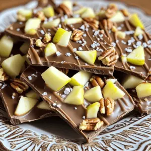 To make the perfect caramel apple bark, you will need a few simple ingredients. Here’s what you need: - 2 cups milk chocolate chips - 1 cup white chocolate chips - 1 large Granny Smith apple, diced - 1/2 cup caramel sauce - 1/4 cup chopped pecans or walnuts (optional) - Sea salt, for sprinkling Each ingredient plays a key role in creating the sweet and salty balance of flavors. The milk chocolate gives a creamy base, while the white chocolate adds a touch of sweetness. The Granny Smith apple brings a tart crunch that contrasts well with the rich caramel. You can use store-bought caramel sauce for ease or make your own if you're feeling adventurous. Chopped nuts like pecans or walnuts add a nice crunch, but they are optional. A sprinkle of sea salt at the end ties everything together, enhancing the sweetness and adding depth to each bite. For the full recipe, check out the detailed instructions on how to create this delightful treat! To start, you need to melt the milk chocolate. Take a microwave-safe bowl and add 2 cups of milk chocolate chips. Heat them in the microwave. Set the timer for 30 seconds. Then, stir the chocolate well. Repeat this until it melts and becomes smooth. Next, you will melt the white chocolate. Use a clean bowl for this. Add 1 cup of white chocolate chips. Again, heat in 30-second intervals. Stir after each time. Keep going until the white chocolate is fully melted. Now, let’s get the baking sheet ready. Take a baking sheet and line it with parchment paper. Make sure the paper covers the whole bottom and sides. This step is key. It helps you remove the bark easily later. Once your baking sheet is ready, it’s time to create the chocolate layers. Pour the melted milk chocolate onto the baking sheet. Use a spatula to spread it out evenly. Aim for about 1/4 inch thick. After that, chill the chocolate. Place the baking sheet in the fridge for about 15 minutes. Wait until the chocolate feels firm to the touch. Next, drizzle the caramel. Once the milk chocolate is set, pour 1/2 cup of caramel sauce over it. Spread it evenly. Then, add the diced apples. Use 1 large Granny Smith apple and scatter it on top. If you like nuts, sprinkle 1/4 cup of chopped pecans or walnuts over the apples. Now, it’s time to add the white chocolate layer. Drizzle the melted white chocolate over the caramel and apples. You can use a spatula or spoon to swirl it. This makes a nice marbled effect. Chilling is important for this recipe. After layering, sprinkle a little sea salt over the top. This adds a great flavor. Then, return the bark to the fridge for another 30 minutes. This helps everything set properly. Finally, once the bark is set, take it out. Use your hands to break it into bite-sized pieces. Enjoy your delicious caramel apple bark! For the full recipe, refer to the main article. Ensuring smooth chocolate melting To melt chocolate well, use a microwave-safe bowl. Heat the chocolate in short bursts. Stir after each burst. This helps keep the chocolate smooth. If you overheat it, the chocolate may clump. Proper chilling techniques Chill the bark on a flat surface. This helps it set evenly. If your fridge is too full, use a clean shelf. Avoid opening the fridge often. This keeps the temperature steady. The benefits of sea salt Adding sea salt makes flavors pop. The salt cuts through the sweetness. It gives a nice balance to your bark. Just a sprinkle will do the trick. Customizing with additional toppings You can add fun toppings to your bark. Try crushed pretzels for crunch. Dried fruits like cranberries also work well. Get creative! Mix and match to suit your taste. Serving suggestions Display the bark on a pretty plate. You can cut it into squares or shapes. Garnish with apple slices or nuts for a nice touch. This makes it look more inviting. Gift wrapping ideas Wrap pieces in clear bags. Tie them with a ribbon for a sweet gift. You could also use festive boxes. This makes your bark a perfect homemade present. For the full recipe, check out the complete instructions above. Enjoy your caramel apple bark! {{image_4}} You can play with the flavors of your caramel apple bark. Here are some ideas: - Using dark chocolate instead of milk chocolate: Dark chocolate gives a richer taste. It pairs well with the sweet caramel and tart apples. You might find this combo even more delightful. - Adding different fruits or toppings: Get creative! You can use dried cranberries, raisins, or even banana slices. Each fruit adds its own twist to the bark. Try adding crushed cookies for a crunch or a sprinkle of cinnamon for warmth. If you have dietary needs, you can still enjoy this treat. - Vegan options for chocolate and caramel: Use dairy-free chocolate chips and vegan caramel. This way, the bark remains tasty and guilt-free. - Nut-free alternatives: If you need to avoid nuts, skip the pecans or walnuts. You can replace them with seeds like pumpkin or sunflower seeds for added texture. This keeps the bark safe for those with nut allergies. Explore these variations to make your caramel apple bark unique and delicious! To keep your caramel apple bark fresh, use airtight containers. This will prevent moisture from ruining its texture. Layer parchment paper between pieces to avoid sticking. Store it in a cool, dry place away from heat. You can keep it at room temperature for up to a week. For longer freshness, the fridge is a great option. Just remember to let it warm up a bit before eating. If you want to freeze your caramel apple bark, wrap it tightly in plastic wrap. Then, place it in an airtight container or a freezer bag. This helps protect it from freezer burn. You can freeze it for up to three months. When ready to enjoy, thaw it in the fridge overnight. Avoid microwaving to prevent melting. Enjoy your tasty treat as if it was just made! You can try several apple types. Honeycrisp apples work well for their sweet and crisp texture. Fuji apples are also a great choice for a sweeter bite. Braeburn apples have a nice balance of sweet and tart, making them another good option. If you prefer softer apples, go for Gala or Red Delicious. Each variety brings a unique flavor to your caramel apple bark. Yes, you can make this recipe ahead of time. Prepare the caramel apple bark and store it in an airtight container. It stays fresh for up to a week at room temperature. For best results, keep it in a cool place, away from heat. If you need it for a special event, make it two to three days in advance. This way, you save time on the day of your gathering. Absolutely! Making your caramel sauce at home is easy and fun. To make it, you need sugar, butter, and cream. Start by melting the sugar in a pan over medium heat. Stir until it turns golden brown. Next, add butter and mix until melted. Finally, slowly pour in the cream while stirring. Let it cool before using it in your bark. Homemade caramel adds a personal touch to your treat! This article walks you through making delicious caramel apple bark. We covered the key ingredients like chocolate, apples, and nuts. You learned to melt chocolate, prepare a baking sheet, and chill your treat properly. I shared tips to avoid mistakes and enhance flavor. We also explored fun variations and storage tips. Now, you can enjoy a sweet snack or a thoughtful gift. Try it out and get creative with your toppings! Happy baking!