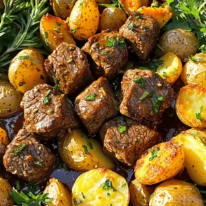 To make Garlic Butter Beef Bites, you need just a few key ingredients. These ingredients create a rich and tasty meal. Here’s what you will need: - 1 lb (450g) beef sirloin, cut into bite-sized cubes - 1 lb (450g) baby potatoes, halved or quartered if large - 4 tablespoons unsalted butter, divided - 4 cloves garlic, minced - 2 tablespoons fresh rosemary, finely chopped (or substitute with 1 tablespoon dried rosemary) - 1 teaspoon smoked paprika - Salt and pepper, to taste - Fresh parsley, chopped, for garnish For this recipe, you want to keep the right balance. The quantities are key to achieving the best flavor. Use: - 1 pound of beef for a hearty bite. - 1 pound of baby potatoes for a filling side. - 4 tablespoons of butter for that rich garlic flavor. - 4 cloves of garlic to add aroma and depth. - 2 tablespoons of fresh rosemary for a fragrant touch. - 1 teaspoon of smoked paprika to give a hint of warmth. - Salt and pepper to taste, adjusting for your preference. - Fresh parsley for a bright finish. You can swap out some ingredients based on what you have at home. Here are some options: - Beef Sirloin: Use ribeye or tenderloin for a different taste. - Baby Potatoes: Regular potatoes or sweet potatoes can work well too. - Unsalted Butter: You can use olive oil or ghee if you prefer. - Fresh Rosemary: Use thyme or oregano for a different herb flavor. - Smoked Paprika: Regular paprika or chili powder can add a nice kick. - Garlic: Garlic powder can work, though fresh is best for flavor. If you want to see the full recipe, check it out [here](#). First, preheat your oven to 400°F (200°C). This heat is key for roasting. Next, take 1 lb of baby potatoes and cut them in half or quarters if they are big. In a large bowl, mix the potatoes with 2 tablespoons of melted butter, 1 teaspoon of smoked paprika, salt, and pepper. Toss them well. Spread the potatoes on a baking sheet. Make sure they are in a single layer. This helps them roast evenly. While the potatoes roast, it's time for the beef. Take 1 lb of beef sirloin and cut it into bite-sized cubes. Season the beef with salt and pepper. In a skillet over medium-high heat, melt the remaining 2 tablespoons of butter. Add 4 cloves of minced garlic and sauté it for about 30 seconds. You want it fragrant and golden but not burnt. Then, raise the heat to high and add the beef cubes. Sear the beef for about 3–4 minutes. Turn the beef to brown all sides. Once the beef is browned, sprinkle in 2 tablespoons of fresh rosemary and stir for one more minute. This helps blend the flavors. When the potatoes finish roasting, add them to the skillet with the beef. Gently toss everything together to coat the potatoes in the garlic butter sauce. Remove the skillet from the heat and add freshly chopped parsley on top. Serve this dish hot for a tasty meal. For the full recipe, check out the details above. To get the best roasted potatoes, start with baby potatoes. Their skin crisps up nicely. Cut them into halves or quarters. This helps them cook evenly. Toss them in melted butter, smoked paprika, salt, and pepper. Make sure every piece is coated. Spread them out on a baking sheet. Give them space. This allows hot air to circulate, which helps them brown nicely. Don't forget to toss them halfway through. This ensures they cook evenly and become tender. For perfect beef bites, use a good cut like sirloin. Cut it into bite-sized cubes, and season them well. Use salt and pepper to enhance the flavor. Heat your skillet to medium-high and melt butter. Wait until it's hot and bubbly before adding the beef. Make sure not to overcrowd the pan. This helps the beef sear instead of steam. Cook the beef for 3 to 4 minutes, turning it for even browning. Don’t rush this step; a good sear adds great flavor. Garlic and herbs can elevate your dish. Fresh rosemary works well with beef and potatoes. Add it in while cooking the beef to let the flavors meld. Smoked paprika adds a nice warmth. You can also experiment with other herbs. Thyme or oregano can be great substitutes. Fresh garlic brings a bold taste. Always taste as you go. This lets you adjust flavors to your liking. For a bit more zing, add a pinch of red pepper flakes. For the complete recipe, check out the Full Recipe. {{image_4}} You can switch the beef for other proteins. Chicken breast works well. It cooks quickly and stays tender. Pork tenderloin is another great choice. It has a mild flavor that pairs nicely with garlic butter. For a meatless meal, try tofu or tempeh. Both absorb flavors well and offer protein. Adding more veggies boosts nutrition. Carrots and bell peppers add color and taste. Broccoli and green beans cook fast and add crunch. Zucchini slices are a great option, too. They soak up the garlic butter flavor. Just chop them and toss them in with the potatoes. You can cook this meal in different ways. The stovetop is quick and easy. Cook the beef in a skillet and add the potatoes later. The oven is perfect for roasting, giving a nice crisp. For a faster option, use an air fryer. It cooks everything evenly and cuts down on oil. Whichever method you choose, you'll enjoy a tasty dish! For the full recipe, check out [Full Recipe]. To store leftovers, let the Garlic Butter Beef Bites & Potatoes cool to room temperature. Then, place the dish in an airtight container. You can keep it in the fridge for up to three days. This way, you can enjoy this tasty meal later without losing flavor. When you're ready to eat the leftovers, you have a few options. Reheat in the microwave for about 2–3 minutes until hot. Stir halfway to heat evenly. If you prefer the stove, warm it in a skillet over medium heat. Add a splash of water or broth to keep it moist. Heat for about 5 minutes, stirring often. You can freeze this dish for longer storage. Place the cooled Garlic Butter Beef Bites & Potatoes in a freezer-safe container. It will last for about three months in the freezer. When you’re ready to eat, thaw it overnight in the fridge. Then, reheat it using the instructions above. This method keeps the flavors fresh and delicious, so you can enjoy your meal anytime! Yes, you can use other cuts of beef. Cuts like ribeye, tenderloin, or flank steak work well. Each cut has its own flavor and tenderness. Just remember, tougher cuts may need longer cooking times. Adjust the heat and timing to suit your choice. You want the beef to be tender and juicy. This dish pairs wonderfully with a fresh salad or steamed veggies. You can try a simple green salad with vinaigrette. Or serve some steamed broccoli or green beans for color and crunch. Garlic bread is another great side. It adds extra flavor and helps soak up the tasty sauce. To make it healthier, you can swap baby potatoes for sweet potatoes. Sweet potatoes add vitamins and fiber. You can also reduce the butter by half. Use olive oil as a lighter option. Adding more veggies is another great way to boost nutrition. Try bell peppers, zucchini, or carrots for more color and flavor. For the complete method, check out the [Full Recipe]. In this post, we explored how to make Garlic Butter Beef Bites. We covered key ingredients, exact quantities, and common substitutions. You learned how to prepare your oven, cook the beef, and serve it with roasted potatoes. We also shared tips for perfect potatoes and ways to enhance flavors. Plus, we discussed variations and storage tips to keep your meal fresh. Now, you have all you need to create a delicious dish. Enjoy experimenting and making this recipe your own!