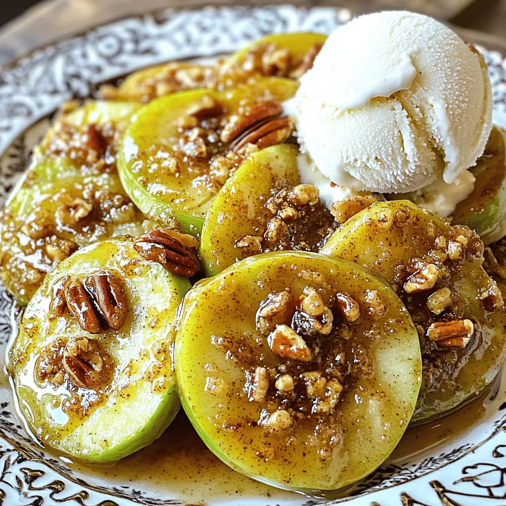 To make Southern Fried Apples, gather the following ingredients: - 4 medium-sized Granny Smith apples, peeled, cored, and sliced into thin wedges - 1 teaspoon fresh lemon juice - 1/2 cup packed brown sugar - 1 teaspoon ground cinnamon - 1/4 teaspoon ground nutmeg - 2 tablespoons unsalted butter - 1 tablespoon vegetable oil - A pinch of salt - Optional: Chopped pecans for garnish - Optional: Creamy vanilla ice cream for serving Each ingredient plays an important role in this dish. The Granny Smith apples give a bright tartness, while brown sugar adds depth and sweetness. The spices, like cinnamon and nutmeg, bring warmth and comfort to the dish. Using fresh lemon juice helps keep the apples from turning brown. It adds a hint of zing that brightens up the overall flavor. The butter and oil create a rich, flavorful base for cooking. For garnishes, chopped pecans add a nice crunch, and creamy vanilla ice cream makes this dish an instant favorite. Check out the Full Recipe for complete details on how to prepare this delightful dish! Start by peeling, coring, and slicing the apples into thin wedges. I love using Granny Smith apples for their tart flavor. They balance the sweetness well. Next, toss the apple slices with fresh lemon juice. This step keeps the apples from browning and adds a zesty kick. In a separate bowl, mix brown sugar and spices. Combine 1/2 cup packed brown sugar, 1 teaspoon ground cinnamon, and 1/4 teaspoon ground nutmeg. Add a pinch of salt to enhance the flavors. Whisk these ingredients together until they are well blended. The mixture should smell amazing! Heat a large skillet over medium heat. Add 2 tablespoons of unsalted butter and 1 tablespoon of vegetable oil. Watch the butter melt and bubble. This creates a fragrant base for the apples. Carefully add the lemon-dipped apple slices into the skillet. Spread them evenly to ensure they cook well. Then, sprinkle the brown sugar and spice mixture over the apples. Gently stir to coat each slice. Sauté the apple mixture for about 10-12 minutes. Stir occasionally. You want the apples to soften and caramelize. They should become tender and have a lovely golden glaze. Once cooked to your liking, remove the skillet from the heat. Let the apples cool slightly. This resting time helps the flavors blend. Serve the warm fried apples in bowls. You can garnish with chopped pecans or a scoop of creamy vanilla ice cream for an extra treat. For the complete recipe, check out the Full Recipe. To get that perfect caramelization, timing and heat are key. Cook the apples for 10-12 minutes. This time allows them to soften and get a nice golden color. Keep your skillet at medium heat. If the heat is too low, the apples will stew instead of fry. If it's too high, they might burn. You can boost the flavor of your Southern Fried Apples in fun ways. Try adding a pinch of allspice or clove for warmth. You can also use different apple varieties. Honeycrisps bring sweetness, while Braeburns add a tangy twist. Mixing apple types can create a layered flavor, making every bite exciting. Southern Fried Apples pair well with many dishes. They are great with pork chops or biscuits. You can also serve them as a dessert. For a creative twist, try them on pancakes or waffles. Top with whipped cream or a scoop of creamy vanilla ice cream for a real treat. For presentation, arrange them in a fan shape and drizzle the leftover caramel sauce over the top. For the full recipe, check out the Southern Comfort Fried Apples instructions. {{image_4}} You can change the type of apples for this recipe. While Granny Smith apples work great, try Honeycrisp or Fuji apples. They add sweetness and a crisp bite. Each type of apple brings its own flavor. You can also swap brown sugar with honey or maple syrup. This change can make the dish taste lighter and fresher. Honey gives a floral note, while maple syrup adds depth. If you want a lighter version, reduce the sugar. You can use less brown sugar or skip it altogether. The natural sweetness of apples shines through. You might also use coconut oil instead of butter. This switch can add a hint of coconut flavor and make the dish dairy-free. To create a unique taste, consider adding vanilla extract or a splash of bourbon. Vanilla gives a warm aroma, while bourbon adds a rich, deep flavor. You can also infuse the apples with fresh herbs like rosemary. Just a few leaves can elevate the dish and add an unexpected twist. This simple step can turn a comforting dish into something special. For the complete experience, check the Full Recipe for Southern Fried Apples. To keep your Southern Fried Apples fresh, use an airtight container. Glass or plastic containers work well. If you store them properly, they can last in the fridge for about 3 to 5 days. This way, you can enjoy them for breakfast or dessert later. When it comes to reheating, the stovetop is your best bet. Just place the apples in a skillet over low heat. Stir them gently to warm through. This helps keep them soft without turning mushy. You can also use the microwave if you're in a hurry. Heat them in short bursts, stirring in between. If you want to freeze your Southern Fried Apples, start by letting them cool completely. Then, pack them in a freezer-safe container or bag. Remove as much air as possible. They will stay fresh for up to 3 months in the freezer. When you're ready to enjoy them, thaw in the fridge overnight. Reheat on the stovetop or microwave for best results. For frying, I love using Granny Smith apples. They are tart and firm. This firmness helps them hold their shape during cooking. Honeycrisp and Fuji apples also work well. They add a nice sweetness and balance to the dish. If you want a unique twist, try using Braeburn apples. They have a spicy flavor that can delight your taste buds. Yes, you can make Southern Fried Apples ahead of time. Just cook them and let them cool. Store the apples in an airtight container in the fridge. They will stay fresh for about three days. When you’re ready to eat, simply reheat them on the stove. Add a splash of water to help them steam and stay juicy. To make this recipe dairy-free, swap the butter for coconut oil or a dairy-free margarine. Both work well and keep the flavor intact. You can also use a dairy-free ice cream or a sorbet instead of regular ice cream. This way, you can still enjoy a creamy treat with your fried apples. Southern Fried Apples are simple and tasty. We covered key ingredients, like Granny Smith apples and spices. I gave step-by-step cooking tips for perfect caramelization. You can explore variations with different apples or healthier options. Remember to store leftovers properly and reheat them to keep the texture. This dish is versatile and pairs well with many meals. Enjoy experimenting with flavors and serving ideas. Now, get cooking and savor every bite!