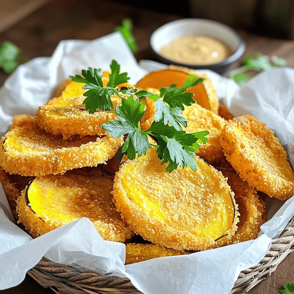 - 2 medium yellow squash, sliced into 1/4-inch rounds - 1 cup buttermilk - 1 cup cornmeal - 1/2 cup all-purpose flour - 1 teaspoon garlic powder - 1 teaspoon onion powder - 1/2 teaspoon paprika - Salt and black pepper, to taste - Vegetable oil, for frying Fresh ingredients make a big difference. Choose bright yellow squash for the best taste. Fresh squash ensures a crisp, tender bite. For flour, you can swap in gluten-free options like almond or chickpea flour. These can add unique flavors while keeping the dish gluten-free. Just remember, the texture may change slightly. You want that crunchy outside, so choose what works best for you. Check out the Full Recipe to see how these ingredients come together for a delicious dish! Soaking the Squash in Buttermilk Start by slicing the yellow squash into 1/4-inch rounds. Place these slices into a bowl and pour in 1 cup of buttermilk. Let the squash soak for about 30 minutes. This step helps the squash stay moist and adds flavor. Preparing the Coating Mixture In a shallow dish, mix together the following ingredients: - 1 cup cornmeal - 1/2 cup all-purpose flour - 1 teaspoon garlic powder - 1 teaspoon onion powder - 1/2 teaspoon paprika - Salt and black pepper, to taste Stir well to combine everything. This mixture creates a crispy coating for the squash. Heating the Oil Correctly Pour about 1/4 inch of vegetable oil into a large frying pan. Heat the oil over medium heat. To check if the oil is ready, sprinkle a bit of the cornmeal mixture into it. If it sizzles, the oil is hot enough. Dredging the Squash Take the squash slices from the buttermilk. Let any excess liquid drip off. Dredge each slice in the cornmeal mixture. Press gently to ensure the coating sticks well. Frying Method and Timing When the oil shimmers, carefully lay the coated squash slices in the pan. Make sure not to crowd the pan. Fry for about 2-3 minutes on each side. Look for a golden brown color and a crispy texture. Draining Excess Oil Once fried, use a slotted spoon to remove the squash from the pan. Place them on a plate lined with paper towels. This step helps absorb any extra oil. Seasoning for Extra Flavor While the fried squash is still warm, sprinkle a little extra salt if desired. This adds a nice touch to the flavor. Enjoy your Southern Fried Squash as a side dish or a snack! For the full recipe, check out the earlier section. Ideal Oil Temperature The right oil temperature is key. Aim for 350°F to 375°F. This range ensures a crispy crust without burning. To test the oil, drop in a small piece of the coating. If it sizzles right away, you're set. How to Avoid Soggy Squash To keep your squash crispy, follow these steps: - Soak the squash in buttermilk for 30 minutes. This adds flavor and moisture. - Drain excess buttermilk before dredging in the coating. - Fry in small batches. Too many pieces can cool the oil, leading to soggy squash. Presentation Tips Serve your crispy fried squash in a rustic basket. Line it with parchment paper for a homey touch. Garnish with fresh parsley for color and brightness. This makes your dish look as good as it tastes. Pairing with Dipping Sauces Enhance the flavor by pairing your fried squash with dips. Classic ranch dressing works well. For a kick, try spicy aioli. These dipping sauces will add extra fun to your meal. {{image_4}} You can make Southern fried squash even more exciting with a few simple tweaks. - Adding Spices for Extra Heat: If you like some spice, try adding cayenne pepper or crushed red pepper flakes to your cornmeal mix. Start with a small amount, about 1/4 teaspoon, and adjust to your taste. This small change adds a nice kick to each bite and makes your squash stand out. - Incorporating Cheese: For a cheesy twist, mix grated parmesan or cheddar into your coating. About 1/4 cup works well. The cheese melts and gives a rich flavor and a crispy texture. You’ll love how it elevates the dish! There are ways to adapt this recipe to fit your dietary needs. - Gluten-Free Options: You can easily make this dish gluten-free. Swap the all-purpose flour for a gluten-free blend or almond flour. This keeps the crispy texture while catering to gluten-sensitive eaters. Make sure your cornmeal is also labeled gluten-free. - Vegan Alternatives: To make this dish vegan, skip the buttermilk. Instead, soak the squash in a mix of plant-based milk and a splash of lemon juice for about 30 minutes. This mimics the effect of buttermilk. Use a gluten-free flour blend and adjust the spices to your liking. These variations allow you to enjoy Southern fried squash in new ways while keeping it delicious! For the full recipe, check out the complete cooking process. To store your leftover Southern fried squash, let it cool first. Place the cooled squash in an airtight container. This keeps it fresh for up to three days. If you want to keep it longer, you can freeze it. Just remember to wrap each piece in plastic wrap and then place it in a freezer bag. This helps prevent freezer burn. When it’s time to enjoy your leftovers, you want them crispy again. The best way to reheat is in the oven or an air fryer. Preheat your oven to 400°F (200°C). Lay the squash on a baking sheet in a single layer. Heat for about 10-15 minutes until golden and crispy. If you use an air fryer, set it to 375°F (190°C) and cook for about 5-7 minutes. This keeps the squash crunchy and tasty, just like when you first made it. For more details on making this delicious dish, check the [Full Recipe]. What is the best type of squash to use? I recommend using yellow squash. Its soft texture cooks well. Zucchini is another option but may have a different taste. Yellow squash gives a sweet and mild flavor, perfect for frying. How can I make the coating stick better? To help the coating stick, soak the squash in buttermilk for 30 minutes. This adds moisture and flavor. After soaking, let excess buttermilk drip off before dredging in the cornmeal mix. Press down gently to ensure a good coating. Can I double the recipe efficiently? Yes, you can double the recipe easily. Just use twice as much squash and other ingredients. Fry in batches to avoid overcrowding the pan. This keeps the squash crispy and golden. What should I serve with Southern Fried Squash? Southern fried squash pairs well with dips like ranch or spicy aioli. It also complements burgers, sandwiches, and salads. Serve with a side of coleslaw for a classic Southern meal. Calories and Dietary Considerations Each serving of Southern fried squash has about 150 calories. It is a tasty side dish, but watch the oil used for frying. This can add extra calories. Healthier Cooking Methods and Alternatives If you want to make it healthier, try baking instead of frying. Coat the squash and place it on a baking sheet. Bake at 400°F for about 20-25 minutes until crispy. This method keeps the flavor but cuts down on fat. For a gluten-free option, use almond flour instead of all-purpose flour in the coating. For the full recipe, check out the detailed instructions above. In this blog, we explored how to make Southern Fried Squash, from ingredients to cooking tips. Fresh ingredients are key for the best taste and texture. Remember to soak the squash in buttermilk for great flavor. Use the right oil temp to avoid soggy results. Feel free to try variations like adding cheese or spices. Store leftovers properly to keep them crispy. Enjoy this delicious dish and impress your friends with your cooking skills!