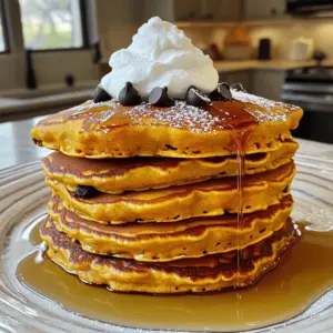 - 1 cup all-purpose flour - 1 tablespoon baking powder - 1 teaspoon ground cinnamon - 1/2 teaspoon ground nutmeg - 1/4 teaspoon ground ginger - 1/2 teaspoon salt - 1 cup canned pumpkin puree - 1 cup buttermilk (or substitute milk mixed with 1 tablespoon vinegar) - 2 large eggs - 2 tablespoons brown sugar - 1 teaspoon vanilla extract - 1/2 cup chocolate chips (dark or semi-sweet) - Butter or oil for cooking When I make these pancakes, I always start with the dry ingredients. I sift together the flour, baking powder, salt, and spices. This helps mix them well and adds air, making the pancakes fluffy. Then, I move on to the wet ingredients. I blend pumpkin puree, buttermilk, eggs, brown sugar, and vanilla in another bowl. The pumpkin gives a lovely color and taste. After that, I combine both mixtures. I pour the wet mix into the dry mix and fold gently. I stop mixing when I see a few lumps. This way, my pancakes stay light and airy. Next, I add chocolate chips, folding them in carefully to spread them evenly. The butter or oil for cooking is essential. It keeps the pancakes from sticking and adds flavor. I like to use a non-stick skillet. It ensures a great cook without burning. You can find the full recipe above to get all the details on how to make these delicious treats! Start by sifting together the all-purpose flour, baking powder, spices, and salt. This step helps mix the dry ingredients well and adds air, making your pancakes fluffy. Use a large mixing bowl for this. Sifting also helps break up any lumps in the flour. Set this mixture aside as your dry ingredients. In a separate bowl, add the canned pumpkin puree, buttermilk, eggs, brown sugar, and vanilla extract. Whisk these ingredients firmly until smooth and well-blended. The pumpkin puree adds moisture and flavor. Buttermilk gives the pancakes a nice tang. This step is important for a rich taste. Gently pour the wet mixture into the bowl with your dry ingredients. Use a spatula to fold the two mixtures together. Be careful not to overmix; it’s okay if a few lumps remain. Next, fold in the chocolate chips, ensuring they spread evenly but without overworking the batter. Now, heat a non-stick skillet over medium heat. Add a small pat of butter or a drizzle of oil. For each pancake, pour about 1/4 cup of batter onto the skillet. Cook for about 2-3 minutes, or until bubbles start to form on the surface. Carefully flip each pancake and cook for another 2 minutes until golden brown. Continue this process with the remaining batter. Add more butter or oil as needed to ensure even cooking. Enjoy your fluffy pumpkin chocolate chip pancakes! For the full recipe, refer to the earlier section. To make fluffy pancakes, avoid overmixing. If you mix too much, your pancakes can get tough. Instead, mix gently until the wet and dry ingredients just combine. You may see some lumps; that’s okay. Letting the batter rest for a few minutes helps improve texture. During this time, the ingredients blend better, and you get a lighter pancake. Use a non-stick skillet or griddle for the best results. This helps prevent sticking and makes flipping easier. Preheat your cooking surface over medium heat. If it’s too hot, your pancakes may burn. A good test is to sprinkle a few drops of water on the skillet. If they sizzle and dance, you’re ready to cook! Top your pancakes with maple syrup for a sweet touch. You can also add whipped cream for a creamy finish. If you want more chocolate, sprinkle extra chocolate chips on top. This makes your pancakes even more delicious and fun to eat. Enjoy your creation! For the full recipe, refer back to the main section. {{image_4}} You can easily add more fun to your pancakes. Try adding nuts or dried fruits for extra crunch. Walnuts or pecans pair well with pumpkin. Dried cranberries or raisins add a sweet touch. You can also switch up the spices. Cardamom gives a warm, rich taste. Allspice adds a nice depth. Just a pinch can change the whole flavor profile. If you need a gluten-free option, swap regular flour for a gluten-free blend. Many blends work well and keep the pancakes fluffy. For a healthier sweetener, replace brown sugar with honey or agave syrup. This adds sweetness without refined sugar. These pancakes shine as a breakfast stack. Top them with seasonal fruits like sliced bananas or fresh berries. A drizzle of maple syrup makes them even better. You can also turn these pancakes into dessert. Just add a scoop of ice cream on top. It’s a fun twist, especially for special occasions. For the full experience, check out the Full Recipe. After cooking, I often have leftover pancakes. You can store them in an airtight container in the refrigerator for up to 3 days. This keeps them fresh and ready for a quick breakfast. If you want to save pancakes for later, freezing works great. Freeze cooked pancakes for up to 2 months. Place parchment paper between each pancake to stop them from sticking together. This way, you can pull out just what you need. When it’s time to eat those pancakes again, reheating is easy. You can use a toaster, microwave, or skillet. Each method helps keep the pancakes fluffy and delicious. I prefer the skillet for the best texture. Just heat them until warm, and enjoy! For the full recipe, check the section above. To make pumpkin puree, start with a small pumpkin. Choose a sugar pumpkin, as it’s sweeter and smoother. Here’s how to do it: 1. Preheat your oven to 400°F (200°C). 2. Cut the pumpkin in half and scoop out the seeds and stringy bits. 3. Place the pumpkin halves cut side down on a baking sheet. 4. Roast for about 45 minutes or until tender. 5. Let it cool, then scoop out the soft flesh. 6. Blend the pumpkin until smooth. Now you have fresh pumpkin puree for your pancakes! Yes, you can use regular milk instead of buttermilk. To make this swap, mix 1 cup of regular milk with 1 tablespoon of vinegar. Let it sit for about 5 minutes. This mixture will mimic buttermilk's acidity. It helps your pancakes rise and stay fluffy. For the best taste, try these toppings: - Maple syrup for sweetness. - Whipped cream for a rich texture. - Extra chocolate chips for more chocolate flavor. - Chopped nuts for a crunchy bite. - Sliced bananas or berries for freshness. These toppings will enhance your pumpkin chocolate chip pancakes and make them even more delicious. For the full recipe, check out the earlier sections! This blog post covered making delicious pumpkin chocolate chip pancakes. We looked at key ingredients, preparation methods, and helpful tips. You learned about variations and storage ideas to keep your pancakes fresh. Incorporating different flavors can make your pancakes even more enjoyable. Remember, the joy of cooking is in experimenting. Whether for breakfast or dessert, these pancakes can please anyone. Enjoy these tasty treats and share them with friends and family!