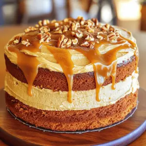 - 1 ½ cups all-purpose flour - 1 teaspoon baking powder - 1 teaspoon baking soda - ½ teaspoon salt - 1 teaspoon ground cinnamon - ½ teaspoon ground nutmeg - ½ teaspoon ground ginger - 1 cup granulated sugar - ½ cup packed brown sugar - ½ cup vegetable oil - 2 large eggs - 1 cup canned pumpkin puree - ½ cup buttermilk - 1 teaspoon vanilla extract - 8 oz cream cheese, softened - ½ cup unsalted butter, softened - 1 cup powdered sugar - ½ cup caramel sauce - A pinch of salt - 2 9-inch round cake pans - Mixing bowls - Electric mixer or whisk - Spatula or wooden spoon - Measuring cups and spoons When I make this autumn pumpkin cake, I love to gather my ingredients first. It helps me stay organized and ready. The cake is moist and rich with spices. The pumpkin puree is key for this. The frosting adds a creamy sweetness that is hard to resist. For the frosting, I use cream cheese and butter. This makes it fluffy and smooth. Don't skip the caramel sauce; it gives the frosting a wonderful flavor. Also, always remember to soften the cream cheese and butter first. It makes mixing much easier. Using the right tools is important too. I prefer my electric mixer for the frosting. It helps to whip the ingredients quickly. The cake pans should be greased and floured well. This keeps the cake from sticking. You can find the full recipe with all the steps and tips. Enjoy creating this treat that tastes like fall! - Preheat oven to 350°F (175°C). - Grease and flour the cake pans. Start by heating your oven. This step is key for a nice rise. While the oven warms, take two 9-inch round cake pans. Grease them well with butter or cooking spray. Dust them lightly with flour. This helps the cake come out easily after baking. - Whisk together flour, baking powder, baking soda, salt, cinnamon, nutmeg, and ginger. In a medium bowl, add your dry ingredients. Combine flour, baking powder, baking soda, salt, and spices. Whisk them together until mixed. This mix will add flavor and structure to your cake. Set this bowl aside for now. - Combine sugars and oil, then add eggs, pumpkin puree, and buttermilk. In a large bowl, mix granulated sugar and brown sugar with vegetable oil. Use a mixer or whisk to blend these until fluffy. Next, beat in the eggs one at a time. After fully mixing in each egg, add pumpkin puree and buttermilk. Stir until everything is smooth. - Fold dry ingredients into the wet mixture until just combined. Now, gently fold the dry mix into the wet mix. Use a spatula or wooden spoon for this. Mix just until you see no dry flour. You want to be careful not to overmix. This helps keep the cake light and fluffy. - Divide batter into pans and bake for 25-30 minutes. Pour the batter evenly into your prepared pans. Give each pan a light tap on the counter. This helps release air bubbles. Place the pans in the oven and bake. Check them after 25 minutes. They are done when a toothpick comes out clean or with a few crumbs. - Beat cream cheese and butter, then add powdered sugar and caramel sauce. In another bowl, beat softened cream cheese and butter together. Keep mixing until smooth. Gradually add the powdered sugar, mixing until combined. Finally, stir in caramel sauce and a pinch of salt to taste. Your frosting should be light and spreadable. - Layer frosting between cake layers and on top. Once the cakes cool, place one layer on a serving plate. Spread a generous layer of frosting on top. Carefully place the second layer on top. Use the remaining frosting to coat the top and sides evenly. For a fun touch, drizzle extra caramel over the top. For the full recipe, refer to the instructions above. Enjoy the warm flavors of autumn in each bite! To make your cake fluffy, avoid overmixing the batter. Stir gently until the dry and wet ingredients blend. Overmixing can lead to a dense cake, which we don’t want. Another key tip is to ensure all ingredients are at room temperature. This helps them mix together smoothly, creating a light and airy cake. For a beautiful finish, use a spatula for even frosting application. This tool helps spread the frosting smoothly across the cake. Another good trick is to chill the cake before frosting. A cold cake is easier to frost evenly. It keeps the frosting from sliding off during the process. To make your cake even more appealing, consider optional garnishes. A sprinkle of ground cinnamon adds warmth and spice. Crushed pecans provide a nice crunch and contrast. If you want extra indulgence, add a dollop of whipped cream on each slice. This will not only look great but also taste amazing. For the full recipe, check out the complete guide. {{image_4}} To make your autumn pumpkin cake even more fun, consider adding chocolate chips or pecans to the batter. Chocolate chips bring a rich sweetness that pairs well with pumpkin spice. Pecans add crunch and a nice nutty flavor. You can mix in about ½ cup of either for a tasty twist that surprises everyone. If you're in the mood for something different, try swapping the caramel sauce in the frosting for chocolate ganache or maple syrup. Chocolate ganache adds a deep, rich flavor that chocolate lovers will adore. Maple syrup gives a sweet, earthy taste that enhances the autumn vibe. Both options create unique frostings that will impress your guests. For those needing a gluten-free option, simply replace the all-purpose flour with a gluten-free blend. Many blends work well, so choose one that you like. This small change allows everyone to enjoy this delicious cake without worry. Just be sure to check that your other ingredients are also gluten-free. These variations keep your cake fresh and exciting, letting you enjoy new flavors each time you bake. For the detailed recipe, don't forget to check the Full Recipe. Store your Autumn Pumpkin Cake in an airtight container in the fridge. It will stay fresh for up to 5 days. This keeps the cake moist and flavorful. Just remember to let it cool completely before storing. You can freeze this cake too! Wrap individual slices or the whole cake in plastic wrap. Then, place it in a freezer-safe bag. It will stay good for up to 3 months. This is a great way to save some for later. To enjoy your frozen cake, thaw it overnight in the fridge. This helps keep the texture just right. Once thawed, you can frost it or serve it plain. If you want to add that caramel cream cheese frosting, do it after thawing for the best taste. For the full recipe, check the complete section above. Yes, but ensure it's pureed and properly cooked. Fresh pumpkin has great flavor. Just roast it in the oven, then mash or blend until smooth. This gives your cake a homemade touch. A toothpick inserted in the center should come out clean or with a few moist crumbs. If it comes out wet, bake it a little longer. Keep an eye on it from 25 minutes onward. Substitute with milk mixed with vinegar or lemon juice (1 cup milk + 1 tbsp vinegar/lemon juice). This mix will mimic the acidity of buttermilk. It's a quick and easy fix, perfect for your baking needs. This blog post covered how to make a delicious pumpkin cake from scratch. We looked at what ingredients you need, how to mix them, and the best baking tips. Remember to prepare your pans and mix well without overdoing it. Frost your cake with a creamy layer and enjoy! This recipe lets you customize flavors and store leftovers easily. Baking is fun, so try this recipe out. You’ll love sharing it with others. Happy baking!
