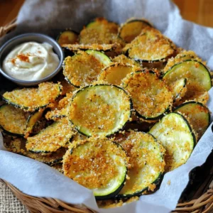 To make the best crunchy zucchini chips, you need a few key items: - 2 medium zucchinis, fresh and firm - 1 cup breadcrumbs (panko works best) - 1/2 cup freshly grated Parmesan cheese - 1 teaspoon garlic powder - 1 teaspoon onion powder - 1 teaspoon smoked paprika - 1/2 teaspoon fine sea salt - 1/4 teaspoon freshly ground black pepper - 2 large eggs, preferably free-range - Cooking spray or a drizzle of olive oil These ingredients will give you a tasty and crispy chip that you can’t resist. You can play with flavors by adding different spices or herbs. Here are some fun ideas: - Dried oregano or basil for a herb twist - Cayenne pepper for heat - Lemon zest for a fresh kick Adding these optional ingredients can take your chips to the next level. Zucchini is low in calories and high in nutrients, making it a smart choice. Here are some key points: - Low in calories: About 33 calories per medium zucchini - High in fiber: Good for digestion and feeling full - Packed with vitamins: Rich in Vitamin C and potassium This makes zucchini a healthy base for your crunchy chips. You can enjoy a delicious snack without guilt! Start with fresh zucchinis. I use two medium ones, firm to the touch. Slice them into thin discs, about 1/8 inch thick. This thickness helps them crisp up nicely. After slicing, pat each slice dry with a paper towel. Removing excess moisture is key to getting that perfect crunch. In a shallow dish, mix the dry ingredients. Combine 1 cup of breadcrumbs with 1/2 cup of grated Parmesan cheese, 1 teaspoon of garlic powder, 1 teaspoon of onion powder, 1 teaspoon of smoked paprika, and sprinkle in some salt and black pepper. This blend adds great flavor. In another bowl, beat 2 large eggs until smooth. Dip each zucchini slice into the egg, letting the extra drip off. Then, coat it with the breadcrumb mixture. Press gently to ensure the crumbs stick well. Line two baking sheets with parchment paper. Place the coated zucchini slices in a single layer, avoiding overlap. For extra crunch, spray the tops lightly with cooking spray or drizzle some olive oil. Preheat your oven to 225°F (110°C) and bake for about 2-3 hours. Flip the chips halfway through for even cooking. Once they are a rich golden brown and crisp, remove them. Let them cool on a wire rack to stay crunchy. Enjoy your homemade crispy zucchini delight chips! For the full recipe, click here. To get the best crunch from your zucchini chips, follow some simple tips. First, slice your zucchinis thinly, about 1/8 inch thick. Thinner slices cook better and crisp up nicely. Second, make sure to pat each slice dry with a paper towel. Moisture leads to soggy chips, so this step is key. Third, bake at a low temperature of 225°F (110°C) for a long time. This slow cooking helps remove moisture, creating a perfect crunch. Lastly, flip your chips halfway through baking for even crispiness. Avoid these common mistakes to ensure your chips come out great. First, do not skip the drying step. Wet slices will not crisp up well. Second, do not overcrowd your baking sheets. Leave space between the chips so they can cook evenly. Third, use fresh zucchini. Old zucchinis contain more water and less flavor. Finally, be patient. Rushing the cooking time can lead to chewy, soggy chips instead of crispy ones. You can boost the taste of your zucchini chips with different seasonings. Try adding herbs like dill or oregano for a fresh twist. For a spicy kick, mix in cayenne pepper or chili powder. You can also experiment with cheese blends, like adding cheddar or feta. If you want a sweet touch, sprinkle some cinnamon or sugar before baking. The options are endless, so feel free to get creative! For the full recipe, check out the Crispy Zucchini Delight Chips section. {{image_4}} If you want to make vegan zucchini chips, swap the eggs and cheese. Instead of eggs, use a mix of ground flaxseed and water. This mix helps the coating stick. For the cheese, try nutritional yeast. It adds a cheesy flavor without dairy. You can also use almond flour instead of breadcrumbs for a nutty twist. You can make crispy zucchini chips in two ways: air fryer or oven. The air fryer cooks faster and uses less oil. It gives a great crunch too. Set it to 375°F (190°C) and cook for about 10-15 minutes. Make sure to shake the basket halfway. The oven method is slower but works well too. Baking them low and slow gives a nice, even crisp. Don't be afraid to get creative with flavors! Add spices like cayenne for heat or Italian herbs for a tasty twist. If you love cheese, sprinkle some extra Parmesan on top before baking. You can also try a sweet version by mixing cinnamon and sugar for a dessert-style chip. Each flavor makes your zucchini chips unique and fun! To keep your zucchini chips fresh, store them in an airtight container. This prevents moisture from making them soggy. You can use a resealable plastic bag or a glass jar with a tight lid. If you want extra protection, add a paper towel inside the container. This absorbs any moisture and helps the chips stay crisp. Homemade zucchini chips can last about 3 to 5 days if stored properly. After that, they may lose their crunch and flavor. Always check for any signs of spoilage before eating. If they look or smell off, it’s best to toss them out. To reheat your zucchini chips, use an oven or an air fryer. Preheat your oven to 350°F (175°C). Spread the chips in a single layer on a baking sheet. Heat them for about 5 to 10 minutes until they get crisp again. If using an air fryer, set it to 300°F (150°C) and cook for about 3 to 5 minutes. This method keeps them crunchy and tasty. For the full recipe, check out the Crispy Zucchini Delight Chips! To make zucchini chips crispy, start with fresh zucchinis. Slice them thin, about 1/8 inch thick. Remove moisture by patting them dry with a paper towel. This step is key for crispiness. Coat each slice with a mix of breadcrumbs and seasonings. Use panko breadcrumbs for extra crunch. Bake them low and slow at 225°F (110°C) for 2-3 hours. Flip the chips halfway for even crisping. Yes, you can use many vegetables for chips! Sweet potatoes, carrots, and kale are great options. Each vegetable has its own unique taste and texture. Cut them thin and follow the same coating and baking steps. Experimenting with flavors can lead to fun snacks. You might find a new favorite. Zucchini chips pair well with many dipping sauces. Try garlic aioli for a rich taste. Ranch dressing adds a creamy touch. Salsa gives a fresh, zesty kick. You can also use hummus for a tasty, healthy option. Each dip enhances the flavor of the chips, making your snack time more enjoyable. Zucchini chips are a fun and healthy snack. We explored key ingredients, from basic zucchini to optional flavors. I shared clear steps to prep, coat, and bake for the best crunch. You learned tips to avoid common mistakes and enjoy flavor variations. Remember to store your chips properly for freshness. With this know-how, you can confidently make crispy zucchini chips at home. Enjoy the process and get creative!