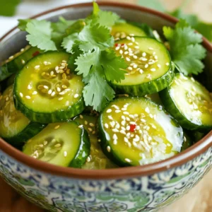 To make your tangy Asian pickled cucumbers, gather these simple ingredients: - 2 large English cucumbers, thinly sliced - 1 teaspoon salt - 1/2 cup rice vinegar - 1/4 cup granulated sugar - 1 tablespoon soy sauce - 1 tablespoon sesame oil - 1 teaspoon freshly grated ginger - 2 cloves garlic, minced - 1 teaspoon red pepper flakes (adjust to taste for spice) - 1 tablespoon sesame seeds - Fresh cilantro, for garnish These ingredients work together to create a refreshing, crunchy side dish. You can easily mix things up with these variations: - Add a splash of lime juice for extra tang. - Include sliced chili peppers for a spicy kick. - Use honey instead of sugar for a natural sweetness. - Mix in sliced carrots or radishes for added crunch and color. Feel free to experiment and find what suits your taste! Make sure you have the right tools: - A large mixing bowl - A whisk for mixing the dressing - A clean glass jar or airtight container - A knife and cutting board for slicing cucumbers These tools will help you prepare and store your pickles with ease. For a complete guide on making these savory delights, check out the Full Recipe. Start with 2 large English cucumbers. Wash them well and cut them into thin slices. Place the slices in a big bowl. Sprinkle 1 teaspoon of salt over the cucumbers. Toss them gently so the salt mixes well. Let the cucumbers sit for about 15 minutes. This helps them lose extra water and become crisp. While the cucumbers rest, make the pickling dressing. In a separate bowl, mix together: - 1/2 cup rice vinegar - 1/4 cup granulated sugar - 1 tablespoon soy sauce - 1 tablespoon sesame oil - 1 teaspoon freshly grated ginger - 2 cloves garlic, minced - 1 teaspoon red pepper flakes Whisk all these ingredients until the sugar dissolves. The dressing should be well blended and fragrant. After 15 minutes, rinse the cucumbers under cold water. This washes away the salt. Drain them and pat them dry with a clean towel. Now, add the cucumbers to the pickling dressing. Stir gently to coat every slice. Next, transfer the cucumbers into a clean glass jar or an airtight container. Make sure the cucumbers are fully submerged in the dressing. This step is key for great flavor. Sprinkle 1 tablespoon of sesame seeds on top. Seal the jar tightly. Place it in the fridge for at least 2 hours, but overnight is best. This allows the flavors to infuse fully. When you are ready to serve, enjoy these tangy delights as a side dish or topping! Choose firm cucumbers for pickling. Look for English cucumbers or pickling cucumbers. These types have fewer seeds and a thicker skin. Fresh cucumbers should feel smooth and bright. Avoid any that are soft or have dark spots. Freshness will help your pickles taste great. To keep your cucumbers crunchy, start by salting them. Salt draws out water, making them crispier. Let them sit for about 15 minutes, then rinse them. This step removes excess moisture and salt. Pat them dry to ensure they stay crunchy when pickled. You can change the flavor of your pickles by adjusting the sugar and spice. If you like it sweeter, add more sugar. For spice, use more red pepper flakes. Taste your dressing before adding it to the cucumbers. This way, you can find the right balance for your taste. For more details on making these pickles, check out the Full Recipe. {{image_4}} Korean-style pickled cucumbers, or Oi Muchim, bring a spicy twist to the table. You start with the same fresh cucumbers. Add gochugaru, which is Korean red pepper flakes, for heat. A splash of fish sauce gives it umami. You can mix in sesame seeds for crunch. This version has a bright red color and a bold taste. It works great as a side dish for Korean BBQ or rice bowls. For a lighter touch, try Japanese tsukemono pickles. Use the same cucumbers but add mirin and soy sauce for sweetness. You can include kombu, a type of seaweed, for extra flavor. The cucumbers soak in the mix, making them sweet and salty. Serve them with rice or as part of a bento box. They add a refreshing crunch to any meal. Southeast Asian pickles bring heat and tang. Start with your cucumbers, then add sliced chili peppers and garlic. Use rice vinegar and a bit of lime juice for brightness. A touch of sugar balances the spice. This mix creates a vibrant, zesty pickle that pairs well with grilled meats or as a side for curry dishes. The flavors dance on your palate, making every bite exciting. When you want to switch it up, try these variations on the full recipe. Each one offers a unique spin on the classic Asian pickled cucumbers. Store your pickled cucumbers in a clean glass jar. I like to use an airtight container. This helps keep them fresh and crunchy. Always make sure the cucumbers are submerged in the pickling liquid. This ensures they stay flavorful and crisp. Keep the jar in the refrigerator. This will help them stay fresh longer. Your pickled cucumbers can last about two weeks in the fridge. After that, they may lose their crunch and flavor. Always check for changes in smell or color. If anything seems off, don't eat them. Use clean utensils when serving to avoid contamination. This keeps your pickles safe and tasty. I don’t recommend freezing pickled cucumbers. Freezing can change their texture. They may become mushy and lose their crunch. Refrigerating is the best way to keep them fresh. Enjoy your pickled cucumbers straight from the fridge for the best taste and crunch. For the full recipe, check out Tangy Sesame Asian Pickled Cucumbers. Asian pickled cucumbers last about one to two weeks in the fridge. Make sure to keep them sealed in an airtight container. The flavors will deepen as they sit. After a week, check for any signs of spoilage, like an off smell or discoloration. Yes, you can use many other vegetables for pickling! Carrots, radishes, and green beans work well. Just cut them to a similar size as cucumbers for even pickling. Feel free to mix different veggies to create your own twist. Asian pickled cucumbers are great with many dishes. They add a fresh crunch to rice bowls, salads, or grilled meats. You can serve them as a side with sushi or as a topping for sandwiches. Their tangy flavor brightens up any meal! Absolutely! If you like heat, add more red pepper flakes to the pickling mix. You can also try adding sliced fresh chili peppers. Just remember, you can always start with a little and add more to taste. Serve them chilled as a side dish or on top of rice. They also work well in tacos or as a garnish for noodle dishes. For a fun presentation, place them in small bowls and drizzle with the pickling liquid. Yes! They are low in calories and packed with flavor. Cucumbers are hydrating, and the pickling process adds probiotics. This can be good for gut health. Just watch out for the sugar in the pickling mix if you're monitoring your intake. Yes, you can! If you prefer less sweetness, reduce the sugar. Start by cutting it in half. You can also substitute with honey or a sugar alternative. Just taste as you go to ensure it suits your liking. You can make Asian pickled cucumbers a day or two in advance. Just follow the recipe and store them in the fridge. The flavors will have more time to blend and become tastier. They are perfect for meal prep or gatherings! Leftover pickled cucumbers stay great for snacks or toppings. You can toss them into salads or serve them with grilled meats. They make a delicious addition to any meal, so don’t let them go to waste! You can check out the full recipe for Tangy Sesame Asian Pickled Cucumbers for detailed steps. Enjoy the process and happy pickling! In this post, we explored the key ingredients for Asian pickled cucumbers, including variations to boost flavor. We detailed step-by-step instructions for preparing, pickling, and storing your cucumbers. Plus, we shared tips on choosing the best cucumbers and achieving the perfect crunch. Making pickles can be easy and fun. With the right tools and techniques, you can enjoy bursting flavors. Now, feel free to experiment with variations or adjust the sweetness to your taste. Your crunchy, tangy pickles await!