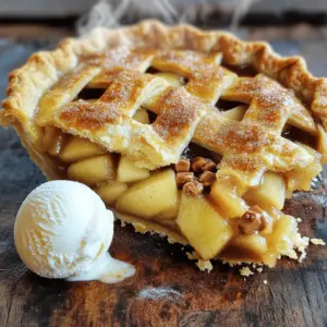 To make a tasty toffee apple pie, gather these ingredients: - 6 medium tart apples (such as Granny Smith or Bramley), peeled and thinly sliced - 1 cup packed brown sugar - 1/2 cup unsalted butter, plus extra for brushing - 1 teaspoon pure vanilla extract - 1 teaspoon ground cinnamon - 1/4 teaspoon ground nutmeg - 1 tablespoon fresh lemon juice - 1 pre-made pie crust (store-bought or homemade) - 1/4 cup toffee bits (or crushed toffee bars) - 1 tablespoon cornstarch mixed with 2 tablespoons water (optional, for thickening) - Pinch of sea salt Choose tart apples for this pie. Granny Smith apples work well because they balance the sweetness. You can also use Bramley apples, known for their soft texture. Mixing these varieties enhances flavor and texture. Store apples in a cool, dark place. Keep them in a paper bag if you want to ripen them slowly. Before preparing, wash the apples well. Peel and slice them just before you use them to keep them fresh. Having all your ingredients ready makes cooking easier. It helps you focus on the fun part: making this delicious toffee apple pie! For the full recipe, check out the detailed instructions. Start by peeling and slicing your apples. Use about six medium tart apples. I like Granny Smith or Bramley for their balance of sweet and tart. Once sliced, place the apples in a large bowl. Add one tablespoon of lemon juice to keep them fresh. Next, sprinkle in one cup of packed brown sugar, one teaspoon of ground cinnamon, and a pinch of sea salt. Toss the apples gently to coat them. Let the mixture sit for 10-15 minutes. This time helps the apples release their natural juices. In a medium saucepan, melt half a cup of unsalted butter over medium heat. When the butter is melted, stir in one teaspoon of pure vanilla extract. If you like your filling thicker, mix one tablespoon of cornstarch with two tablespoons of water in a small bowl. Add this to the melted butter, and stir for about a minute until it thickens slightly. Carefully add your apple mixture to the saucepan. Cook it for 5-7 minutes, stirring often. The apples should soften but still have some crunch. Once done, remove the saucepan from the heat and fold in a quarter cup of toffee bits. Roll out your pre-made pie crust and fit it into a pie dish. Pour the warm apple filling into the crust, spreading it evenly. You can cover the filling with a second pie crust or create a lattice top. If you use a full crust, make slits in the top to let steam escape. Brush the top with melted butter and sprinkle a bit of brown sugar for a sweet crunch. Place the pie in your preheated oven at 425°F (220°C) and bake for 20-25 minutes. The crust should turn golden, and the filling should bubble through the slits. Once baked, cool the pie for at least 30 minutes before slicing. This step helps it set up nicely. To bake a perfect pie crust, start with cold ingredients. Use ice water when mixing. This helps the fat to stay firm. A firm fat creates layers and a flaky texture. Roll the dough gently to avoid overworking it. This keeps your crust tender. Before baking, chill it in the fridge for at least 30 minutes. Chilling helps prevent shrinking. For the filling, the right thickness matters. Too thick and it won't cook well. Too thin, and it can make your crust soggy. Cook your apples just enough to soften them slightly. They will continue to cook in the oven, so leave them a bit firm. If you want a thicker filling, use cornstarch mixed with water. This will help set the filling as it bakes. To avoid a soggy bottom, start with a pre-baked crust. This gives it a head start. Also, sprinkle a thin layer of cornstarch or flour on the crust before filling. This creates a barrier. Another tip is to bake the pie on a hot baking sheet. The heat will cook the crust quickly. Finally, let the pie cool before slicing. This allows the filling to set and keeps the crust crisp. For the full recipe, check the ingredient list and instructions above. {{image_4}} You can switch up the sweetness in your toffee apple pie. Instead of brown sugar, try using maple syrup or honey. These options add a unique flavor. You can also use coconut sugar for a lower glycemic index. If you want a hint of spice, add a touch of ginger or clove for warmth. The type of apples you use changes the pie's taste. Granny Smith apples bring tartness, while Honeycrisp apples offer sweetness. For a balanced flavor, mix tart and sweet apples. Try using Fuji or Braeburn apples for a juicy bite. Each apple type gives a different texture and taste, so experiment to find your favorite. Making this pie gluten-free is simple. Use a gluten-free pie crust or make one from almond or oat flour. For a vegan version, swap butter for coconut oil or vegan butter. Replace the eggs with flaxseed meal mixed with water for binding. You can ensure everyone enjoys this pie, regardless of dietary needs. To store leftover pie, let it cool completely. Cover it with plastic wrap or foil. You can also place it in an airtight container. This will keep the pie fresh for up to three days in the fridge. If you want to keep it longer, consider freezing it. To reheat your pie, preheat the oven to 350°F (175°C). Remove the pie from the fridge and let it sit for about 15 minutes. This helps it warm evenly. Place the pie in the oven for 15-20 minutes. The crust should become crisp, and the filling will warm up. If you want to freeze your pie, wrap it tightly in plastic wrap and then in aluminum foil. This helps prevent freezer burn. You can freeze the pie for up to three months. To bake, thaw it overnight in the fridge. Then, bake it at 350°F (175°C) for about 30-40 minutes. Enjoy your Toffee Apple Pie whenever you like! For a full recipe, check the previous sections. For Toffee Apple Pie, I recommend using tart apples. Granny Smith or Bramley apples work great. They hold their shape well during baking. Their tartness balances the sweet toffee flavor. Other good choices include Honeycrisp or Fuji apples for added sweetness. Mixing different apple types can enhance the flavor and texture. Yes, you can make Toffee Apple Pie ahead of time! You can prepare the filling a day in advance. Store it in the fridge until you are ready to bake. Just remember to assemble the pie with the crust before baking. This keeps the crust fresh and flaky. You can also bake it a day early. Just reheat it in the oven before serving. To prevent burning, keep an eye on the baking time. Set a timer for 20 minutes, then check the pie. If the crust browns too fast, cover it with foil. This helps protect the crust while the filling cooks. Also, ensure your oven temperature is correct. An oven thermometer can help with this. You now have everything you need to make a great Toffee Apple Pie. We covered the best apples for flavor, how to prep and cook the filling, and tips for a perfect crust. Plus, I shared some fun variations and storage tips. Remember, experimenting can lead to tasty surprises! Whether you stick to the classic or try something new, enjoy every slice. Happy baking!