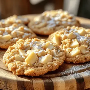 - 1 cup unsalted butter, softened to room temperature - 1 cup packed brown sugar - 1/2 cup granulated sugar - 2 large eggs, at room temperature - 1 teaspoon pure vanilla extract - 2 1/2 cups all-purpose flour - 1 teaspoon baking soda - 1/2 teaspoon fine salt - 1 teaspoon ground cinnamon - 1 cup apples, peeled and finely diced (approximately 1 large apple) - 1/2 cup rolled oats - 1/2 cup chopped walnuts or pecans (optional) - For the Crumb Topping: - 1/2 cup brown sugar - 1/2 cup all-purpose flour - 1/4 cup cold unsalted butter, diced into small cubes To make these cookies, you will need: - Mixing bowls - Hand mixer or stand mixer - Whisk - Spatula - Cookie scoop or tablespoon - Parchment paper - Baking sheet - Wire rack You can swap some ingredients based on your taste or needs: - Use coconut oil instead of unsalted butter for dairy-free cookies. - Maple syrup can replace brown sugar for a unique flavor. - Almond flour or gluten-free flour can make these cookies gluten-free. - If you don’t have apples, pears can work well in this recipe. These simple swaps let you enjoy this tasty treat while catering to your dietary needs. If you want to see the full process, check out the Full Recipe. Before you start, gather all your ingredients. You will need butter, sugars, eggs, flour, baking soda, salt, cinnamon, apples, oats, and nuts. Make sure to preheat your oven to 350°F (175°C). Line your baking sheet with parchment paper. This will help your cookies bake evenly. 1. Cream the Butter and Sugars: In a large bowl, beat the softened butter with brown sugar and granulated sugar. Mix until the blend is light and fluffy. This should take about 3-4 minutes. 2. Incorporate Eggs and Vanilla: Add eggs one at a time. Mix well after each addition. Then, add the vanilla extract and combine everything fully. 3. Mix Dry Ingredients: In a separate bowl, whisk together flour, baking soda, salt, and cinnamon. This helps distribute the dry ingredients evenly. Gradually add this mixture to the wet ingredients. Stir until just blended, but don’t overmix. 4. Add the Apple and Oats: Gently fold in the diced apples and rolled oats. If you want, add chopped walnuts or pecans. A spatula works best to keep the apples intact. 5. Prepare the Crumb Topping: In a small bowl, mix brown sugar and flour for the topping. Add cold butter, using a fork or your fingers to mix until the mix looks like coarse crumbs with small lumps. 6. Shape the Cookies: Use a cookie scoop or a tablespoon to drop dough onto the lined baking sheet. Space them about 2 inches apart to allow for spreading. 7. Apply the Crumb Topping: Sprinkle the crumb topping over each cookie dough ball. Press it down gently to make sure it sticks. 8. Bake the Cookies: Place the baking sheet in the oven. Bake for 12-15 minutes. Watch closely until the edges turn golden brown. The centers should remain soft. After baking, let the cookies cool on the baking sheet for about 5 minutes. Then, transfer them to a wire rack to cool completely. For a great presentation, serve the cookies warm on a wooden platter. Dust with powdered sugar or drizzle warm caramel sauce on the side. These steps make your cookies look and taste amazing! For the full recipe, see the instructions above. Start with room temperature butter. This helps your cookies blend well. Use fresh ingredients for the best taste. Measure your flour correctly. Too much flour can dry out the cookies. Use a cookie scoop for even size. This makes baking time consistent. Always line your baking sheet with parchment paper. This keeps cookies from sticking and helps with easy cleanup. Add a pinch of nutmeg for warmth. This balances with the cinnamon. Try using different apple types. Tart apples like Granny Smith add a nice contrast. Consider adding lemon zest for brightness. It lifts the flavors in the cookies. You can mix in chocolate chips for a sweet twist. They melt beautifully and add richness. Don’t skip chilling the dough if it’s too soft. This helps prevent spreading while baking. Avoid overmixing the dough. This can make the cookies tough. Watch your baking time closely. If you leave them too long, they will dry out. Lastly, don’t forget the crumb topping. It adds crunch and flavor that makes these cookies special. {{image_4}} You can make these cookies gluten-free with a simple swap. Use gluten-free flour instead of all-purpose flour. Opt for a blend that has a good texture. Some brands work better than others, so test a few to find your favorite. The cookies will still taste great with this change! Want to make these cookies vegan? Replace butter with coconut oil or vegan butter. Use flax eggs instead of regular eggs. To make one flax egg, mix 1 tablespoon of ground flaxseed with 2.5 tablespoons of water. Let it sit for a few minutes to thicken. These swaps will keep the cookies moist and delicious. You can use many types of apples in this recipe. Each variety adds a unique flavor. For a tart taste, use Granny Smith apples. For a sweeter cookie, try Honeycrisp or Fuji apples. Mixing different apples can create a fun flavor twist. Experiment to find your favorite blend! For the full recipe, check out the entire guide. Enjoy baking! To keep your cookies fresh, store them in an airtight container. This helps them stay soft and moist. You can layer parchment paper between cookies to prevent sticking. For best results, keep them at room temperature. If you want to save some cookies for later, freezing is a great option. First, let the cookies cool completely. Then, place them in a single layer on a baking sheet. Freeze for about one hour. Once frozen, transfer them to a freezer bag. Remove as much air as you can before sealing. You can freeze them for up to three months. These apple crumb cookies taste best within a week. After that, they may dry out. If stored properly, they can last up to two weeks at room temperature. For frozen cookies, you can enjoy them for up to three months. Just thaw them overnight in the fridge before serving. For the full recipe, check the link above. To make your Apple Crumb Cookies chewier, use more brown sugar. Brown sugar has more moisture than white sugar. You can also add an extra egg yolk, which helps with moisture. Be careful not to overbake them; take them out when they are just set. This will keep them soft and chewy. Yes, you can use other fruits! Pears, peaches, or even berries work well. Just make sure to cut the fruit small, like you do with apples. Each fruit will give the cookies a unique flavor. Experiment and find your favorite mix! The best way to soften butter fast is to cut it into small cubes. Spread the cubes on a plate and let them sit at room temperature for about 10-15 minutes. You can also microwave the butter in short bursts. Just make sure to check it often to avoid melting. This blog post shared the key steps to making delicious Apple Crumb Cookies. We covered ingredients, tools, and substitutions. I provided detailed instructions to guide your baking. You learned essential tips to avoid common mistakes and enhance flavors. We also explored tasty variations, storage tips, and answered common questions. Baking is fun and rewarding. With these steps, you can create amazing cookies. Enjoy your baking journey!