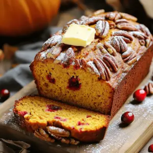 To make Cranberry Pecan Pumpkin Bread, you will need the following ingredients: - 1 cup canned pumpkin puree - 1/2 cup vegetable oil - 3/4 cup packed brown sugar - 1/2 cup granulated sugar - 3 large eggs - 2 cups all-purpose flour - 1 teaspoon baking soda - 1/2 teaspoon baking powder - 1 teaspoon ground cinnamon - 1/2 teaspoon ground nutmeg - 1/2 teaspoon salt - 1 cup fresh or dried cranberries - 1 cup pecans, chopped These ingredients combine to create a moist, flavorful bread. The pumpkin gives it a rich texture, while the cranberries add tartness. Pecans bring a nice crunch, making every slice a treat. When choosing your ingredients, opt for high-quality canned pumpkin. It has a deep, sweet flavor that shines in the bread. Fresh cranberries can also work well if you prefer a pop of tartness. Don't forget to chop your pecans for even distribution in the batter. If you want to make this bread even more special, look for organic or locally sourced ingredients. This not only enhances the taste but also supports sustainable farming practices. You can find the full recipe to guide you through the steps. Set your oven to 350°F (175°C). This temperature helps the bread bake evenly. Prepare a 9x5-inch loaf pan by greasing it lightly with butter or oil. This prevents sticking and makes it easy to remove the bread later. In a large bowl, combine 1 cup of canned pumpkin puree, 1/2 cup of vegetable oil, 3/4 cup of brown sugar, and 1/2 cup of granulated sugar. Use a whisk to blend these until smooth. Mixing well ensures all flavors come together nicely. Add 3 large eggs one at a time to the pumpkin mixture. Whisk thoroughly after each egg. This step helps create a fluffy texture in the bread. In a separate bowl, whisk together 2 cups of all-purpose flour, 1 teaspoon of baking soda, 1/2 teaspoon of baking powder, 1 teaspoon of ground cinnamon, 1/2 teaspoon of ground nutmeg, and 1/2 teaspoon of salt. Mixing these dry ingredients well is key to a great rise. Gradually add the dry mixture to the wet mixture. Stir gently with a spatula or wooden spoon until just combined. Be careful not to overmix, as this can make the bread dense. Gently fold in 1 cup of cranberries and 1 cup of chopped pecans. This adds texture and flavor to each slice. Ensure they are evenly distributed throughout the batter. Pour the batter into the prepared loaf pan. Use a spatula to smooth the top. This helps the bread bake evenly and look nice when it’s done. Place the loaf pan in the preheated oven. Bake for about 60 to 70 minutes. To check if it's done, insert a toothpick into the center. It should come out clean. If the top browns too quickly, cover it loosely with aluminum foil for the last 15 minutes. Once baked, remove the bread from the oven. Let it cool in the pan for about 10 minutes. Then, transfer it to a wire rack to cool completely before slicing. Enjoy your Cranberry Pecan Pumpkin Bread! For the full recipe, refer back to the ingredients section. To bake the best Cranberry Pecan Pumpkin Bread, preheat your oven to 350°F (175°C). This ensures even cooking. Use a 9x5-inch loaf pan and grease it well. This helps the bread come out cleanly. Always measure your ingredients accurately. This step is key for great texture. To keep your bread light, mix your wet and dry ingredients gently. Overmixing can lead to a heavy loaf. Also, make sure to check your baking soda and powder for freshness. Old leavening agents can cause dense bread. Lastly, let your batter rest for a few minutes before baking. This helps the flavors meld. Enjoy your bread warm from the oven. A pat of butter adds richness. You can also dust it with powdered sugar for a sweet touch. For a fun twist, serve it with cream cheese. It pairs well with coffee or tea. You could slice it for breakfast or as a snack. For a special occasion, add a side of cranberry sauce. For the full recipe, check out the detailed instructions above. {{image_4}} You can change this recipe by adding different nuts or fruits. Try walnuts or almonds for a new flavor. You can also use chocolate chips for a sweet twist. If you prefer, swap cranberries for raisins or dried cherries. You can even add spices like ginger or cloves for extra warmth. If you want to use less sugar, try honey or maple syrup. These sweeteners add flavor and moisture. You can also use coconut sugar for a lower glycemic index. Just remember, using liquid sweeteners may require less oil in your mix. For a gluten-free version, use almond flour or coconut flour. These flours give the bread a unique texture. You may need to add extra eggs or a binding agent like flaxseed meal. Ensure your baking powder is gluten-free, too. This way, everyone can enjoy a slice of this tasty bread. For the full recipe, check out the detailed instructions above. To keep your cranberry pecan pumpkin bread fresh, store it in an airtight container. You can also wrap it in plastic wrap. This helps prevent the bread from drying out. Place it in a cool, dry spot in your kitchen. If you have sliced the bread, make sure to separate the slices with parchment paper. This will keep them from sticking together. Freezing is a great way to save your bread for later. Start by letting the bread cool completely. Once cool, wrap it tightly in plastic wrap. Then, place it in a freezer-safe bag or container. Be sure to remove as much air as possible before sealing. You can freeze the bread for up to three months. To enjoy, simply thaw it in the fridge overnight or at room temperature for a few hours. Homemade cranberry pecan pumpkin bread lasts about 5 days at room temperature. If you store it in the fridge, it can last up to a week. Keep an eye out for any signs of mold or unusual smells. If the bread starts to feel dry, slice and toast it. This can bring back some moisture and flavor. For the best taste, enjoy it fresh or within a few days of baking. For the full recipe, check back to create this delicious treat! You can use walnuts or almonds instead of pecans. Both nuts add crunch. If you want a nut-free option, you can skip the nuts altogether. Sunflower seeds are a great alternative too. They bring a nice texture without nuts. Yes, you can make this recipe vegan! Replace the eggs with flax eggs. To make one flax egg, mix one tablespoon of ground flaxseed with three tablespoons of water. Let it sit for five minutes to thicken. You can also use vegetable oil instead of eggs for moisture. To check if your bread is done, insert a toothpick into the center. If it comes out clean, the bread is ready. If there's batter on it, let it bake for a few more minutes. The top should be golden brown and spring back when touched. Yes, you can use fresh cranberries! Fresh cranberries will add a tart flavor. If you use them, you might want to add a little extra sugar to balance the tartness. Just chop them coarsely and fold them into the batter like dried ones. You can serve this bread warm or at room temperature. Slice it and add a pat of butter for a warm, rich taste. For a fun twist, dust the top with powdered sugar. This bread is perfect for breakfast, snacks, or gatherings. Enjoy every bite! For the full recipe, check out the details above. This blog post covered how to make delicious Cranberry Pecan Pumpkin Bread. You learned about the ingredients, steps, and baking tips for great results. I shared storage methods and answered common questions about the recipe. With these tips, baking this bread will be easy and fun. Enjoy it fresh or share it with friends. Happy baking!