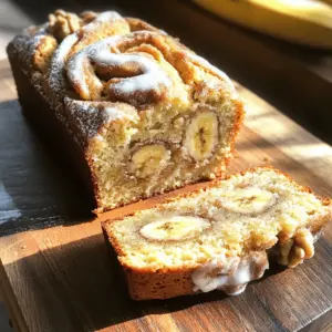 - 3 ripe bananas, thoroughly mashed - 1/2 cup unsalted butter, melted - 3/4 cup packed brown sugar - 1/4 cup granulated sugar - 2 large eggs - 1 teaspoon pure vanilla extract - 1 teaspoon baking soda - 1/4 teaspoon fine sea salt - 1 1/2 cups all-purpose flour - 1 teaspoon ground cinnamon - 1/2 cup chopped walnuts (optional) - For the Cinnamon Swirl: - 1 tablespoon ground cinnamon - 1/4 cup packed brown sugar - Prep Time: 15 minutes - Cook Time: 55-65 minutes - Total Time: 1 hour 10 minutes - Yields: 10 servings To create this delightful treat, you need a handful of simple ingredients. Start with three ripe bananas. They should be soft and sweet. This is key for flavor. Next, use half a cup of unsalted butter. It should be melted to blend well. You will need both brown and granulated sugar. Use three-quarters of a cup of brown sugar and a quarter cup of granulated sugar. This mix gives the bread depth and sweetness. Add two large eggs and one teaspoon of pure vanilla extract. These ingredients help bind everything together. For the dry mix, grab one teaspoon of baking soda and a quarter teaspoon of fine sea salt. Combine these with one and a half cups of all-purpose flour. This mix gives structure to the bread. Cinnamon is a vital flavor in this recipe. Use one teaspoon of ground cinnamon. If you want crunch, add half a cup of chopped walnuts. They are optional, but I love the texture they add. For the cinnamon swirl, take one tablespoon of ground cinnamon and a quarter cup of packed brown sugar. This swirl makes the bread taste like a warm cinnamon roll. Now you are ready to bake! Remember to check out the Full Recipe for step-by-step guidance. Enjoy the process! - Preheat to 350°F (175°C), prepare a 9x5 inch loaf pan. - Combine melted butter with mashed bananas, mix until smooth. - Incorporate brown sugar, granulated sugar, eggs, and vanilla. - Whisk together baking soda, salt, and flour, then fold into wet mixture. - Mix cinnamon and brown sugar for the swirl. - Layer half of the batter in the pan, sprinkle cinnamon mix, top with remaining batter and swirl. - Add chopped walnuts on top. - Bake in preheated oven and check for doneness with a toothpick. - Cool in the pan for 10 minutes then transfer to a wire rack. To make perfect banana bread, avoid overmixing the banana mixture. Mixing too much can make the bread tough. Stir the batter just until you see no dry flour. This keeps it light and fluffy. Also, use room temperature eggs for better integration. Cold eggs can cause the batter to clump. You can enhance the flavor by adding vanilla beans. These tiny seeds add a rich taste. Another fun idea is to experiment with different nuts or chocolate chips. Walnuts bring a nice crunch. Chocolate chips add sweetness and melt in your mouth. For a stunning presentation, serve your banana bread sliced on a rustic wooden board. This makes it look inviting. You can also drizzle a simple glaze made from powdered sugar and milk. This adds elegance and a touch of sweetness. Enjoy showing off your delicious creation! {{image_4}} You can easily add a twist to your banana bread by incorporating chocolate chips. Use about 1 cup of semi-sweet or dark chocolate chips. Stir them into the batter before layering it into the pan. The chocolate melts as it bakes, creating gooey pockets of sweetness. It pairs perfectly with the cinnamon flavor. If you love chocolate, this version will become a favorite. If you need a nut-free option, simply leave out the walnuts. You can also replace them with seeds, like sunflower or pumpkin seeds. This keeps the texture crunchy without using nuts. It’s a great way to please those with nut allergies. Plus, it adds a nutty flavor without the nuts. To make a healthier version, swap some of the all-purpose flour for whole wheat flour. Using half whole wheat and half all-purpose keeps the bread soft. It also boosts the fiber content. You can enjoy a guilt-free slice without losing that delicious taste. This simple change can make your treat a bit better for you. Store your cinnamon roll banana bread in an airtight container. Keep it at room temperature. This keeps it fresh for a few days. If you do not finish it in that time, consider freezing some. To freeze, wrap slices in plastic wrap. Place them in a freezer-safe bag. This method helps keep the bread moist and tasty. You can enjoy it later without losing flavor. To reheat, use a microwave or an oven. For the microwave, heat for 10-15 seconds. If using an oven, preheat it to 350°F (175°C) and warm the bread for about 5-10 minutes. This restores its warmth and deliciousness. - Yes, ensure they are thawed and well-mashed before use. Frozen bananas work great! - Insert a toothpick in the center; it should come out clean. This is a simple test. - Yes, adjust baking time to around 30-40 minutes for mini loaves. They bake faster. - No, nuts are optional but add texture and flavor. You can skip them if you prefer. - Increase the cinnamon amount in the batter and swirl. It will be more flavorful and aromatic. - Ensure you’re not overmixing and check the baking soda’s freshness. Both can affect the texture. - Please refer to the instructions section above for the Full Recipe of Cinnamon Roll Banana Bread . You’ve now learned how to make delicious Cinnamon Roll Banana Bread. With simple ingredients and easy steps, baking this treat is fun and rewarding. Remember, mix gently and don’t skip the cinnamon swirl. It adds so much flavor! Store your bread well to enjoy it longer. Use your creativity with variations and toppings. Baking this bread is a great way to use ripe bananas. Enjoy sharing it with friends and family or savor every slice yourself! Happy baking!