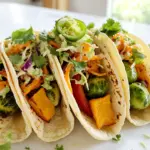 For the best fall veggie tacos, I like to use: - 1 medium butternut squash, peeled and diced - 1 red bell pepper, sliced - 1 cup Brussels sprouts, thinly sliced These vegetables give a lovely mix of sweet and savory flavors. The butternut squash adds creaminess. The red bell pepper brings brightness. Brussels sprouts add a nice crunch. To make the chili lime slaw, gather: - 2 cups green cabbage, finely shredded - 1 carrot, grated - 1 jalapeño, finely sliced (remove seeds for less heat) - 3 tablespoons fresh lime juice - 1 tablespoon honey - 1 teaspoon chili powder - Salt to taste - Fresh cilantro, for garnish This slaw pairs well with the tacos. The lime juice gives it a fresh kick. Honey adds a touch of sweetness to balance the heat. For seasoning and tortillas, you will need: - 1 tablespoon olive oil - 1 teaspoon smoked paprika - 1 teaspoon cumin - Salt and pepper to taste - 8 small corn tortillas The olive oil helps the veggies roast nicely. Smoked paprika and cumin add depth to the flavor. Corn tortillas are perfect for holding all the goodness! Start by preheating your oven to 400°F (200°C). This ensures your veggies roast evenly. In a large bowl, combine the diced butternut squash, sliced red bell pepper, and thinly sliced Brussels sprouts. These colorful veggies bring great taste and nutrition. Drizzle one tablespoon of olive oil over them. Add one teaspoon of smoked paprika, one teaspoon of cumin, salt, and pepper. Toss everything together until the veggies are well coated. Spread the mixture on a baking sheet lined with parchment paper. Roast them for about 25-30 minutes. Toss the veggies halfway through for even cooking. They will turn tender and caramelized, bringing out their natural sweetness. While your veggies roast, it’s time to prepare the chili lime slaw. Grab a large bowl and combine two cups of finely shredded green cabbage, one grated carrot, and one sliced jalapeño. If you prefer less heat, remove the seeds from the jalapeño. In a small bowl, whisk together three tablespoons of fresh lime juice, one tablespoon of honey, one teaspoon of chili powder, and a pinch of salt. Pour this tangy dressing over the slaw mix and toss it all together. This slaw adds a zesty crunch to your tacos. Once the veggies are roasted and the slaw is ready, it’s time to assemble your tacos. Warm eight small corn tortillas on a skillet over medium heat. Heat them for about 30 seconds on each side until they are pliable. To build your taco, add a generous helping of the roasted veggies to each tortilla. Then, top it off with a handful of chili lime slaw. For an extra touch, garnish with fresh cilantro. This brings a burst of flavor and color to each bite! Roasting veggies brings out their natural sweetness. Start by preheating your oven to 400°F (200°C). Cut your butternut squash, red bell pepper, and Brussels sprouts into even pieces. This helps them cook evenly. Toss the veggies with olive oil, smoked paprika, cumin, salt, and pepper in a bowl. Spread them out on a lined baking sheet. Roast for 25-30 minutes. Don’t forget to stir them halfway through. This will help them brown and caramelize nicely. You can add your own twist to the chili lime slaw. Try adding sliced radishes or diced bell peppers for crunch. Want more heat? Add more jalapeño or some hot sauce. If you prefer a sweeter slaw, increase the honey a bit. Fresh herbs like parsley or mint can also brighten the slaw. Just make sure to toss everything well in the dressing to get the best flavor. Warming your tortillas makes them soft and foldable. Use a skillet over medium heat. Place each tortilla in the skillet for about 30 seconds on each side. You can also wrap them in a damp paper towel and microwave them for about 15-20 seconds. This keeps them warm and soft. Avoid overheating, as this can make them brittle. Warm tortillas will hold all your tasty fillings beautifully! {{image_2}} You can change up the veggies in your tacos. Think about using sweet potatoes instead of butternut squash. Zucchini and eggplant also work well. Try adding carrots or parsnips for extra crunch. Seasonal veggies keep your tacos fresh and exciting. You can mix and match based on what you find at your local market. The key is to pick vegetables you enjoy. If you want to switch up the slaw, there are many options. A yogurt-based dressing can add creaminess. You can mix Greek yogurt with lime juice and some spices. Another option is a vinegar-based dressing. Use apple cider vinegar, olive oil, and a little sugar for a tangy twist. Each dressing gives the slaw a unique taste. Feel free to experiment until you find your favorite. For meat lovers, adding protein is easy. Grilled chicken or shrimp can make your tacos heartier. You can also use ground beef or turkey seasoned with similar spices. If you want a smoky flavor, try adding pulled pork. To keep the meal balanced, add the meat on top of the veggies. This way, you still get the great taste of fall veggies with a protein boost. To store your leftover tacos, place them in an airtight container. Keep the tacos separate from the slaw. This helps keep the tortillas from getting soggy. You can store them in the fridge for up to three days. When you’re ready to enjoy your tacos again, reheat them in a skillet. Heat the skillet over medium heat. Add the tacos for about two minutes on each side. This warms them up and keeps them crispy. You can also use the microwave. Just heat them for 30 seconds, but the texture may not be as good. For the slaw, store it in a separate airtight container. It stays fresh for two days in the fridge. If you notice any water in the container, drain it off. This keeps the slaw crunchy and tasty. You can also add a little extra lime juice when serving to refresh the flavors. Yes, you can make these tacos ahead of time. First, roast the veggies and cool them. Store them in the fridge in an airtight container. You can prepare the chili lime slaw as well. Just keep the dressing separate until you are ready to serve. This way, the slaw stays fresh. Assemble the tacos just before serving for the best taste. If you want to replace honey, use maple syrup or agave nectar. Both options add sweetness without changing the slaw’s taste much. You can also try brown sugar. Just mix it with the lime juice well so it dissolves. This keeps the slaw flavorful. The spice level of these tacos depends on the jalapeño. If you remove the seeds, they will be milder. If you want more heat, add some seeds back in. You can also use a different pepper, like a serrano, for extra kick. Adjust the amount to your liking for the perfect spice. In this post, we explored taco ingredients, like fresh veggies and zesty slaw. I shared step-by-step instructions for prepping, making, and assembling your tacos. You learned tips for roasting, customizing slaw, and warming tortillas. We also discussed variations, including seasonal veggies and meat options. Lastly, I provided storage advice and answered common questions. Making these tacos can be easy and fun. Enjoy the flavors and let your creativity shine!