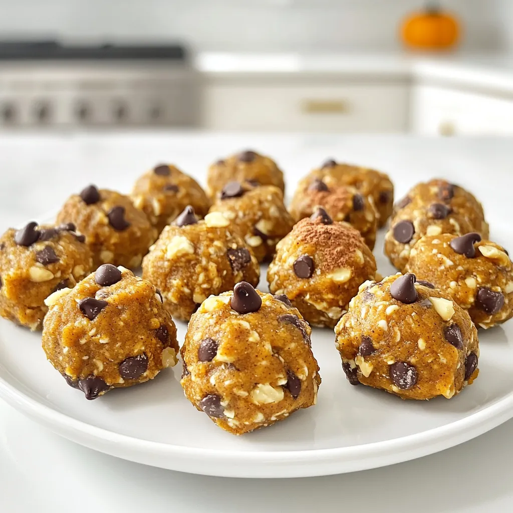 To make these tasty Peanut Butter Pumpkin Energy Bites, gather these ingredients: - 1 cup rolled oats - 1/2 cup creamy peanut butter - 1/2 cup canned pumpkin puree - 1/4 cup honey or maple syrup - 1 teaspoon vanilla extract - 1 teaspoon pumpkin pie spice - 1/4 cup mini chocolate chips (optional) - 1/4 cup chopped nuts (almonds or walnuts, optional) These simple ingredients come together for a healthy, no-bake snack. You can swap out some ingredients to fit your needs. Try the following: - Use crunchy peanut butter for extra texture. - Replace honey with agave syrup for a vegan option. - Substitute pumpkin puree with sweet potato puree for a different taste. - For nut-free bites, skip the nuts and chocolate chips. These changes keep the bites tasty while meeting dietary needs. Each energy bite provides a great mix of nutrients. Here’s the breakdown per bite: - Calories: 110 - Protein: 3g - Carbohydrates: 15g - Fat: 5g - Fiber: 2g - Sugar: 4g These bites not only taste good but also offer energy for your day. To make these peanut butter pumpkin energy bites, gather all your ingredients first. This step saves time and makes cooking more fun. You will need rolled oats, creamy peanut butter, canned pumpkin puree, honey or maple syrup, vanilla extract, pumpkin pie spice, and optional add-ins like chocolate chips or nuts. In a large mixing bowl, combine these ingredients. First, add 1 cup of rolled oats, 1/2 cup of peanut butter, and 1/2 cup of pumpkin puree. Next, pour in 1/4 cup of honey or maple syrup. Then, add 1 teaspoon of vanilla extract and 1 teaspoon of pumpkin pie spice. Mix everything well. You want a sticky dough that holds together. If you like, fold in 1/4 cup of mini chocolate chips or chopped nuts for extra crunch. Now it’s time to shape the mixture. Take a small amount of the dough and roll it into a ball, about 1 inch wide. Keep your hands slightly damp to avoid sticking. Place each ball on a baking sheet lined with parchment paper. Once you’ve formed all the bites, refrigerate them for at least 30 minutes. This helps them firm up. After chilling, store them in an airtight container in the fridge. Enjoy these tasty snacks for a quick boost anytime! To get the best texture, use creamy peanut butter. It blends well with the other ingredients. Make sure to measure your oats carefully. Too many oats can make the bites dry. If your mix feels too sticky, add a bit more oats. If it’s too dry, mix in a little water or extra pumpkin puree. To boost flavor, try adding a pinch of salt. It makes the sweetness pop. You can also swap pumpkin pie spice for cinnamon or nutmeg. If you love chocolate, add more mini chocolate chips. Nuts like almonds or walnuts add a nice crunch. Feel free to experiment with flavors to find your favorite mix! One mistake is not mixing well enough. Make sure everything is combined for even flavor. Don’t skip the chilling step. If you don’t chill the bites, they may fall apart. Lastly, don’t rush the rolling. Take your time to form nice, even balls for a great look and taste. {{image_2}} You can change the flavor of your peanut butter pumpkin energy bites easily. Try using almond butter instead of peanut butter for a nutty twist. You can replace the pumpkin pie spice with cinnamon or nutmeg for a new taste. If you want a sweeter bite, add more honey or maple syrup. You can also mix in dried fruit like cranberries or raisins for added flavor. These energy bites can fit into many diets. To make them gluten-free, ensure you use certified gluten-free oats. For a vegan option, swap honey for maple syrup. You can also use a plant-based peanut butter that has no added sugars. This way, everyone can enjoy these tasty treats without worry. Add-ins can change the texture and taste of your energy bites. Consider including mini chocolate chips for sweetness. Chopped nuts like almonds or walnuts add crunch. You can also fold in seeds like chia or flaxseeds for extra nutrition. For a fun topping, roll the bites in shredded coconut or cocoa powder. These options keep your snacks exciting and full of flavor! To keep your Peanut Butter Pumpkin Energy Bites fresh, store them in an airtight container. This helps keep moisture out and keeps them from drying out. Place a piece of parchment paper between layers if you stack them. This prevents them from sticking together. You can also use reusable silicone bags for a more eco-friendly choice. These energy bites last up to a week in the fridge. After that, they may lose their texture and flavor. To check for freshness, look for any changes in smell or appearance. If they look or smell off, it's best to toss them out. If you want to keep these bites for longer, freezing is a great option. Place them in a single layer on a baking sheet until solid. Once frozen, transfer them to an airtight container or freezer bag. They can stay in the freezer for up to three months. When you're ready to eat, just thaw them in the fridge or at room temperature. Enjoy a tasty snack anytime! Yes, you can use natural peanut butter. It adds a rich taste. Natural peanut butter has no added sugar or oils, making it a healthy choice. Just note that the texture may be a bit different. Natural peanut butter can be thinner, so your energy bites might be softer. If you want a firmer bite, add a bit more oats. To lower the sugar, swap honey for a sugar-free syrup. You can also reduce the amount of honey or syrup used. Another option is to add unsweetened cocoa powder for flavor without sugar. This keeps the bites tasty while cutting sugar content. You could also rely on the natural sweetness of pumpkin to boost flavor. Yes, these energy bites are perfect for meal prep. They are easy to make and store well. You can prepare a batch on a Sunday and enjoy them all week. Just keep them in an airtight container in the fridge. They stay fresh for up to a week. Plus, they make a great snack for busy days. You learned about making tasty energy bites using simple ingredients. We covered substitutions and their nutritional benefits. The step-by-step guide made it easy to mix and form them. I shared tips for perfect texture and flavor, plus some common mistakes to avoid. You also discovered fun flavor variations and dietary modifications. Finally, we discussed how to store these bites for freshness. Energy bites are a quick and healthy snack you can enjoy anytime. Use this guide to make them your own!