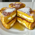 To make Pumpkin Cream Cheese Stuffed French Toast, gather these items: - 8 slices of thick-cut bread (like brioche or challah) - 1 cup pumpkin puree - 8 oz cream cheese, softened - 1/4 cup brown sugar - 1 tsp vanilla extract - 1 tsp pumpkin pie spice - 4 large eggs - 1 cup milk - 1 tsp cinnamon - 1/4 tsp nutmeg - 1 tbsp butter for frying - Maple syrup for serving - Powdered sugar for garnish You can customize your French toast with these tasty toppings: - Whipped cream - Chopped nuts (like pecans or walnuts) - Fresh fruit (like banana slices or berries) - A sprinkle of more pumpkin pie spice Choosing the right bread makes a big difference. The best types are: - Brioche: Soft and rich, it absorbs flavors well. - Challah: Slightly sweet and fluffy, perfect for French toast. - French bread: Offers a nice crust and can hold the filling. - Texas toast: Thick and sturdy, great for stuffing. Start by grabbing a large mixing bowl. Add one cup of pumpkin puree. Next, include eight ounces of softened cream cheese. It should be nice and soft for easy mixing. Then, mix in a quarter cup of brown sugar. This adds sweetness to our filling. Don’t forget a teaspoon of vanilla extract for flavor. Finally, add a teaspoon of pumpkin pie spice. This spice brings a warm, cozy flavor. Mix everything until smooth and creamy. Take four slices of thick-cut bread, like brioche or challah. Spread a generous layer of your pumpkin cream cheese mixture on each slice. Make sure to cover the bread well. Now, take the remaining four slices and place them on top. Press down gently to form sandwiches. This step is key to holding all that delicious filling inside. In a bowl, whisk together four large eggs, one cup of milk, one teaspoon of cinnamon, and a quarter teaspoon of nutmeg. This mix will coat our sandwiches. Heat a skillet or griddle over medium heat. Add a tablespoon of butter until it melts. Dip each sandwich into the egg mixture, coating both sides. Let the excess mixture drip off. Place the sandwiches on the skillet and cook for about three to four minutes per side. Look for a golden brown color. Adjust the heat if they start to burn. Once cooked, keep them warm while you finish the rest. Serve warm with maple syrup and a dusting of powdered sugar for a sweet touch. To make your Pumpkin Cream Cheese Stuffed French Toast shine, use fresh ingredients. Choose ripe pumpkin puree for a deep flavor. I love adding a pinch of salt to the cream cheese mixture. It helps balance the sweetness. Also, let the cream cheese soften enough. This makes it easier to blend with the pumpkin. One common mistake is using stale bread. Fresh, thick-cut bread works best. If your bread is too thin, it may fall apart. Another mistake is not cooking over medium heat. Too high heat can burn the outside while the inside stays raw. Also, don’t skip letting excess egg mixture drip off. This helps prevent soggy French toast. You can easily customize this recipe to fit your taste. Try adding chocolate chips to the cream cheese filling for a sweet twist. If you like nuts, mix in some chopped pecans or walnuts. For a spicier kick, add more pumpkin pie spice or a dash of cayenne. You can even swap out the maple syrup for honey or agave syrup. {{image_2}} Pumpkin Cream Cheese Stuffed French Toast shines in the fall. However, you can change it for other seasons. In winter, try adding peppermint extract to the cream cheese mix. For spring, use fresh strawberries instead of pumpkin. In summer, swap pumpkin for ripe bananas or berries. Each change gives a new twist to a classic dish. You can easily adapt this recipe to fit different diets. For gluten-free French toast, use gluten-free bread. Many brands offer tasty options that hold up well. For a dairy-free version, replace cream cheese with vegan cream cheese. You can also use almond milk instead of regular milk. These swaps keep the dish rich and creamy without dairy. While pumpkin pie spice is a star, other spices work well too. Try adding cardamom for a warm flavor. You can also use allspice for a hint of sweetness. If you like heat, a pinch of ginger can add a nice kick. Be bold and experiment with your favorite spices for a unique taste. After making your Pumpkin Cream Cheese Stuffed French Toast, let it cool. Place the leftover slices in an airtight container. Keep it in the fridge for up to three days. This keeps the flavors fresh and tasty. When you're ready to eat, you can enjoy it warm again. To freeze your stuffed French toast, first, let it cool completely. Then, wrap each slice tightly in plastic wrap. Place wrapped slices in a freezer-safe bag. They can last up to two months in the freezer. This is a great way to save leftovers for later. When you want to reheat, you have a few options. For the best results, use the oven. Preheat it to 350°F (175°C). Place the toast on a baking sheet for about 10-15 minutes. If using a microwave, heat each slice for about 30 seconds. Check if it's warm enough. Enjoy your tasty dish just like fresh! Yes, you can prepare the pumpkin cream cheese mix a day before. Store it in the fridge. You can also assemble the sandwiches ahead of time. Just keep them in the fridge until you are ready to cook. This can save you time in the morning. You can serve this dish with many tasty sides. Here are some ideas: - Fresh fruit like bananas, berries, or apples - Crispy bacon or sausage links - Yogurt for a creamy side - Whipped cream for added sweetness - A sprinkle of chopped nuts for crunch These items add flavor and color to your plate. Look for a golden-brown color on each side. You can gently press down on the toast. If it feels firm and springs back, it is ready. If you cut into it, the inside should feel warm and soft. Make sure the cream cheese is heated through, too. In this post, we covered the tasty recipe for Pumpkin Cream Cheese Stuffed French Toast. We discussed the ingredients, cooking methods, and fun variations. Remember to try different toppings and breads for a unique twist. Avoid common mistakes to get the best flavor. Store leftovers properly so they stay fresh. With these tips, you can impress friends and family with a delicious dish they'll love. Enjoy trying out this recipe!