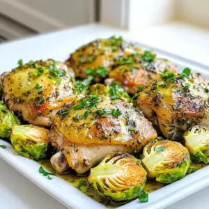 For this dish, you will need: - 4 boneless, skinless chicken thighs - 4 cloves garlic, minced - 2 tablespoons fresh rosemary, chopped - 2 tablespoons fresh thyme, chopped - 1 lemon, juiced and zested - 3 tablespoons olive oil - Salt and pepper to taste - 1 teaspoon paprika These chicken thighs are juicy and full of flavor. The garlic adds zest, while rosemary and thyme give it a fresh touch. Lemon juice brightens the dish, making it taste alive. You will also need: - 1 lb Brussels sprouts, halved - Olive oil - Salt and pepper to taste Brussels sprouts have a unique taste that pairs well with chicken. When roasted, they become tender and have a slight sweetness. The olive oil helps them crisp up nicely. To create a flavorful marinade, mix these ingredients: - Minced garlic - Chopped rosemary - Chopped thyme - Lemon juice - Lemon zest - Olive oil - Paprika - Salt and pepper This marinade is the key to tasty chicken. It infuses every bite with rich, herbaceous flavor. Plus, the acid from lemon juice helps tenderize the chicken. This blend makes every part of the meal shine. First, set your oven to 400°F (200°C). This high heat helps the chicken and Brussels sprouts cook well. While the oven heats, grab your chicken thighs. They should be boneless and skinless for the best results. In a big bowl, mix together 4 cloves of minced garlic, 2 tablespoons each of chopped rosemary and thyme, juice and zest from 1 lemon, 3 tablespoons of olive oil, 1 teaspoon of paprika, and salt and pepper. This mix is your marinade. Add the chicken thighs to the marinade and coat them completely. Let them sit for at least 15 minutes. If you have more time, marinate them in the fridge for a few hours. While the chicken marinates, take 1 pound of Brussels sprouts and cut them in half. In another bowl, drizzle them with olive oil and season with salt and pepper. Toss the sprouts well so they get coated. This step adds flavor and helps them roast nicely. Once the chicken has marinated, take a large sheet pan. Place the chicken thighs on the pan, spaced out well. Next, add the seasoned Brussels sprouts around the chicken. Pour any leftover marinade over the sprouts for more taste. Put the sheet pan in your preheated oven. Roast for 25 to 30 minutes. The chicken should reach an internal temperature of 165°F (75°C). The Brussels sprouts will be tender and caramelized. When done, take them out and let them rest for a few minutes. Before serving, sprinkle with fresh parsley for a pop of color and flavor. Enjoy your meal! To get the best taste, marinate the chicken. I use garlic, herbs, and lemon juice. This combo adds a nice kick. Let the chicken sit in the marinade for at least 15 minutes. For deeper flavor, marinate for a few hours or overnight. The longer, the better! This helps the chicken soak up all the tasty juices. If you use chicken breasts instead of thighs, adjust your cooking time. Breasts cook faster due to less fat. They may need about 20 to 25 minutes. Always check for doneness. The chicken should reach 165°F (75°C). A meat thermometer ensures you don’t overcook. For great Brussels sprouts, cut them in half. This helps them cook evenly. Toss them with olive oil, salt, and pepper. Spread them out on the pan. Crowding can make them soggy. Aim for a single layer. Roast until they turn golden brown and crisp. This brings out their natural sweetness! {{image_2}} You can swap chicken thighs for chicken breasts. Breasts cook faster, so check them early. Bone-in chicken legs work well too. They stay juicy and add rich flavor. Just remember to adjust the cooking time. If using other meats, consider their cooking times. Brussels sprouts are great, but you can try other veggies. Carrots add sweetness and color. Broccoli provides a nice crunch. Cauliflower can soak up flavors well. Bell peppers bring a pop of freshness. Just cut them into even pieces to ensure they cook evenly. Herbs and spices can change this dish a lot. Instead of rosemary and thyme, use oregano or basil for a twist. A sprinkle of cumin adds warmth and depth. If you like heat, try chili flakes or cayenne pepper. Experimenting helps you find your perfect flavor! After your meal, let the chicken and Brussels sprouts cool down. This step prevents condensation in your storage container. Once cool, place them in an airtight container. You can store them in the fridge for up to three days. This keeps your meal fresh and safe to eat. Remember to label the container with the date. This way, you will know how long it has been stored. When you are ready to enjoy leftovers, you can reheat them easily. Preheat your oven to 350°F (175°C). Place the chicken and Brussels sprouts on a baking sheet. Cover them with foil to keep moisture in. Heat for about 15-20 minutes, or until warmed through. You can also use a microwave if you're in a hurry. Just heat in short bursts, stirring in between to ensure even heating. If you want to save leftovers for later, freezing is a good option. First, let the chicken and Brussels sprouts cool completely. Then, divide them into small portions. Place each portion in a freezer-safe bag or container. Make sure to remove as much air as possible before sealing. Label each bag with the date. You can freeze them for up to three months. When you are ready to eat, thaw in the fridge overnight before reheating. You can check if the chicken is done by using a meat thermometer. Insert it into the thickest part of the thigh. The safe internal temperature for chicken is 165°F (75°C). If you don't have a thermometer, cut into the chicken. The meat should be white, not pink. Yes, you can use frozen Brussels sprouts. However, they may release extra moisture when cooked. This can make them less crispy. If you want a better texture, thaw and pat them dry before using. This dish pairs well with many sides. You could serve it with rice, quinoa, or mashed potatoes. A fresh salad or crusty bread also makes a great addition. Choose sides that you enjoy to complete your meal. Absolutely! This recipe is perfect for meal prep. You can cook a batch and store it in the fridge. It lasts for about 3 to 4 days. Just reheat portions as needed for a quick and healthy meal. Garlic Herb Chicken with Brussels sprouts is simple and tasty. We covered key ingredients, like chicken and veggies, and how to roast them right. I shared tips for marinating for more flavor and cooking different chicken cuts. You also learned about variations to keep meals fresh and exciting, plus storage tips for leftovers. Enjoy cooking this dish and feel proud of your meal. Follow these steps and tips for success. Happy cooking!