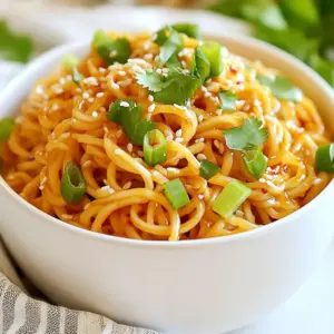 - 8 oz rice noodles - 2 tablespoons vegetable oil - 4 cloves garlic, minced - 1 tablespoon ginger, grated - 1/4 cup sweet chili sauce - 2 tablespoons soy sauce - 1 tablespoon sesame oil - 1/2 teaspoon crushed red pepper flakes - 2 green onions, sliced - 1/4 cup cilantro, chopped - Sesame seeds for garnish For this recipe, I use rice noodles. They have a nice chew and soak up flavors well. You will need two tablespoons of vegetable oil to cook the garlic and ginger. The garlic adds a strong, rich taste, while ginger brings warmth. Sweet chili sauce is a key ingredient. It gives the dish its sweet and spicy kick. We also add soy sauce for a savory touch. A little sesame oil brings a nutty flavor that enhances the taste. The crushed red pepper flakes add heat. You can adjust this to your liking. I like to finish the dish with sliced green onions and fresh cilantro. They add brightness and freshness. Finally, sesame seeds make for a lovely garnish. They add crunch and make the dish look appealing. This mix of ingredients creates a tasty meal that comes together quickly. {{ingredient_image_1}} To start, you need to boil the rice noodles. Place 8 oz of noodles in a pot of boiling water. Cook them according to the package instructions. This usually takes about 4 to 6 minutes. You want them tender but not too soft. Once cooked, drain the noodles in a colander. Rinse them under cold water to stop the cooking process. This keeps them from getting mushy. Set the noodles aside while you work on the sauce. Now it’s time for the sauce. Grab a large skillet or wok and heat 2 tablespoons of vegetable oil over medium heat. Once hot, add the minced garlic and grated ginger. Stir them often for about 1 minute until they smell great. This step is key for great flavor. Next, pour in 1/4 cup of sweet chili sauce, 2 tablespoons of soy sauce, and 1 tablespoon of sesame oil. Mix everything well and let it simmer. This helps all the flavors blend together. Add the cooked noodles to your skillet. Toss them gently with the sauce. If the noodles feel too sticky, splash in a bit of water or broth. This will loosen them up. After that, sprinkle in 1/2 teaspoon of crushed red pepper flakes for some heat. Toss again to make sure the spice spreads evenly. Finally, remove the skillet from heat. Stir in the sliced green onions and chopped cilantro. Serve your noodles right away, and don’t forget to add sesame seeds on top for some crunch! To avoid sticky noodles, rinse them well under cold water after cooking. This cools them down and stops the cooking process. The type of noodles you use can change the cooking time. For rice noodles, follow the package instructions. They usually cook in about 4 to 6 minutes. If using egg noodles, check them at about 3 to 5 minutes. You can adjust spice levels by adding crushed red pepper flakes. If you want more heat, add more flakes. For a milder taste, use less. Fresh ingredients make a big difference. Use fresh garlic and ginger for the best flavor. They add a bright taste that dried spices cannot match. Garnish your noodles with sesame seeds for added crunch. They add nice texture and look great. To serve, add colorful vegetables like bell peppers or carrots. This makes your dish pop and is more inviting. You want your meal to be as pleasing to the eye as it is to the palate. Pro Tips Perfectly Cooked Noodles: Ensure to cook the rice noodles just until al dente; they will continue to soften when tossed with the sauce. Adjusting Spice Levels: Feel free to modify the amount of crushed red pepper flakes based on your spice tolerance. Start with less and add more if desired. Fresh Herbs are Key: For the best flavor, use fresh cilantro and green onions. They add a vibrant taste that dried herbs cannot replicate. Garnishing Tips: Toast sesame seeds before sprinkling them on top for an extra nutty flavor and crunch that elevates the dish. {{image_2}} You can add protein to your sweet chili garlic noodles for extra flavor and nutrition. Great choices include chicken, shrimp, or tofu. - Chicken: Cut chicken breasts into bite-sized pieces. Marinate them in soy sauce and ginger for 30 minutes before cooking. - Shrimp: Use peeled, deveined shrimp for quick cooking. Toss them in the skillet after garlic and ginger. - Tofu: Opt for firm tofu. Press it to remove moisture, then cube and marinate in sweet chili sauce. Sauté until golden. If you want a vegetarian or vegan dish, you can easily substitute the sauce and add more veggies. - Substituting sweet chili sauce: Use a homemade sweet chili sauce. Combine sugar, vinegar, garlic, and red pepper flakes for a fresh taste. - Additional vegetables for bulk: Add bell peppers, carrots, or snap peas. Stir-fry them with garlic and ginger for a hearty meal. For anyone with gluten sensitivity, you can still enjoy this dish. - Alternative noodles for gluten sensitivity: Use rice noodles, zucchini noodles, or quinoa. These options keep the dish light and tasty. - Soy sauce substitutions: Opt for tamari or coconut aminos. Both are great gluten-free alternatives that add flavor without the gluten. To store leftovers, place the noodles in an airtight container. This helps keep them fresh. You can store them in the fridge for up to three days. After that, they may lose flavor and texture. For reheating, use a skillet over medium heat. Add a little water or broth to help the noodles steam. This keeps them soft and prevents sticking. You can also use a microwave, but make sure to cover them to retain moisture. Yes, you can freeze this dish. To freeze, let the noodles cool completely. Then, place them in a freezer bag, removing as much air as possible. They will stay good for up to three months. To thaw, place them in the fridge overnight. Reheat as mentioned above for the best texture. Sweet chili sauce is a popular condiment made from simple ingredients. It often includes sugar, vinegar, and chili peppers. The sauce offers a mix of sweet and spicy flavors, making it a favorite for many dishes. You can use it as a dip or a sauce in stir-fries. The balance of heat and sweetness gives it a unique taste that works well in many recipes. Yes, you can prepare this dish in advance. Cook the noodles and sauce separately. Store them in airtight containers in the fridge. When you're ready to eat, just reheat them in a skillet. This way, the flavors stay fresh. Be sure to toss in some extra sauce to keep the noodles moist. Sweet Chili Garlic Noodles go well with several side dishes. Here are some great options: - Spring rolls: These add a crunchy texture. - Grilled chicken: The savory flavor complements the noodles. - Stir-fried vegetables: Fresh veggies enhance the meal. - Egg rolls: A classic pairing that adds flavor. The sweet and spicy notes of the noodles work well with Asian cuisines. You can also serve them with dishes that have a rich or tangy sauce. Experiment with different sides for a fun meal! This blog covered how to make Sweet Chili Garlic Noodles. We listed the ingredients and provided step-by-step cooking instructions. You learned tips to perfect your noodles and make them extra tasty. We also explored variations, storage, and answers to common questions. Now you can create a delicious dish with your unique twist. Enjoy making this recipe and share it with friends!