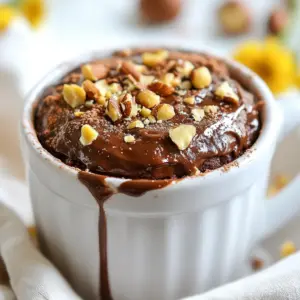 - 4 tablespoons all-purpose flour - 4 tablespoons granulated sugar - 2 tablespoons unsweetened cocoa powder - 1/4 teaspoon baking powder - 1/8 teaspoon salt To make a delicious chocolate hazelnut mug cake, you need some key ingredients. The all-purpose flour gives the cake structure. Granulated sugar adds sweetness. Unsweetened cocoa powder gives it that rich chocolate flavor. Baking powder helps the cake rise, while salt enhances the taste. - 1 tablespoon chocolate hazelnut spread - 1 tablespoon chopped hazelnuts - A pinch of vanilla extract - 3 tablespoons milk (or almond milk) You can make your mug cake even better with some optional ingredients. Chocolate hazelnut spread, like Nutella, adds a gooey center. Chopped hazelnuts give a nice crunch. A pinch of vanilla extract adds warmth. You can use regular or almond milk, depending on your taste. Choosing almond milk can make it dairy-free. {{ingredient_image_1}} Start by choosing a mug that holds about 12 ounces. This size gives the cake room to rise. A microwave-safe mug is very important. This keeps the mug from cracking while cooking. First, combine the dry ingredients. In your mug, add: - 4 tablespoons all-purpose flour - 4 tablespoons granulated sugar - 2 tablespoons unsweetened cocoa powder - 1/4 teaspoon baking powder - 1/8 teaspoon salt Whisk these together well. Next, add the wet ingredients: - 3 tablespoons milk (or almond milk) - 2 tablespoons vegetable oil - A pinch of vanilla extract (optional) Stir until you have a smooth batter. Make sure there are no lumps. This step is key to a good texture. Now, it’s time to add the chocolate hazelnut spread. Carefully spoon 1 tablespoon into the center of the batter. Do not mix it in; you want it to stay on top for a gooey center. If you like, sprinkle 1 tablespoon of chopped hazelnuts on top. Microwave the mug on high for 40 to 60 seconds. Start with 40 seconds and check the cake. If it’s not done, microwave in 10-second increments. The cake should rise and be set but still slightly moist. Let the mug cake cool for a minute before you dig in. Enjoy your warm, delicious creation! To get the best gooey center, add the chocolate hazelnut spread right in the middle. Don't mix it in. This creates a warm, melty surprise. The key to success is to watch the cooking time. Start with 40 seconds in the microwave. Check it, and if it needs more time, add 10 seconds. Overcooking can lead to a dry mug cake. Aim for a cake that is set but still moist. Add toppings to make your mug cake even better. Try a dollop of whipped cream or a scoop of vanilla ice cream. You can also sprinkle more chopped hazelnuts on top. For a twist, use flavored milk. Almond milk adds a nice nutty taste, while chocolate milk boosts the chocolate flavor. Experiment with what you like best. Serve your mug cake warm right in the mug for a cozy feel. If you're feeling creative, flip the mug over onto a plate. This gives a fun, fancy look. You can add a drizzle of chocolate sauce around the plate or a dusting of cocoa powder on top. These small touches make it feel special and inviting. Pro Tips Use a Larger Mug: Ensure to use a mug with at least a 12 oz capacity to prevent overflow while the cake rises during microwaving. Check for Doneness: Microwaves vary in power; start with 40 seconds and check. If the cake is slightly wet but set, it's perfect! Customize Flavors: Feel free to add a pinch of cinnamon or a dash of espresso powder to enhance the chocolate flavor of your mug cake. Top it Off: For an extra indulgent treat, top your mug cake with whipped cream, a scoop of ice cream, or a drizzle of chocolate syrup. {{image_2}} You can switch hazelnuts for other nuts. Try walnuts or almonds for a different taste. Each nut brings its own flavor. If you want to make it nut-free, use seeds. Sunflower seeds or pumpkin seeds are great choices. They add crunch without nuts. To make a gluten-free version, swap all-purpose flour for a gluten-free blend. Check that your baking powder is also gluten-free. You can enjoy this mug cake without gluten. For a vegan adaptation, use almond milk instead of regular milk. Replace the chocolate hazelnut spread with a vegan option. This keeps the mug cake plant-based and tasty. You can add other chocolate spreads, like peanut butter or almond butter. Each spread adds a new twist to your mug cake. For extra flavor, infuse it with coffee or mint. A dash of instant coffee can give a rich taste. A drop of mint extract can add a refreshing kick. Experiment with flavors to find your perfect mug cake! To keep your chocolate hazelnut mug cake fresh, place it in an airtight container. This method helps lock in moisture and flavor. If you have leftovers, store it in the fridge. It will stay good for up to two days. When it's time to reheat, you can use the microwave. Heat your mug cake for 10-15 seconds. Check to see if it’s warm throughout. If it needs more time, add a few more seconds. Be careful not to overheat it, as this can make the cake tough. The mug cake stays fresh for about two days in the fridge. After that, it may lose its taste and texture. If you notice any hard spots or a dry texture, it’s time to toss it. Also, if you see mold or an off smell, do not eat it. Always trust your senses when it comes to food safety! Yes, you can make this mug cake in the oven. Use an oven-safe dish. Preheat your oven to 350°F (175°C). Pour the batter into the dish, then bake for about 15-20 minutes. Check the cake with a toothpick to see if it's done. If you don’t have a microwave, use the oven method I mentioned. You can also try steaming it over boiling water for about 10-15 minutes. This will give you a moist mug cake without a microwave. Yes, you can double the recipe. Just mix the ingredients in a larger bowl. Divide the batter between two mugs. Make sure not to fill the mugs too high. Microwave each mug for about 1-2 minutes, checking for doneness. To make your mug cake less sweet, reduce the sugar. You can cut down the sugar to 2 tablespoons. You can also use unsweetened cocoa powder to balance the flavor. This gives a nice chocolate taste without too much sweetness. Yes, this recipe is great for kids. It’s easy and quick to make. Just be sure to supervise them with the microwave. They will love the gooey chocolate hazelnut center! This blog post covered everything you need for a delicious chocolate hazelnut mug cake. We explored the right ingredients, easy steps to mix and bake, and tips for perfecting the texture. I shared fun variations to suit your tastes and how to store any leftovers. In conclusion, this quick dessert is simple and fun to make. Enjoy making it your own, and share the joy with friends and family!