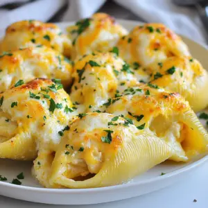- 12 jumbo pasta shells - 2 cups cooked chicken, shredded - 1 cup ricotta cheese - 1 cup mozzarella cheese, shredded - 1/2 cup Parmesan cheese, grated - 2 cups homemade or store-bought Alfredo sauce - 1 tablespoon garlic powder - 1 teaspoon Italian seasoning - Salt and pepper to taste - Fresh parsley, chopped (for garnish) To make the Chicken Alfredo Stuffed Shells, you need a few simple items. First, grab 12 jumbo pasta shells. These large shells hold the filling well. Next, use 2 cups of cooked chicken. You can shred it yourself or buy pre-cooked chicken. It saves time! For the cheeses, gather 1 cup of ricotta, 1 cup of shredded mozzarella, and 1/2 cup of grated Parmesan. These cheeses create a creamy filling and add rich flavor. Next, you need 2 cups of Alfredo sauce. You can use homemade sauce or store-bought for convenience. For seasoning, you will need 1 tablespoon of garlic powder and 1 teaspoon of Italian seasoning. Don't forget salt and pepper to taste. These spices enhance the dish. Finally, chop some fresh parsley for garnish. It adds a nice pop of color and freshness when serving. This list keeps the recipe simple yet delicious! {{ingredient_image_1}} 1. Preheating the oven First, set your oven to 375°F (190°C). This step is key for even cooking. 2. Cooking the pasta shells Boil salted water in a large pot. Add the jumbo pasta shells. Cook them until they are al dente, which means they should still have a slight bite. Drain the shells and set them aside to cool. 3. Mixing the filling ingredients In a large mixing bowl, combine the shredded chicken, ricotta cheese, half of the mozzarella cheese, and the Parmesan cheese. Add garlic powder, Italian seasoning, salt, and pepper. Mix everything well until it is smooth and creamy. 1. Spreading the Alfredo sauce Pour half of the Alfredo sauce into the bottom of a 9x13 inch baking dish. Spread it evenly. This sauce keeps the shells moist. 2. Stuffing the shells Take each cooked pasta shell and fill it with the chicken and cheese mixture. Place the stuffed shells open side up in the baking dish. Make sure they are snug but not overcrowded. 3. Layering and baking instructions Pour the remaining Alfredo sauce over the stuffed shells. Ensure all shells are well-coated. Sprinkle the rest of the mozzarella cheese on top for that melty finish. 1. Covering and baking Cover the baking dish with aluminum foil. Bake in the preheated oven for 25 minutes. This helps the flavors blend. 2. Finishing touches and garnishing After 25 minutes, remove the foil. Bake for another 10 minutes until the cheese is bubbly and slightly golden. Once out of the oven, let it cool for a bit. Garnish with freshly chopped parsley for color and flavor. To achieve perfect al dente pasta, follow these steps: - Use plenty of water: Boil a large pot of salted water. The salt adds flavor. - Timing is key: Check the package for cook time. Set a timer a minute early. - Taste test: The pasta should be firm yet tender. If it’s soft, it’s overcooked. For shredding chicken, here are some easy techniques: - Use cooked chicken: Start with rotisserie chicken or leftover cooked chicken. - Two forks method: Hold one fork steady and use the second to pull the chicken apart. - Stand mixer hack: Place chicken in a mixer with a paddle. Mix on low speed until shredded. For a great presentation, try these tips: - Individual plates: Serve each stuffed shell on a plate. Drizzle extra Alfredo sauce on top. - Garnish: Add a sprig of fresh parsley for color and freshness. - Cheese sprinkle: A light sprinkle of extra Parmesan adds visual appeal. The best side dishes to pair with Chicken Alfredo Stuffed Shells include: - Garlic bread: It’s perfect for soaking up the creamy sauce. - Caesar salad: The crisp greens balance the rich flavors. - Steamed veggies: Broccoli or green beans add a healthy touch and color. Pro Tips Use Fresh Ingredients: Opt for fresh herbs and quality cheeses to enhance the flavor of your stuffed shells. Make Ahead: Prepare the stuffed shells in advance and refrigerate them. Bake just before serving for a quick meal. Experiment with Fillings: Feel free to add vegetables like spinach or sun-dried tomatoes to the chicken mixture for added nutrition and flavor. Leftover Storage: Store any leftovers in an airtight container in the refrigerator for up to 3 days. Reheat in the oven for best results. {{image_2}} You can change the cheese in the recipe to fit your taste. If you want a lighter option, try cottage cheese. It gives a nice texture without being too heavy. For a fun twist, use feta cheese. It adds a tangy flavor that works well with chicken. Next, consider using different types of protein. You can swap out chicken for turkey or even shrimp. Both options bring a new flavor profile to the dish. If you want a vegetarian option, try using mushrooms or spinach. They add great taste and texture. Adding vegetables can elevate your filling. You can mix in chopped spinach or bell peppers. They not only add color but also boost nutrition. Zucchini or mushrooms can also be great choices. Just sauté them lightly before mixing. To spice up the Alfredo sauce, try adding some heat. A pinch of red pepper flakes can make a big difference. You can also mix in some herbs like basil or thyme. These will give the sauce a fresh, vibrant flavor. Experimenting with these ideas can make your Chicken Alfredo Stuffed Shells unique every time you make them. To keep your Chicken Alfredo Stuffed Shells fresh, use airtight containers. Make sure to let them cool first. Store them in the fridge for up to three days. This way, they stay creamy and tasty. If you want to keep them longer, freezing works great too. To freeze, wrap the shells in plastic wrap and then place them in a freezer-safe bag. They can last up to three months in the freezer. When you want to eat them, just take out what you need. When it’s time to enjoy your leftovers, reheating is key. Avoid the microwave if you can. Instead, use the oven for the best texture. Preheat your oven to 350°F (175°C). Place the stuffed shells in a baking dish. Cover it with foil to keep moisture in. Heat them for about 20 minutes, or until they are warm. If you want to add a little more cheese, sprinkle some on top before reheating. This gives you that bubbly, cheesy goodness again. Can I make Chicken Alfredo Stuffed Shells ahead of time? Yes, you can make these stuffed shells ahead of time. Just prepare the dish, cover it, and store it in the fridge for up to a day. When ready to bake, just pop it in the oven. You may need to add a few extra minutes to the baking time. What can I substitute for Alfredo sauce? You can use a white sauce or a homemade cheese sauce. For a lighter option, try a creamy cauliflower sauce. This gives a nice flavor without the heaviness of Alfredo. How do I make this recipe vegetarian? To make this dish vegetarian, skip the chicken and add more vegetables. Spinach, mushrooms, or zucchini work great in the filling. You can also use a meat substitute if you prefer. How long do I bake the stuffed shells? Bake the stuffed shells for 25 minutes covered with foil. Then, remove the foil and bake for another 10 minutes. This helps the cheese melt and brown nicely. What’s the best way to reheat stuffed shells? To reheat, place the shells in an oven-safe dish. Cover with foil and bake at 350°F (175°C) for about 15-20 minutes. This keeps them moist and warm. Can I use regular pasta shells instead of jumbo? Yes, you can use regular pasta shells. Just note that you will need to adjust the filling amount. Smaller shells may require less filling, so keep that in mind when stuffing them. In this article, we explored how to make Chicken Alfredo Stuffed Shells. We covered ingredients, steps, tips, and variations. You learned how to prepare great flavors and textures, plus ways to store your dish. Remember, keeping it simple makes cooking fun. Enjoy making this tasty meal, and don’t be afraid to get creative. With these tips, you'll impress everyone at the table. Happy cooking!