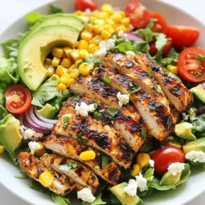 - 2 boneless, skinless chicken breasts - 2 tablespoons Cajun seasoning - 1 tablespoon olive oil I love starting with the chicken. It’s the star of this dish. I use two boneless, skinless chicken breasts. This keeps the salad lean and tasty. The Cajun seasoning adds a nice kick. I use two tablespoons for a rich flavor. A tablespoon of olive oil helps the seasoning stick and adds moisture. - 6 cups mixed salad greens - 1 cup cherry tomatoes, halved - 1/2 red onion, thinly sliced - 1 avocado, diced - 1/2 cup corn - 1/4 cup feta cheese Now for the salad parts! I like a mix of greens, like romaine and spinach. Six cups give a good base. I add a cup of halved cherry tomatoes for sweetness. A half red onion, thinly sliced, gives a nice crunch. I toss in a diced avocado for creaminess. Corn adds a sweet pop, and the feta cheese brings a salty touch. - Juice of 1 lime - Salt and pepper to taste For dressing, I use the juice of one lime. It brightens the flavors. I also add salt and pepper to taste, which you can adjust to your liking. This part is simple but makes a big difference. {{ingredient_image_1}} - Preheat the grill to medium-high heat. This helps the chicken cook evenly. - Pat the chicken breasts dry with paper towels. This step is key for a good sear. - Rub the Cajun seasoning on both sides of the chicken. Make sure to cover it well. - Drizzle olive oil on the chicken. This keeps it moist and prevents sticking. - Place the chicken on the hot grill. Cook for 6-7 minutes without moving it. This creates a nice blackened crust. - Flip the chicken and grill for another 6-7 minutes. Use a meat thermometer to check that it hits 165°F (75°C). - Once cooked, remove the chicken from heat and let it rest for 5 minutes. This helps keep it juicy. - In a large bowl, place the mixed salad greens. Add cherry tomatoes, sliced red onion, diced avocado, and corn. - Toss everything gently to mix the salad ingredients well. This ensures each bite is full of flavor. - Slice the grilled chicken into strips and arrange it on top of the salad. - Squeeze fresh lime juice over the salad. Season with salt and pepper to taste. - Toss gently again to combine all the flavors. Serve right away or chill for 15 minutes. This allows the flavors to meld. Seasoning is key to great flavor. Use enough Cajun seasoning to coat the chicken well. This spice mix adds heat and depth. Don’t be shy with it! A good crust comes from dry chicken. Pat the chicken dry before seasoning. This helps the spices stick better and gives that crisp texture. To ensure a crispy crust, let the chicken sit after seasoning. This helps the spices meld into the meat. When grilling, don’t move the chicken around. This allows the crust to form nicely. You can add more toppings to your salad for extra flavor. Consider adding sliced bell peppers or cucumbers. Nuts like almonds or walnuts can add crunch. If you want a different cheese, try goat cheese or leave it out for a dairy-free option. For a vegan dish, swap the chicken with grilled tofu. You can also use a plant-based cheese for added flavor. You can prepare many elements ahead of time. Grill the chicken in advance and store it in the fridge. This makes meal time quick and easy. Always check the chicken's internal temperature. It should reach 165°F (75°C) for safety. Let the chicken rest after cooking for about five minutes. This keeps the juices inside and makes it tender. Pro Tips Season Generously: Don’t be shy with the Cajun seasoning! A generous coating will enhance the flavor of the chicken and give it that signature blackened taste. Rest the Chicken: Allowing the grilled chicken to rest for 5 minutes before slicing helps retain its juices, resulting in a more flavorful and moist chicken. Fresh Ingredients Matter: Use the freshest salad greens and vegetables for the best flavor and texture. Fresh ingredients will make your salad vibrant and delicious. Customize Your Salad: Feel free to add or substitute ingredients based on your preferences. Nuts, seeds, or different cheeses can elevate the salad even further! {{image_2}} You can swap chicken for other proteins. Shrimp makes a tasty choice. Just season and grill it for about 3-4 minutes per side. Tofu is another option. Press it to remove water, then cube and season. Sauté it until golden brown, about 8-10 minutes. Adjust cooking times based on what you choose. Feel free to mix in seasonal veggies. Try bell peppers in summer or roasted squash in fall. For a vegan salad, skip the feta. Instead, use a vegan cheese or chickpeas. They add protein and flavor. You can also add nuts like almonds or walnuts for crunch. Adding nuts or seeds gives your salad a nice texture. Try sunflower seeds or sliced almonds. They add a nutty taste. You can also change up the dressing. Use ranch for a creamy twist or a balsamic vinaigrette for a tangy kick. This keeps your salad fresh and exciting every time you make it. Store your Blackened Cajun Chicken Salad in an airtight container. This keeps it fresh and tasty. Leftovers can last in the fridge for three to four days. If you see any signs of spoilage, like a bad smell or color change, throw it away. To reheat chicken, use the oven or stovetop. The oven helps keep it juicy. Preheat the oven to 350°F (175°C) and heat for about 15 minutes. On the stovetop, heat in a skillet over low heat, adding a bit of water to help steam it. For leftover salad, enjoy it cold or let it come to room temperature. For meal prep, store the chicken and salad components separately. This keeps everything fresh. When you're ready to eat, quickly assemble the salad. Just slice the chicken, toss it with the greens, and add the other toppings. This makes for easy on-the-go meals. Cajun seasoning has bold and spicy flavors. It usually includes: - Paprika - Cayenne pepper - Garlic powder - Onion powder - Oregano - Thyme - Black pepper - Salt These spices mix well to create a zesty kick. You can find many blends at the store. You can also make your own at home for freshness. Yes, you can prep this salad ahead. Here are some tips: - Cook the chicken and cool it down. Slice it when ready to serve. - Mix the salad greens and veggies, but keep them separate from the chicken and dressing. - Store everything in airtight containers to keep flavors fresh. - Add lime juice just before serving to keep the salad crisp. This way, you can enjoy a quick and tasty meal later. If you want a cheese swap, here are some options: - Goat cheese for a creamy texture - Cotija cheese for a salty flavor - Vegan cheese for a dairy-free option - Olives for added saltiness These alternatives fit different diets and still taste great in the salad! In this article, we explored how to make a delicious blackened chicken salad. We covered the main ingredients, step-by-step cooking, and helpful tips for perfecting your dish. Remember, the key is great seasoning and cooking the chicken right. Feel free to get creative with toppings and protein swaps. With the right storage and meal prep, this salad can work for any day. Enjoy making this tasty and healthy meal that can please anyone.