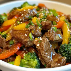 - 500g beef sirloin, thinly sliced - 1 red bell pepper, sliced - 1 green bell pepper, sliced - 1 cup broccoli florets - 2 carrots, julienned - 3 cloves garlic, minced - 1 tablespoon ginger, minced The beef sirloin gives this dish its rich flavor. The fresh vegetables add color and crunch. Garlic and ginger bring a warm, aromatic touch. - 3 tablespoons soy sauce - 2 tablespoons oyster sauce (optional) - 1 teaspoon sesame oil - Salt and pepper to taste Soy sauce adds depth to the stir fry. Oyster sauce, if you choose to use it, brings sweetness. Sesame oil gives a nutty finish. Salt and pepper enhance all the flavors. - Chopped scallions - Sesame seeds Chopped scallions add a fresh bite. Sesame seeds provide a nice crunch and nutty flavor. Together, they make your dish look and taste great. {{ingredient_image_1}} To start, you need to slice the beef sirloin. Cut it into thin strips. This helps it cook fast and stay tender. Next, season the beef with salt and pepper. This simple step adds a lot of flavor. Now, heat your skillet or wok. Add 2 tablespoons of vegetable oil over medium-high heat. Once hot, add the sliced beef in a single layer. Sear it for about 2-3 minutes. You want it browned but not fully cooked. Remove the beef from the skillet and set it aside. In the same skillet, add the minced garlic and ginger. Sauté them for about 30 seconds. You want to smell that amazing aroma! Time to add the veggies! Toss in the sliced bell peppers, broccoli florets, and julienned carrots. Stir-fry them for about 4-5 minutes. You want them tender yet still crisp. Now, return the seared beef to the skillet. Pour in 3 tablespoons of soy sauce and 2 tablespoons of oyster sauce if you choose to use it. Stir well to combine everything and let those flavors mingle. To thicken the sauce, mix 1 tablespoon of cornstarch with 2 tablespoons of water in a small bowl. Add this mixture to the skillet. Stir constantly for 1-2 minutes until the sauce thickens to your liking. This gives your stir fry a nice glossy finish! Finally, drizzle 1 teaspoon of sesame oil over the stir fry. Toss everything one last time to mix in all the flavors before serving. Enjoy your Ginger Garlic Beef Stir Fry! To get juicy beef, use a good searing technique. First, heat your skillet or wok on high heat. This helps the beef brown better. Place the beef in one layer. Avoid crowding the pan. Sear it for just 2-3 minutes. This keeps it tender and juicy. To boost flavor, consider adding spices and herbs like black pepper, red pepper flakes, or even fresh cilantro. Add these during the cooking process to let the flavors meld. For best results, add garlic and ginger early. They need time to release their rich aromas. This stir fry pairs well with steamed rice or noodles. You can also serve it with a side of crispy spring rolls. For a beautiful presentation, garnish with chopped scallions and sesame seeds. This adds color and a nice crunch. Remember, a well-plated dish is always more appetizing! Pro Tips Choose the Right Cut: For the best flavor and tenderness, use beef sirloin or flank steak, as they are ideal for quick cooking methods like stir-frying. Prep Ahead: Chop all your vegetables and beef before you start cooking. This ensures a smooth cooking process and prevents overcooking your ingredients. High Heat is Key: Stir-frying requires high heat to sear the meat quickly, which locks in moisture and flavor. Make sure your skillet or wok is hot before adding the ingredients. Customize Your Veggies: Feel free to substitute or add vegetables based on your preference or seasonal availability for a personalized touch to your stir fry. {{image_2}} You can easily swap beef for chicken in this dish. Chicken stir fry tastes great and cooks quickly. Use boneless chicken breast, sliced thinly. Cook it the same way as the beef. For a vegetarian option, try tofu. Use firm tofu, pressed to remove excess water. Cut it into cubes, then sauté it until golden. It absorbs flavors well and adds a nice texture. Feel free to change up the veggies in your stir fry. Snap peas add a nice crunch and sweetness. You can also use zucchini, sliced into half-moons. Both options cook quickly and taste fresh. Seasonal veggies work well, too. In summer, add bell peppers, corn, or fresh green beans. In fall, consider adding butternut squash or Brussels sprouts for a cozy twist. Need a gluten-free option? Just use tamari instead of soy sauce. It has a similar taste and works well with the other flavors. You can also mix different sauces. Try adding a bit of hoisin sauce for sweetness or chili sauce for heat. Experiment to find the combo you like best! To keep your Ginger Garlic Beef Stir Fry fresh, store it in an airtight container. This helps lock in flavor and moisture. Make sure the stir fry cools down first before sealing it. It lasts up to three days in the fridge. If you want to enjoy it later, refrigerating is a great option. If you want to freeze the stir fry, first let it cool completely. Place it in a freezer-safe container or a heavy-duty freezer bag. Squeeze out as much air as possible to prevent freezer burn. The stir fry can last up to three months in the freezer. When you're ready to eat it, thaw it overnight in the fridge. To reheat, you can use a skillet or microwave. Heat it on medium until it is hot all the way through. Stir occasionally for even heating. Enjoy your delicious meal again! To add heat, try these options: - Fresh chili peppers: Slice them thin and add with garlic. - Chili paste: Stir in a spoonful for instant spice. - Red pepper flakes: Sprinkle these in while cooking for a kick. Each option boosts flavor and adds heat. Start with a little, then taste. You can always add more spice! Yes, you can use frozen veggies. Here are the pros and cons: - Pros: They save time and are often already chopped. - Cons: They can lose some crunch and flavor. If you use frozen veggies, cook them a little longer. Make sure to drain excess water before adding them to the beef. This stir fry pairs well with: - Steamed rice: White or brown rice works great. - Noodles: Try rice noodles or egg noodles for a twist. - Salad: A fresh green salad balances the meal. These sides add texture and flavor, making your meal complete. Check for these signs to know if your beef is done: - Color: It should be brown on the outside. - Texture: It should feel firm but not tough. - Time: Cook for about 2-3 minutes in the skillet. Cut a piece to check if it’s no longer red inside. This ensures it’s safe and tasty! In this post, we covered how to make a delicious Ginger Garlic Beef Stir Fry. We talked about the key ingredients like beef, fresh vegetables, and flavorful sauces. I shared step-by-step instructions to guide you through cooking it perfectly. Remember to try different proteins and veggies for variety. You can store leftovers safely and reheat them easily. This dish is not just tasty; it's also fun to make. Enjoy bringing this stir fry to your table!