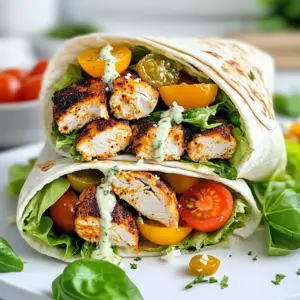 - 2 boneless, skinless chicken breasts - 2 tablespoons Cajun seasoning - 1 tablespoon olive oil - 4 large tortillas - 2 cups romaine lettuce, chopped - ½ cup cherry tomatoes, halved - ½ cup Parmesan cheese, grated - ½ cup Caesar dressing (store-bought or homemade) - Salt and pepper to taste The heart of this Blackened Chicken Caesar Wrap lies in its fresh and bold ingredients. The chicken adds protein, while the romaine brings crunch. Cherry tomatoes give a pop of color and sweetness. The Parmesan cheese melts into the wrap, adding a rich, creamy flavor. Lastly, the Cajun seasoning gives the chicken its signature kick. - Fresh basil leaves Adding fresh basil leaves not only looks great but also adds a nice herbal note. It balances the spicy flavors from the Cajun seasoning. You can sprinkle them on top for a touch of color and taste. - Chicken can be swapped for shrimp or tofu for different flavors. - Use spinach or mixed greens instead of romaine for variety. - Try feta cheese instead of Parmesan for a tangy twist. - If you can't find Cajun seasoning, a mix of paprika, garlic powder, and cayenne can work well. These substitutions allow for creativity. You can adjust the wrap to your taste or dietary needs. Don't hesitate to mix things up! {{ingredient_image_1}} Start by rubbing the chicken breasts with olive oil. Use about 1 tablespoon for both breasts. Next, sprinkle the Cajun seasoning evenly over the chicken. Make sure every part is well coated. This adds great flavor. You can also add salt and pepper to taste if you like. Heat your skillet on medium-high heat. Once it is hot, place the seasoned chicken breasts in the pan. Cook each side for 6 to 7 minutes. You want the internal temperature to reach 165°F. This ensures the chicken is safe to eat. After cooking, take the chicken out and let it rest for a few minutes. This helps keep it juicy. Take a tortilla and lay it flat on a clean surface. Add a layer of chopped romaine lettuce in the center. Next, place the sliced blackened chicken on top. Add halved cherry tomatoes and sprinkle grated Parmesan cheese over everything. Finally, drizzle Caesar dressing on top. Now, fold the sides of the tortilla inwards. Roll it tightly from the bottom up. Your wrap is now ready! Slice it in half for a great presentation. Optionally, you can add fresh basil leaves on top for a pop of color and flavor. When making a Blackened Chicken Caesar Wrap, seasoning is key. Use Cajun seasoning generously. This adds a bold flavor to the chicken. Make sure to rub the seasoning all over the chicken. You want every bite to burst with taste. If you like more heat, add a pinch of cayenne. For a milder flavor, use less seasoning. Cooking the chicken well makes a big difference. Heat your skillet over medium-high heat before adding the chicken. This helps create that nice blackened crust. Cook each side for about 6-7 minutes. Check the internal temperature; it should reach 165°F. Let the chicken rest after cooking. This keeps it juicy and tender. You can prepare this wrap in advance. Cook the chicken and slice it up. Store it in the fridge in an airtight container. You can also chop the lettuce and tomatoes ahead of time. When you're ready to eat, just assemble the wrap. This makes for a quick and easy lunch or dinner option. Pro Tips Seasoning Matters: Don’t skimp on the Cajun seasoning; it’s what gives the chicken its bold flavor. Make sure to cover all sides of the chicken breasts evenly. Rest the Chicken: Allowing the chicken to rest after cooking helps retain its juices, making it more tender and juicy when sliced. Fresh Ingredients: Use fresh romaine lettuce and cherry tomatoes for the best flavor and texture. They add freshness that balances the richness of the chicken and dressing. Wrap It Right: To prevent your wrap from falling apart, make sure to fold the sides inward snugly before rolling from the bottom up. {{image_2}} You can switch the chicken for shrimp or tofu. Shrimp cooks fast and adds a nice taste. Just season it like you would the chicken. Cook shrimp for about 3-4 minutes on each side. For tofu, use firm tofu and press it to remove water. Slice it and season well. Cook until it’s golden brown. Both options keep the wrap yummy and fun. While Caesar dressing is classic, many choices exist. Try ranch for a creamy twist. You can also use a zesty vinaigrette for a lighter option. If you want a kick, add buffalo sauce or a spicy yogurt dressing. Each dressing adds its own flavor, making the wrap unique. Boost the wrap's nutrition by adding more veggies. Spinach adds iron and flavor. Bell peppers add crunch and bright colors. You can also throw in cucumbers for a refreshing bite. Carrots add sweetness and crunch too. Mixing in different veggies makes the wrap healthier and more appealing. To keep your Blackened Chicken Caesar Wrap fresh, wrap it tightly in plastic wrap. You can also use aluminum foil. Place it in an airtight container. Store it in the fridge. This keeps the flavors and textures intact. Make sure it is completely cooled before storing. This prevents moisture buildup. When you're ready to eat, you can reheat the wrap. Unwrap it and place it in a skillet over low heat. Heat it for about 5 minutes, turning often. This ensures even warming without making it soggy. You can also microwave it. Place it on a microwave-safe plate, cover it with a damp paper towel, and heat for 30 seconds. Check to see if it's warm enough, then enjoy. The Blackened Chicken Caesar Wrap lasts for up to three days in the fridge. After that, the quality may drop. If you want to keep it longer, you can freeze it. Wrap it tightly in plastic wrap, then place it in a freezer bag. It can last for up to three months in the freezer. Just remember to thaw it in the fridge overnight before reheating. The Blackened Chicken Caesar Wrap comes from classic Cajun cooking. Cajun chefs often blacken fish or chicken. They use high heat and spices to create a crust. This wrap combines that bold flavor with a Caesar salad. It’s a fun twist on two favorites! Yes, you can make this wrap gluten-free. Just switch the regular tortillas for gluten-free ones. Many brands offer great options. Always check the label to ensure they are free from gluten. This way, everyone can enjoy this tasty meal! Making homemade Caesar dressing is easy. You will need: - 1 cup mayonnaise - 2 tablespoons lemon juice - 2 cloves garlic, minced - 2 tablespoons Parmesan cheese - Salt and pepper to taste Mix all ingredients in a bowl. Adjust to your taste. This dressing will give your wrap a fresh flavor! To change the spice level, adjust the Cajun seasoning. Use less for a milder flavor. Add some hot sauce for extra heat. You could also try other spices like paprika or cayenne. Taste as you go to find your perfect balance! This blog post covered everything you need for a Blackened Chicken Caesar Wrap. We discussed the key ingredients, step-by-step cooking methods, and valuable tips for great flavor. You learned how to make variations with different proteins and veggies, plus storage tips to keep your wraps fresh. With this guide, you can easily prepare a delicious meal that suits your taste. Enjoy making your wraps, and feel free to explore your own unique twists!